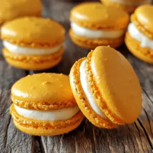 To create Pumpkin Pie Macarons, you need a few key ingredients. - Almond flour and powdered sugar composition Almond flour gives macarons their unique texture. It offers a nice nutty flavor. The powdered sugar adds sweetness and helps with the smoothness of the batter. - Essential spices: cinnamon and nutmeg These spices add warmth and depth to the macarons. Cinnamon brings a sweet, woody flavor. Nutmeg adds a touch of earthiness, perfect for fall. - Key components for the filling: pumpkin puree and cream cheese Pumpkin puree is essential for that classic pumpkin pie taste. It lends moisture and richness. Cream cheese balances the sweetness and makes the filling creamy and smooth. This combination of ingredients makes Pumpkin Pie Macarons a delightful treat for the season. For the full recipe, check the detailed instructions above. Enjoy crafting these sweet bites! Start by lining your baking sheets with parchment paper or silicone mats. This step helps prevent sticking. Preheat your oven to 300°F (150°C). Preheating is key for good macaron texture. Make sure your oven reaches this temperature before you bake. Place the oven rack in the middle position for even heat. In a medium bowl, whisk together the almond flour, powdered sugar, ground cinnamon, and nutmeg. This mix gives the macarons their flavor. Use a fine-mesh sieve to sift the mixture. Sifting removes lumps and creates a smooth texture. A smooth mixture is crucial for a perfect macaron batter. In a clean bowl, beat the egg whites with a hand mixer on medium speed. Start when you see small bubbles, known as frothy. Add cream of tartar to help stabilize the egg whites. Gradually add granulated sugar while you beat the mixture. Keep mixing until it forms stiff peaks and looks glossy. This stage is vital for the structure of your macarons. Now, carefully fold the sifted dry ingredients into the whipped egg whites. Use a spatula and be gentle. This step keeps air in the batter, making your macarons light. The right consistency is smooth and shiny, flowing like ribbons when lifted. Take your time to avoid over-mixing. Next, fill a piping bag with the macaron batter. Pipe small circles, about 1.5 inches wide, on the baking sheets. Leave space between each circle. Rest the piped macarons at room temperature for 30 to 60 minutes. They should feel dry to the touch before baking. This step is essential for forming a nice skin. Bake the macarons in your preheated oven for 15 to 18 minutes. Bake one tray at a time for the best results. Halfway through, rotate the baking sheet for even baking. Allow the macarons to cool on the sheet for a few minutes after baking. Then transfer them to a wire rack to cool completely before filling. Many home bakers struggle with beating egg whites. Over-beating makes them dry, while under-beating keeps them too runny. To find the sweet spot, beat the egg whites until soft peaks form, then add sugar gradually. This method ensures a stable meringue. Cracked shells often result from too much humidity or high oven heat. Always check the weather before baking. If the air feels damp, it might be best to wait. Also, make sure your oven is at the right temperature. An oven thermometer can help you here. Macarons need a dry environment for success. If your kitchen is humid, consider using a dehumidifier or baking on a drier day. The right temperature helps too. Aim for a room temperature around 70°F (21°C) before you start. To get those lovely "feet," pipe your macarons with care. Allow them to rest until they form a light skin. This step is key. When baked, the air expands, pushing the shell up. This creates the famous feet we all love. You can adjust the spice levels in your filling to fit your taste. If you love stronger flavors, add a bit more cinnamon or nutmeg. A little goes a long way, so start small. For a sweeter filling, add more powdered sugar to your cream cheese mix. Taste as you go. This way, you can find the perfect balance of sweet and spice. You can even think about adding a touch of maple syrup for a unique twist. {{image_4}} You can swap pumpkin for other fall flavors. Try sweet potato or butternut squash. They add a nice twist. You can also enhance the filling. Adding melted chocolate or caramel brings extra richness. These flavors blend well with spices like cinnamon and nutmeg. If you need a gluten-free option, almond flour works well. You can also use ground sunflower seeds or oats as a substitute. For a vegan pumpkin filling, use coconut cream instead of cream cheese. This keeps the flavor while meeting dietary needs. Presentation matters! Use a festive platter for your macarons. You can sprinkle cinnamon on top for a cozy touch. Try adding little pumpkin decorations for a fun look. Colorful macarons make your display pop. Use orange, brown, and cream shades for that fall vibe. Store your pumpkin pie macarons in an airtight container. This keeps them fresh. You can refrigerate them or leave them at room temperature. If you keep them at room temperature, eat them within two days. In the fridge, they last up to a week. The macarons may dry out if left too long. To freeze macarons, follow these steps: 1. Cool Completely: First, ensure the macarons are fully cooled. 2. Prepare for Freezing: Place them in a single layer on a baking sheet. 3. Wrap: Once frozen, transfer them to a freezer-safe bag or container. 4. Label: Don’t forget to label the bag with the date. To thaw, leave them in the fridge overnight. This helps keep their flavor and texture intact. Avoid thawing them at room temperature, as they may become soggy. Serve your macarons at room temperature for the best taste. They shine during gatherings as a sweet treat. Arrange them on a pretty platter to catch guests' eyes. Pair them with warm apple cider or a hot cup of coffee. The flavors blend beautifully! You can also serve them alongside pumpkin spice desserts for an autumn feast. For a fun twist, add a small scoop of vanilla ice cream on the side. Enjoy the delight! To keep macarons from cracking, monitor the humidity and oven temp. If the humidity is high, use a dehumidifier or bake on a dry day. A lower oven temperature also helps. Set your oven to 300°F (150°C) and use an oven thermometer to check the heat. This way, your macarons bake evenly and stay soft inside. Homemade macarons last about three to five days in the fridge. Store them in an airtight container to keep them fresh. If you want to save them longer, freeze them. They can last up to three months in the freezer. Just remember to let them thaw in the fridge before eating. Yes, you can make macarons without almond flour. Use options like hazelnut flour or sunflower seed flour. Each flour gives a different taste and texture. Hazelnut flour has a rich, nutty flavor, while sunflower seed flour is a great nut-free choice. Experiment to find what you like best! If your macarons lack feet, it might be due to under-mixing or not resting long enough. Make sure to fold the batter until it's shiny and flows in ribbons. Let the piped macarons rest until they feel dry to the touch. If you follow these steps, your next batch will have those lovely feet! Making macarons can be fun and rewarding. We covered the key ingredients and steps, from mixing the batter to perfecting the baking process. I shared tips to avoid common mistakes and creative variations you can try. Remember, patience is key. Each batch teaches you something new. With practice, you will make fantastic macarons that impress everyone. Enjoy your baking journey, and don’t hesitate to share your delicious results!