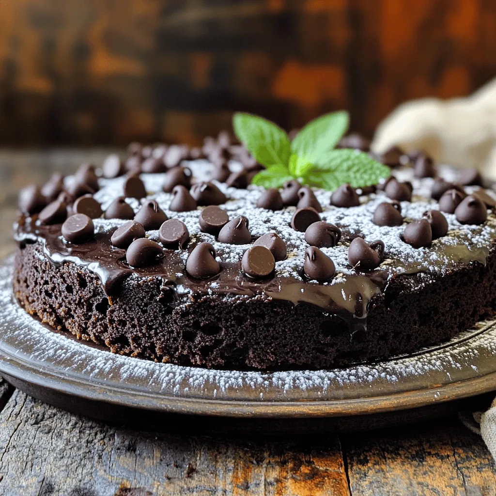 - 1 ½ cups freshly grated zucchini - 1 ½ cups all-purpose flour - 1 cup granulated sugar - ½ cup unsweetened cocoa powder - ½ teaspoon baking soda - ½ teaspoon baking powder - ½ teaspoon salt - ½ cup vegetable oil (or melted coconut oil) - 2 large eggs - 1 teaspoon pure vanilla extract - 1 cup semi-sweet chocolate chips - ½ cup chopped walnuts or pecans When I make this cake, I love using freshly grated zucchini. It brings moisture and a hint of flavor that blends perfectly with chocolate. Don’t worry; you won’t taste the zucchini! The all-purpose flour gives the cake its structure. I find that the combination of granulated sugar and unsweetened cocoa powder creates a rich, sweet base. This cake is not just chocolatey; it’s also very moist. Baking soda and baking powder help the cake rise, making it light and fluffy. A pinch of salt balances the sweetness, enhancing the overall flavor. I often choose vegetable oil for its lightness, but coconut oil gives a unique twist. The eggs act as a binder and add richness, while vanilla extract rounds out the taste beautifully. For an extra treat, I suggest adding semi-sweet chocolate chips. They melt in the cake and create pockets of gooey goodness. Chopped walnuts or pecans add a nice crunch, but they are optional if you prefer a smoother texture. You can find the full recipe above and create this delightful cake at home! First, preheat your oven to 350°F (175°C). Take a 9x13 inch baking dish. You can grease and flour it or line it with parchment paper. This will help the cake come out easily. Next, grab a large bowl. In this bowl, combine 1 ½ cups of freshly grated zucchini, 1 cup of granulated sugar, ½ cup of vegetable oil, 2 large eggs, and 1 teaspoon of pure vanilla extract. Use a whisk or spatula to mix everything together. Make sure it is blended well. Now, take another bowl. In this bowl, whisk together 1 ½ cups of all-purpose flour, ½ cup of unsweetened cocoa powder, ½ teaspoon of baking soda, ½ teaspoon of baking powder, and ½ teaspoon of salt. Mix these dry ingredients well. You want to avoid lumps for a smooth batter. It's time to combine the wet and dry ingredients. Gradually add the dry mixture into the wet zucchini blend. Stir continuously until just mixed. Be careful not to overmix. Overmixing can make your cake dense and tough. Once mixed, gently fold in 1 cup of semi-sweet chocolate chips and ½ cup of chopped walnuts or pecans if you want extra crunch. Pour your batter into the prepared baking dish. Use a spatula to spread it evenly. Now, place it in the preheated oven. Bake for 25-30 minutes. To check for doneness, insert a toothpick in the center. It should come out clean or with a few moist crumbs, not wet batter. When done, let the cake cool in the pan for about 10 minutes. Then, transfer it to a wire rack to cool completely. For the full recipe, be sure to follow the instructions closely for the best results. Freshly grated zucchini is key for moistness in your cake. It adds texture and keeps the cake soft. Use a box grater or food processor for the best results. Remember to squeeze out excess water if you notice a lot. Overmixing is a big no-no. Mix just enough to combine the ingredients. This keeps your cake light and fluffy. For a simple yet elegant touch, dust your cooled cake with powdered sugar. This adds a nice contrast to the dark chocolate. You can also top it with whipped cream for extra creaminess. Chocolate shavings make a great garnish too. They add a rich look that makes the cake even more tempting. You can adjust this recipe for special diets. For gluten-free, swap all-purpose flour with a gluten-free blend. If you're dairy-free, use coconut oil instead of vegetable oil. You can also mix in nuts, seeds, or dried fruit for added flavor and texture. This allows you to make it your own! For the full recipe, check out the detailed instructions. {{image_4}} You can easily change the taste of your chocolate zucchini cake. One way is to add spices. A pinch of cinnamon or nutmeg can bring warmth and depth. These spices blend well with cocoa and enhance the flavor. You might also want to try different types of chocolate. Dark chocolate gives a richer taste, while white chocolate adds sweetness. Mixing chocolate types can create a unique flavor profile. Switching up the nuts is another fun way to change your cake. Instead of walnuts, you can use pecans, almonds, or even sunflower seeds. Each nut adds its own crunch and flavor. If you want to impress, think about making a layered cake. You can frost each layer with cream cheese or whipped cream. This adds richness and a lovely look to your cake. If you want a lower sugar option, you can use sugar substitutes. Look for natural sweeteners like honey or maple syrup. Just remember to adjust the liquid in your batter. For those who follow a vegan diet, you can swap out eggs. Try using flaxseed meal or applesauce as a binder. These alternatives keep the cake moist without using eggs. For the full recipe, check the Chocolate Zucchini Delight Cake. To keep your chocolate zucchini cake fresh for a few days, store it in an airtight container. This locks in moisture and flavor. Placing the cake at room temperature works well for up to three days. If you prefer, you can refrigerate it. Just remember to let it warm up a bit before serving. For long-term storage, freeze the cake. First, let it cool completely. Then, wrap it tightly in plastic wrap. After that, place it in a freezer-safe bag or container. This protects it from freezer burn. You can freeze it for up to three months. When you're ready to enjoy it, thaw it overnight in the fridge. Then, bring it to room temperature before serving. This cake pairs wonderfully with a scoop of vanilla ice cream. The cold ice cream contrasts nicely with the warm cake. You can also serve it with fresh fruit, like strawberries or raspberries. These add a fresh touch and balance the rich chocolate flavor. For a special treat, try adding a drizzle of chocolate sauce on top. Enjoy every bite of this delicious cake! For the full recipe, check out the Chocolate Zucchini Delight Cake. Zucchini gives moisture and lightness to chocolate cake. It makes the cake soft and fluffy. The vegetable has few calories and adds fiber. This makes the cake a bit healthier without changing the taste. You won’t even taste the zucchini. It blends well with chocolate, enhancing the rich flavor. Yes, you can! Make the cake a day or two early. Just let it cool fully before storing. Use an airtight container to keep it fresh. You can also wrap it in plastic wrap. This helps keep the cake moist and tasty. If you want to freeze it, slice it first. Wrap each piece well. This way, you can enjoy a slice anytime. Check the cake after about 25 minutes. Insert a toothpick into the center. If it comes out clean or with a few moist crumbs, the cake is done. If you see wet batter, bake it a bit longer. The edges should pull away from the pan. This is another good sign it is ready. Yes, you can swap ingredients easily. For a gluten-free cake, use a gluten-free flour blend. If you want less sugar, try a sugar substitute. You can replace vegetable oil with melted coconut oil for a different flavor. If you’re out of eggs, use applesauce or a flax egg. Each swap may change the texture or taste slightly. This chocolate zucchini cake recipe combines fresh ingredients and simple steps to create a rich treat. You learned how to mix the wet and dry components and the importance of using fresh zucchini for moisture. My final thoughts? Feel free to get creative with flavors and add-ins. Enjoy your baking journey and share this with others who love dessert!