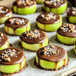 To make these tasty treats, you need a few key items: - 2 large apples (recommended: Granny Smith or Honeycrisp for tartness) - 1 cup caramel candies (or use homemade caramel sauce for a gourmet touch) - 1 tablespoon heavy cream (to ensure smooth melting of caramel) - 1 cup dark chocolate chips (or substitute with milk chocolate if preferred) - 1 teaspoon coconut oil (to achieve a silky texture in the chocolate) - Sea salt (for a savory finish on top) For the best flavor, I suggest using tart apples. Granny Smith apples work great. They add a nice crunch and balance the sweetness of the caramel and chocolate. Honeycrisp apples are also a fantastic choice. They are sweet and juicy, making each bite a delight. You can take your chocolate covered caramel apple slices to the next level with some fun toppings. Here are a few ideas: - Crushed nuts (like pecans or almonds) for crunch - Mini chocolate chips for extra sweetness - Sprinkles for a festive touch - A drizzle of white chocolate for a pretty finish Feel free to mix and match these toppings to make your slices unique! For the full recipe, check out the details above. Start by washing your apples well. Use cool water to remove any wax. Dry each apple completely with a clean towel. Next, slice the apples into ½-inch thick rounds. Make sure to remove the core from each slice. This step helps keep your apple slices crisp and easy to eat. Now, grab a microwave-safe bowl. Add the caramel candies and heavy cream. Heat this mix in the microwave. Do it in 30-second bursts, stirring after each time. Be patient; it may take a couple of rounds to melt smoothly. Once it's all melted, it should look rich and glossy. Take each apple slice and dip it into the warm caramel. Make sure the slice gets a nice, even coating. Use a fork or a toothpick for easier handling. Let any extra caramel drip off before placing the slice on a parchment-lined baking sheet. Once all slices are coated, chill them in the fridge for 15-20 minutes. This helps the caramel set. After that, melt your chocolate as described in the Full Recipe. Finally, dip each caramel-coated slice into the chocolate. Sprinkle some sea salt or toppings if you like. Return them to the fridge again, letting the chocolate harden. Enjoy your sweet, crunchy treats! To get the best caramel, use high-quality caramel candies. Melt them slowly with heavy cream. Microwaving in 30-second bursts works well. Stir often to avoid lumps. The goal is a smooth, thick caramel. If it’s too thick, add a bit more cream. This makes it easier to coat your apple slices. For a nice chocolate layer, use dark chocolate chips. Mixing in coconut oil helps the chocolate flow better. Melt the chocolate in short intervals, stirring after each. This keeps it from burning. A smooth, glossy finish makes your apple slices look great and taste even better. Cooling times are key to great texture. After caramel coating, chill the slices for 15-20 minutes. This helps the caramel harden. Once you dip in chocolate, chill again for another 10-15 minutes. This step ensures the chocolate sets well, giving you that perfect bite. For the best results, resist the urge to rush this process. {{image_4}} You can choose from different types of chocolate. Dark chocolate gives a rich flavor and pairs well with apples. Milk chocolate is sweeter and creamy, perfect for kids. White chocolate adds a touch of sweetness and a nice contrast. Each chocolate brings its own charm. Try mixing chocolates for a fun look and taste. You can boost the flavor of your chocolate-covered caramel apple slices. Adding a pinch of cinnamon or nutmeg can warm up the taste. A few drops of vanilla extract adds depth and sweetness. For a twist, try adding a splash of orange or almond extract. These small changes can make your treats unique and exciting. Toppings can make your apple slices even more fun. Use colorful sprinkles for a festive look. Shredded coconut adds a chewy texture and tropical flavor. Dried fruits like cranberries or apricots provide a sweet and chewy contrast. Crushed nuts like almonds or pecans give a nice crunch. Mix and match these toppings to create your perfect treat! To keep your chocolate covered caramel apple slices fresh, store them in an airtight container. Line the container with parchment paper to prevent sticking. Place a layer of apple slices, then add more parchment paper before stacking more slices. This method keeps them intact and ready to enjoy. In the refrigerator, these tasty treats last for about 3 to 5 days. The apples will stay crisp, and the chocolate will remain firm. Just remember to keep them covered to maintain their flavor and texture. If you notice any moisture, it’s best to eat them sooner. If you want them to last longer, freezing is a great option. Wrap each slice in plastic wrap and then place them in a freezer-safe bag. They can stay frozen for up to 2 months. To enjoy, let them thaw in the fridge overnight before snacking. Enjoy the delicious flavors of caramel and chocolate even after a long freeze! Yes, you can use homemade caramel. It adds a personal touch to your slices. Just make sure it has the right consistency. A thick, gooey caramel works best for dipping. Dark chocolate is my favorite for this recipe. It balances the sweet caramel and tart apple well. Milk chocolate also works if you prefer a sweeter flavor. White chocolate can be used for a fun twist too! To avoid cracking, make sure the chocolate is melted smoothly. Adding coconut oil helps create a nice, glossy finish. Let the chocolate cool slightly before dipping. This will give a beautiful coat without cracking. You can find them at many grocery stores or specialty shops. Look in the dessert section or the candy aisle. Some bakeries also sell them fresh. If you want the full experience, try making them at home with the [Full Recipe]. You can enjoy making chocolate-covered caramel apple slices using simple steps. We covered the key ingredients and the best types of apples. You learned how to prepare, melt, and dip the apples for a perfect treat. With handy tips on caramel and chocolate, you can ensure great results every time. Play with different chocolate types and toppings for fun variations. Store them carefully to keep the flavor fresh. Now, go ahead and create some tasty slices for yourself and friends!