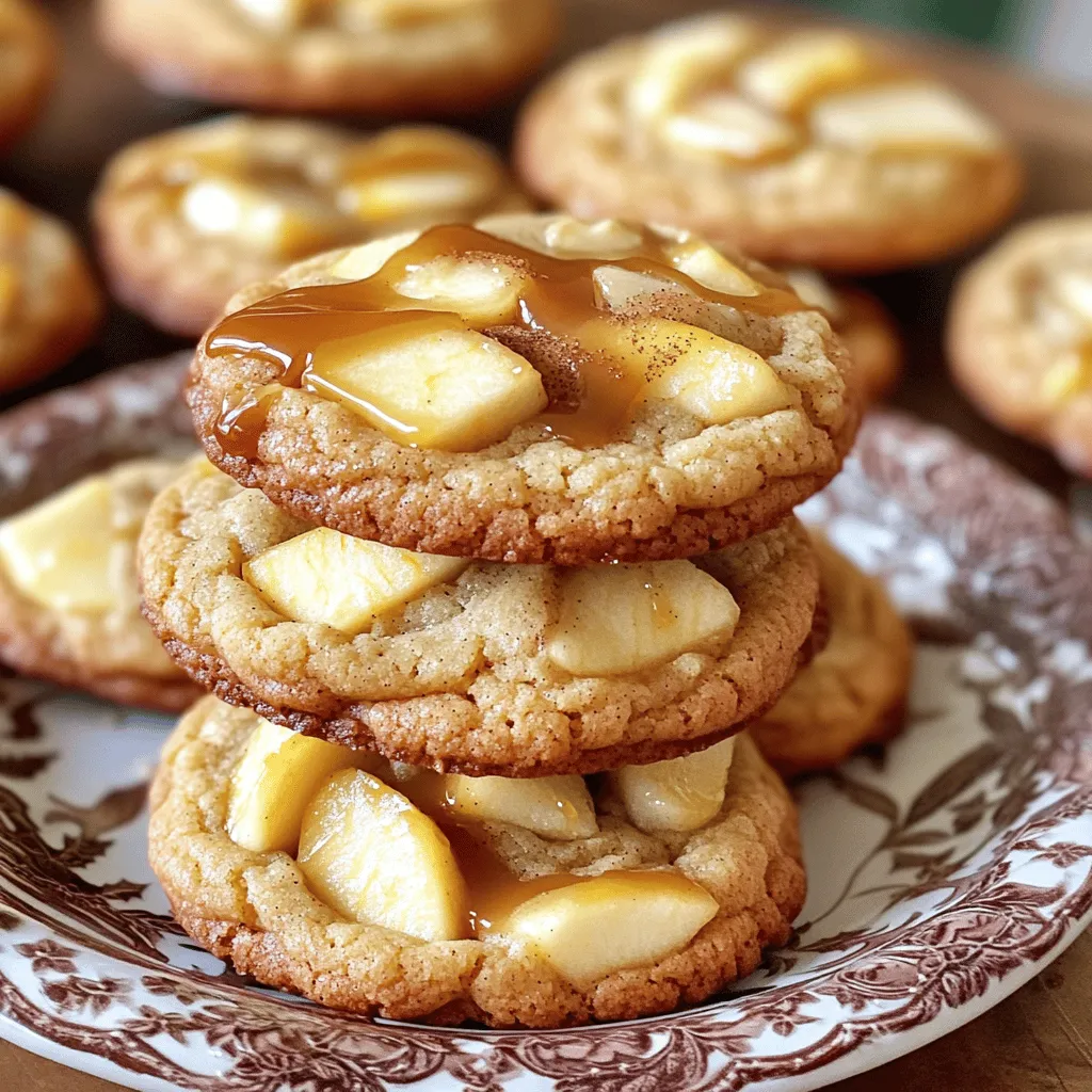 When making apple cider cheesecake cookies, using the right ingredients is key. Each one plays an important role in creating that perfect fall flavor. - 3 cups all-purpose flour, sifted - 1 teaspoon baking powder - 1/2 teaspoon baking soda - 1/2 teaspoon ground cinnamon - 1/4 teaspoon ground nutmeg - 1/2 teaspoon salt - 1 cup unsalted butter, softened to room temperature - 1 cup cream cheese, softened to room temperature - 1 cup granulated sugar - 1/2 cup packed brown sugar - 2 large eggs, at room temperature - 1 teaspoon pure vanilla extract - 1 cup apple cider (preferably non-alcoholic) - 1 cup chopped apples (like Granny Smith) - 1/2 cup caramel sauce (for drizzling) These ingredients blend together to create a rich, creamy cookie. The butter and cream cheese provide a smooth base. The sugars give it sweetness, while the apple cider and chopped apples bring in that fresh, fruity taste. The spices, like cinnamon and nutmeg, add warmth and depth, making these cookies perfect for fall. For the full recipe, you can check the detailed instructions on how to combine these ingredients into a delightful treat. 1. Preheat oven temperature and prepare baking sheets: Start by preheating your oven to 350°F (175°C). This temperature is perfect for baking cookies. Line two baking sheets with parchment paper. This helps the cookies not stick. 2. Creaming butter and cream cheese with sugars: In a large bowl, combine 1 cup of softened butter and 1 cup of softened cream cheese. Use an electric mixer on medium speed. Cream these until smooth and fluffy. Next, add in 1 cup of granulated sugar and 1/2 cup of brown sugar. Mix well until it is fully combined. 3. Mixing in eggs and vanilla: Now, beat in 2 large eggs, one at a time. Make sure each egg is mixed well before adding the next one. After that, add in 1 teaspoon of pure vanilla extract. Keep mixing until the mixture is smooth. 1. Sifting dry ingredients for even distribution: In a separate bowl, sift together 3 cups of all-purpose flour, 1 teaspoon of baking powder, 1/2 teaspoon of baking soda, 1/2 teaspoon of ground cinnamon, 1/4 teaspoon of ground nutmeg, and 1/2 teaspoon of salt. Sifting helps blend the dry ingredients evenly. 2. Combining wet and dry mixtures: Gradually add the dry mixture into the wet mixture. Alternate with 1 cup of apple cider. Start and end with the flour mix. Mix until just combined. Be careful not to overmix, or your cookies may become tough. 1. Shaping cookie dough and spacing on baking sheets: Use a tablespoon or a cookie scoop to drop tablespoon-sized portions of dough onto the prepared baking sheets. Make sure to leave about 2 inches of space between each cookie. This allows them to spread while baking. 2. Baking time and indicators for doneness: Place the baking sheets in the oven and bake for 12-15 minutes. The cookies are done when the edges are lightly golden and the centers look set. 3. Cooling and finishing touches with caramel drizzle: After baking, take the cookies out of the oven. Let them cool on the baking sheets for about 5 minutes. Then, transfer them to a wire rack to cool completely. Once cooled, drizzle caramel sauce over the top of each cookie. This adds a sweet touch to your fall treat. For the complete recipe, check the [Full Recipe]. To get the best texture, start with room temperature ingredients. This means letting your butter and cream cheese sit out for about 30 minutes. When they are warm, they blend better. This helps your cookies turn out soft and chewy, just like you want. Next, be careful not to overmix the dough. Mixing too much can make your cookies tough. Once you combine the wet and dry ingredients, mix until just combined. You want a bit of flour still visible. You can make these cookies even tastier. Consider adding extra spices like ginger or allspice. A few drops of almond extract can also add a nice touch. Each of these options brings warmth and depth to your cookies. Using different types of apples can change the flavor too. Granny Smith apples are tart and add a nice zing. You can also try Honeycrisp or Fuji apples for a sweeter taste. For serving, stack the cookies on a pretty plate. This makes them look inviting. Drizzle extra caramel sauce on the side for dipping. A light sprinkle of ground cinnamon on top adds a festive touch. Pair these cookies with warm apple cider or a cup of tea. Both drinks complement the flavors well. You can also serve them with vanilla ice cream for a delicious dessert twist. For the full recipe, check out the link! {{image_4}} You can make these apple cider cheesecake cookies gluten-free. Use a mix of almond flour and coconut flour. This will keep the texture light and tasty. For vegan options, try using coconut oil instead of butter. You can replace eggs with unsweetened applesauce or flaxseed meal mixed with water. These swaps maintain the cookie's rich flavor while catering to different diets. To spice things up, consider adding chopped nuts or chocolate chips. Walnuts or pecans add a nice crunch. If you love chocolate, semi-sweet or dark chocolate chips work well. Seasonal spices like ginger or allspice give a warm twist to the flavor. You could also use pumpkin spice for an extra autumn kick. Thinking of a fun twist? Make sandwich cookies by adding a layer of cream cheese frosting in between two cookies. This creates a creamy center that is delightful. You can also serve these cookies warm with a scoop of vanilla ice cream. Drizzling dessert sauces, like caramel or chocolate, makes them even more special. Each bite will be a tasty treat. For the full recipe, visit [Full Recipe]. To keep your apple cider cheesecake cookies fresh, store them in an airtight container. This helps prevent them from drying out. You can use a cookie jar or a sealed plastic bag. If you want to freeze the cookies, first let them cool completely. Then, place them in a single layer on a baking sheet. Freeze them for about an hour, then transfer them to a freezer-safe bag. This way, they won't stick together. At room temperature, these cookies stay fresh for about five days. Keep them away from heat and sunlight. To tell if cookies have gone bad, check for any mold or unusual smells. If they feel very hard or dry, they might not taste good anymore. To reheat cookies, set your oven to 350°F (175°C). Place the cookies on a baking sheet and heat them for about 5 minutes. This warms them up and keeps them soft. For a warm treat, serve the cookies with a drizzle of caramel sauce. It adds a sweet touch and makes them even more delicious. For the full recipe, check out the Apple Cider Cheesecake Cookies 🥮 section above. What can I substitute for apple cider? If you don't have apple cider, you can use apple juice. It will give a sweet taste, but the flavor will be milder. You can also mix apple juice with a splash of vinegar for a tangy twist. Can I use a different type of cheese in the recipe? Yes, you can swap cream cheese with mascarpone cheese. This change will make your cookies richer and creamier. Just make sure the cheese is soft for easy mixing. How do I know when my cookies are done baking? Your cookies are done when the edges are lightly golden. The centers should look set but might still seem a bit soft. They will firm up as they cool. What to do if cookies spread too much or not at all? If your cookies spread too much, try chilling the dough for 30 minutes before baking. If they don’t spread, it may be due to overmixing. Use a gentle hand when combining ingredients. How to fix cookies that are too dry or too wet? For dry cookies, add a little more butter or cream cheese next time. If your cookies are too wet, add a bit more flour. This will help achieve the right dough consistency. Is it possible to reduce sugar without affecting the flavor? You can cut down the sugar by 25%. The cookies will still taste great, but they may be less sweet. Using spices like cinnamon can help enhance the flavor. Can these cookies be made ahead of time? Yes, you can make the dough ahead. Chill it in the fridge for up to three days. When ready to bake, just scoop and bake as usual. You can also freeze the dough for later use. Check the Full Recipe for details. This blog post detailed how to make delicious apple cider cheesecake cookies. We covered the key ingredients, from flour to spices. You learned step-by-step instructions and helpful tips for perfect cookies. We also discussed storage methods and answered common questions. With these insights, you can create great cookies for any occasion. Remember to have fun and explore variations. Your kitchen is now ready for tasty treats!