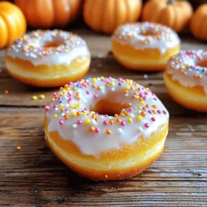 - 1 cup pure pumpkin puree - 1/2 cup granulated sugar - 1/4 cup brown sugar, tightly packed - 2 large eggs - 1/4 cup vegetable oil The main ingredients create the base of your mini pumpkin donuts. Pumpkin puree adds moisture and flavor. Granulated and brown sugars bring sweetness and depth. Eggs help bind the mix, while oil keeps the donuts soft. - 1 1/2 cups all-purpose flour - 1 teaspoon baking powder - 1/2 teaspoon baking soda - 1 teaspoon ground cinnamon - 1/2 teaspoon ground nutmeg - 1/4 teaspoon ground ginger - 1/4 teaspoon kosher salt Dry ingredients give the donuts structure. All-purpose flour forms the base. Baking powder and baking soda help them rise. Spices add warmth and that classic fall flavor. Salt enhances all these tastes. - 1/2 cup powdered sugar - 1-2 tablespoons milk - Optional: Colorful sprinkles for decoration The glaze is where the fun begins! Powdered sugar makes it sweet and smooth. Milk helps achieve the right consistency. You can add sprinkles for a festive touch, making them even more fun to eat. For the full recipe, check [Full Recipe]. First, preheat the oven to 350°F (175°C). This step is key for even baking. While the oven heats, prepare your mini donut pan. Lightly grease it with cooking spray to prevent sticking. A well-prepped pan will give you perfect donuts every time. In a large bowl, combine the pumpkin puree, granulated sugar, brown sugar, eggs, oil, and vanilla. Whisk these together until smooth. This mix is the base of your donuts. The pumpkin adds flavor and moisture, while the sugars give sweetness. In a separate bowl, sift together the all-purpose flour, baking powder, baking soda, cinnamon, nutmeg, ginger, and salt. Sifting helps ensure that all dry ingredients mix evenly. This step ensures your donuts will rise properly and taste great. Now, gently fold the dry ingredients into the wet mixture. Use a spatula or a wooden spoon for this. Mix until just combined. Be careful not to overmix. Overmixing can make the donuts dense rather than light and airy. Transfer the batter into the donut pan. You can use a piping bag or a spoon. Fill each cavity about 3/4 full. This allows space for the donuts to rise. Place the pan in your preheated oven and bake for 10-12 minutes. They are ready when a toothpick comes out clean. After baking, let the donuts cool in the pan for 3-5 minutes. Then transfer them to a wire rack to cool completely. While they cool, prepare your glaze. Whisk together powdered sugar with enough milk to reach your desired thickness. Once the donuts are cool, dip the tops into the glaze. If you like, add colorful sprinkles before the glaze sets. Enjoy your delicious mini pumpkin donuts! For the full recipe, check out the details above. To make the best mini pumpkin donuts, avoid overmixing the batter. When you mix too much, the donuts can become tough. Stir just until you see no dry flour. Also, use room temperature ingredients. This helps the batter blend smoothly, creating a light and airy texture. You can adjust spice levels based on your taste. If you love warmth, add more cinnamon or nutmeg. You can also add extracts for extra flavor. A bit of almond or maple extract can elevate the taste and surprise your guests. One common mistake is not preheating the oven. This can lead to uneven baking. Always set your oven to 350°F (175°C) before mixing your ingredients. Another mistake is using stale baking powder or baking soda. Check the expiration date; fresh leavening agents help your donuts rise beautifully. For the full recipe, check out the Mini Pumpkin Donuts Delight section. {{image_4}} You can enhance your mini pumpkin donuts with seasonal flavors. A pumpkin spice glaze adds a warm, cozy touch. Just mix powdered sugar with pumpkin spice and a splash of milk. This glaze makes each bite rich and flavorful. Another option is a chocolate drizzle. Melt some chocolate and drizzle it over the cooled donuts. The sweet chocolate pairs well with the pumpkin flavor. You can even mix in spices for a twist! If you need gluten-free options, use a gluten-free flour blend. This works well with the recipe. You can also add a bit of xanthan gum to help with texture. For vegan substitutions, replace eggs with flax eggs. Mix one tablespoon of flaxseed meal with three tablespoons of water. Let it sit for five minutes. Use plant-based milk instead of regular milk for the glaze. These swaps keep the donuts tasty and friendly for different diets. Get creative with your toppings! You can add nuts, shredded coconut, or seasonal fruits to the glaze. Chopped pecans or walnuts add crunch. Fresh apples or pears can give a nice touch of fruitiness. Different sprinkles also make your donuts fun. Use colorful sprinkles for a festive look. Try fall-themed sprinkles for a seasonal vibe. These toppings not only add flavor but also make your mini pumpkin donuts visually appealing. For the full recipe, check out the link provided! To keep your mini pumpkin donuts fresh, store them at room temperature. Place them in an airtight container. This will help prevent them from drying out. If you plan to eat them within a few days, this method works great. For longer storage, refrigerate them. Wrap each donut in plastic wrap or foil. Then, place them in an airtight container. This will keep them from absorbing odors from your fridge. Freezing is a smart way to save extra donuts. Let them cool completely before freezing. Then, wrap each donut in plastic wrap. Place the wrapped donuts in a freezer bag. Squeeze out as much air as possible. This will help avoid freezer burn. When you want to enjoy them, take the donuts out of the freezer. Let them thaw at room temperature. You can also warm them in the microwave for a few seconds. Mini pumpkin donuts last about 2 to 3 days at room temperature. In the fridge, they last about a week. If frozen, they will stay fresh for up to 3 months. Look for signs of spoilage. If the donuts smell off or have mold, discard them. Enjoy your sweet treats while they are still fresh! For the full recipe, check out the complete guide. Yes, just ensure it's pure pumpkin puree. Canned pumpkin works great in this recipe. It saves time and still gives you that rich pumpkin flavor. Look for the label that says "100% pure pumpkin." Avoid pumpkin pie filling, as it has added sugars and spices. You can store leftover glaze in an airtight container. Keep it in the fridge for up to a week. To use it later, warm it slightly in the microwave. You can also drizzle it on other treats, like cookies or cakes, for added sweetness. If you don’t have a mini donut pan, you can use a muffin tin. Just fill the cups about halfway with batter. Bake at the same temperature, but for a longer time. Check with a toothpick until it comes out clean. Yes, you can bake them ahead of time. Let the donuts cool, then store them in an airtight container. Keep them at room temperature for a day or in the fridge for a few days. To reheat, pop them in the microwave for a few seconds. Mini pumpkin donuts can be a treat. They have pumpkin, which adds some nutrients. If you want a healthier option, try reducing the sugar. You can also use whole wheat flour or substitute applesauce for some oil in the mix. Mini pumpkin donuts are simple and fun to make. We explored key ingredients, like pumpkin puree and spices, for flavor. The detailed steps, from mixing to baking, help ensure success. I shared tips to achieve perfect texture and delicious variations. You can even customize these treats to fit your dietary needs. Remember to store them correctly to keep them fresh. Now, it's time for you to enjoy these tasty donuts and share them with friends! Happy baking!