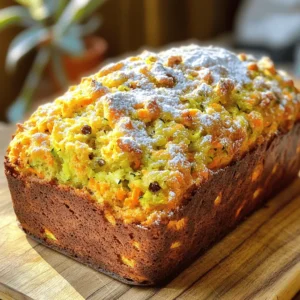- 1 cup finely grated carrots - 1 cup finely grated zucchini - 1/2 cup unsweetened applesauce - 1/2 cup vegetable oil - 1 cup packed brown sugar - 2 large eggs, lightly beaten - 1 teaspoon pure vanilla extract - 1 1/2 cups all-purpose flour - 1 teaspoon baking soda - 1 teaspoon baking powder - 1 teaspoon ground cinnamon - 1/2 teaspoon fine sea salt - 1/2 cup chopped walnuts or pecans (optional) - 1/2 cup raisins or dried cranberries (optional) In this recipe, you will find fresh and healthy ingredients. The carrots add natural sweetness and moisture. Zucchini keeps the bread light and fluffy. Applesauce replaces some oil, which makes it healthier. Brown sugar gives a rich flavor and color. Each egg in the recipe helps bind everything together. The vanilla extract gives a wonderful aroma. Flour provides structure, while baking soda and baking powder make it rise. Ground cinnamon adds warmth and spice. A hint of salt balances the sweetness. You can add nuts for a crunchy texture. Dried fruit brings a sweet burst. Feel free to adjust these ingredients based on your taste. For more details on the full recipe, check out the section above. First, set your oven to 350°F (175°C). Grease a 9x5 inch loaf pan with butter or non-stick spray. This step helps the bread come out easily. In a large bowl, mix the finely grated carrots and zucchini. Be sure to press out any extra moisture from the zucchini. Next, add the applesauce, vegetable oil, brown sugar, eggs, and vanilla extract. Stir until everything blends smoothly. In another bowl, sift together the flour, baking soda, baking powder, cinnamon, and salt. This helps distribute the leavening agents and spices evenly, making the bread rise well. If you want to add some crunch or sweetness, fold in the chopped nuts and dried fruit gently. This step is optional, but it can add extra flavor and texture to your bread. Pour the batter into your greased loaf pan. Use a spatula to smooth the top. Bake it in the preheated oven for 50-60 minutes. Check if it's done by inserting a toothpick in the center. If it comes out clean, your bread is ready. Once baked, take the loaf out of the oven. Let it cool in the pan for about 10 minutes. After that, transfer it to a wire rack to cool completely. This keeps the bread from getting soggy. For the Full Recipe, please refer to the earlier section. Enjoy making this moist and tasty carrot-zucchini bread! To get the best texture in your carrot-zucchini bread, moisture control is key. Start by finely grating both the carrots and zucchini. Use a clean kitchen towel to squeeze out any extra water from the zucchini. This step helps keep your bread from becoming too soggy. Mix the wet and dry ingredients carefully. Stir just until combined. This avoids over-mixing, which can make the bread tough. You want a tender crumb that melts in your mouth. Baking time can vary based on your oven. Start checking your bread at 50 minutes. Insert a toothpick into the center. If it comes out clean, the bread is done. If it’s still wet, bake for another 5-10 minutes. Keep an eye on the top. If it browns too fast, cover it lightly with foil. This way, it won’t burn while cooking through. Store your carrot-zucchini bread in an airtight container. It stays fresh at room temperature for up to three days. For longer storage, wrap the bread in plastic wrap and freeze it. It can last for about three months. To reheat, slice off what you need. Warm it in the microwave for about 10-15 seconds. You can also toast it for a crunchy finish. Enjoy it plain or with cream cheese for an extra treat. For the complete instructions, check the Full Recipe. {{image_4}} You can make a gluten-free version of carrot-zucchini bread. Use a gluten-free flour blend in place of all-purpose flour. Look for a blend that includes xanthan gum. This helps mimic the texture of regular flour. The bread will still be moist and delicious! Want to boost the flavor? Try adding spices like nutmeg or ginger. Both spices pair well with the natural sweetness of the carrots and zucchini. You can also add citrus zest for a bright taste. Lemon or orange zest works wonders. Just a teaspoon can elevate your bread! If you want to change the sweetener, consider using honey or maple syrup. These add a unique flavor and keep the bread moist. You can also use coconut sugar for a lower glycemic option. Adjust the amount based on your taste. For a sugar-free option, try a sugar substitute like stevia. Just be sure to follow the package recommendations. For the complete recipe, check out the Full Recipe section. You can store your carrot-zucchini bread at room temperature for up to three days. Keep it in an airtight container or wrap it tightly in plastic wrap. This helps keep it moist and fresh. Avoid placing it in direct sunlight or near heat sources. If you want it to last longer, you can refrigerate the bread. It will stay good for about a week. Just make sure to wrap it tightly. This prevents it from drying out. When you’re ready to eat it, let it sit at room temperature for a bit or warm it up slightly. For even longer storage, you can freeze your carrot-zucchini bread. Slice it first, then wrap each piece in plastic wrap. Place the slices in a freezer bag or airtight container. This way, you can take out just what you need. It stays fresh for up to three months in the freezer. When you want to enjoy a slice, simply thaw it in the fridge overnight or at room temperature. You can also warm it up in the oven for a few minutes. Enjoy the homemade taste even after freezing! For the full recipe, check out the Carrot-Zucchini Delight Bread section. Carrot-zucchini bread stays fresh for about 3 to 4 days at room temperature. Keep it in an airtight container to lock in moisture. If you want to save it longer, freeze it. It can last up to 3 months in the freezer. Just wrap it well in plastic wrap or foil. Yes, you can use frozen zucchini in this recipe. Thaw it first and remove excess water. This helps keep the bread from getting soggy. Frozen zucchini works well and keeps the bread moist and tasty. You can serve carrot-zucchini bread with cream cheese or butter for a rich taste. A sprinkle of powdered sugar adds a sweet touch. You can also enjoy it with coffee or tea. Each bite pairs nicely with your favorite warm drink. To check if your bread is done, insert a toothpick into the center. If it comes out clean, the bread is ready. The top should look golden brown and spring back when you touch it lightly. If it’s still wet, give it a few more minutes in the oven. You can find the full recipe for Carrot-Zucchini Delight Bread in the earlier sections of this article. It includes all the ingredients and steps you need to make this delicious treat. You now have all the tools to make delicious carrot-zucchini bread. We covered a full list of ingredients, step-by-step instructions, and helpful tips. You also learned about storage options and variations to make it your own. This recipe is not just tasty, but also packed with nutrients. Enjoy baking and sharing this delightful treat. With a few simple changes, you can make it fit any diet. Remember, the best part is how good it makes your home smell while baking!