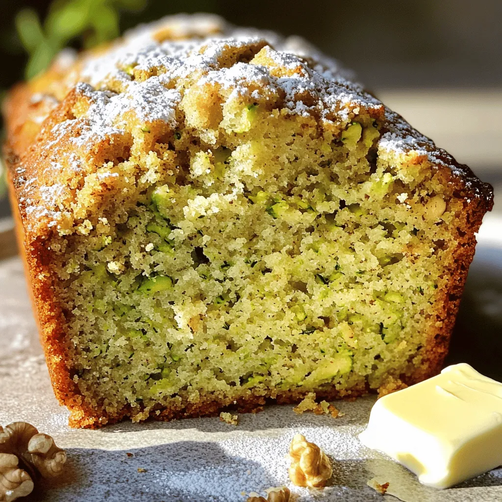 - 2 cups grated zucchini (thoroughly squeezed dry) - 1 cup granulated sugar - 1/2 cup packed brown sugar - 1/2 cup vegetable oil - 3 large eggs - 2 teaspoons pure vanilla extract - 2 cups all-purpose flour - 1 teaspoon baking powder - 1 teaspoon baking soda - 1 teaspoon ground cinnamon - 1/2 teaspoon salt - 1/2 teaspoon ground nutmeg - 1 cup chopped walnuts or pecans (optional) - 1/2 cup chocolate chips (optional) Fresh zucchini is key to great flavor. Look for firm, shiny zucchini. Check for any soft spots, as they may indicate rotting. Choose zucchinis that are medium-sized. Smaller zucchinis are often sweeter and more tender. If you want to mix things up, ripe bananas can add a nice twist. Choose bananas that have brown spots. They will be sweeter and easier to mash. You can use them in place of some sugar. This adds more natural sweetness and a moist texture to the bread. For the best results, always use quality ingredients. They make a big difference in taste and texture. 1. Preheat your oven to 350°F (175°C). This step is key for even baking. 2. Prepare a 9x5-inch loaf pan. Grease it with butter or cooking spray. Dust with flour to stop sticking. 3. In a big bowl, mix the granulated sugar, brown sugar, and vegetable oil. Whisk until creamy and smooth. 4. Now, add the eggs one at a time. Beat well after each one. Pour in the vanilla extract and mix until fluffy. 5. In another bowl, sift together the flour, baking powder, baking soda, cinnamon, nutmeg, and salt. This makes sure there are no lumps. 6. Gradually fold the dry mix into the wet mix. Use a spatula or wooden spoon. Be gentle; too much mixing can make the bread dense. 7. Next, fold in the grated zucchini. If you want, add nuts and chocolate chips for extra flavor. 8. Pour the thick batter into the prepared pan. Use a spatula to smooth the top. 9. Place the pan in the oven and bake for 50 to 60 minutes. Check with a toothpick in the center; it should come out clean or with a few crumbs. 10. When done, let the bread cool in the pan for 10 minutes. Transfer to a wire rack to cool completely before slicing. Enjoy making Joanna's Delightful Zucchini Bread! For the full recipe, you can check the earlier section. To ensure perfect texture and rise, start with dry zucchini. Grate it and squeeze out excess moisture. This step helps keep the bread light and fluffy. Use room-temperature eggs for better mixing. When combining wet and dry ingredients, mix gently. Overmixing can make the bread dense. To check for doneness, insert a toothpick into the center. It should come out clean or with a few moist crumbs. If it comes out wet, bake a little longer. Let the bread cool in the pan for about 10 minutes before transferring it to a wire rack. This helps avoid sogginess. For added depth, consider spices like ginger or allspice. A dash of nutmeg also brings warmth. You can add a teaspoon of almond or coconut extract for a tasty twist. Adjust sweetness by using less sugar if you prefer. You could also try adding mashed bananas to enhance the flavor and moisture. These small changes can take Joanna Gaines’s zucchini bread from good to great. Explore these options and find your favorite combination. {{image_4}} You can make Joanna Gaines’s zucchini bread even better with a few simple swaps. - Using whole wheat flour: Whole wheat flour adds fiber and nutrients. It gives the bread a hearty texture. You can substitute all-purpose flour with whole wheat flour in equal amounts. This way, you keep the same taste but boost the health factor. - Reducing sugar content: Cutting back on sugar can help make this treat healthier. You can use less granulated sugar or brown sugar. Try using one cup of sugar instead of one and a half cups. You can also use natural sweeteners like honey or maple syrup for a different taste. Zucchini bread is fun to change up with flavors. Here are some ideas to try: - Adding spices or flavor extracts: You can enhance the taste by adding spices like cloves or ginger. A teaspoon of almond extract or orange zest adds a refreshing twist. These small changes can make your zucchini bread stand out. - Zucchini bread with fruit additions: You can mix in fruits to make your bread more exciting. Chopped apples or crushed pineapple work well. They add moisture and sweetness. You can also add dried fruits like raisins or cranberries for a chewy texture. Each flavor adds a unique touch to your loaf. For the complete recipe, check out the Full Recipe. Enjoy experimenting with these variations! To keep Joanna Gaines's zucchini bread fresh, store it at room temperature. Place it in an airtight container or wrap it in plastic wrap. This keeps moisture in and prevents it from drying out. Make sure to store it in a cool, dry spot away from sunlight. It can stay fresh for about 3 to 4 days this way. For longer storage, freezing zucchini bread is a great option. First, let it cool completely after baking. Then, wrap it tightly in plastic wrap or aluminum foil. Place the wrapped bread in a freezer bag. This method protects it from freezer burns and keeps it tasty. To thaw, take the bread out of the freezer. Leave it at room temperature for several hours. You can also speed up this process by placing it in the fridge overnight. To reheat, slice the bread and warm it in the oven at 350°F for about 10 minutes. This will bring back its soft texture and warm flavor. You can find the full recipe for Joanna Gaines's zucchini bread to enjoy any time you wish! How do I ensure my zucchini bread doesn’t turn out soggy? To avoid soggy zucchini bread, make sure to squeeze the grated zucchini well. This step removes excess moisture. Use a clean kitchen towel or paper towel to press out the water. Also, avoid overmixing the batter. This keeps the bread light and fluffy. Can I substitute ingredients in Joanna Gaines’s Zucchini Bread recipe? Yes, you can substitute some ingredients. For example, swap granulated sugar with coconut sugar for a healthier option. You can also use applesauce instead of oil for a lighter bread. Just remember, these changes may alter the flavor and texture slightly. How long does zucchini bread last at room temperature? Zucchini bread can last about 2 to 3 days at room temperature. Store it in an airtight container to keep it fresh. If you notice it drying out, warm it slightly before serving for a soft bite. What can I use as a substitute for eggs in this recipe? If you need an egg substitute, use 1/4 cup of unsweetened applesauce per egg. You can also use flax eggs. To make a flax egg, mix 1 tablespoon of ground flaxseed with 2.5 tablespoons of water. Let it sit for a few minutes to thicken. Is it necessary to peel the zucchini before grating? No, you don’t need to peel the zucchini. The skin adds color and nutrients. Just wash it well before grating. This keeps the flavor fresh and bright. Can I use frozen zucchini for this recipe? Yes, you can use frozen zucchini. Just make sure to thaw and drain it well before adding it to the batter. This prevents excess moisture from making the bread soggy. In this blog post, we covered a delicious zucchini bread recipe. We discussed the essential ingredients and gave tips for quality selection. You learned the step-by-step instructions for mixing and baking. We also shared baking tips, flavor variations, and storage info. Zucchini bread is easy to customize and can be enjoyed by all. With some simple tweaks, you can make it healthier or add exciting flavors. Now it's time to bake and share this tasty treat with friends and family!