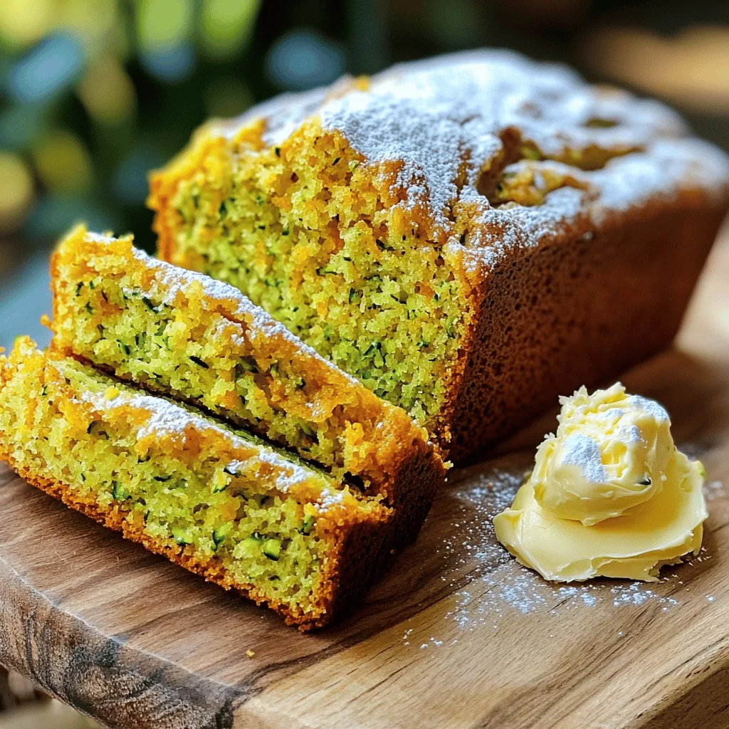To make this moist orange zucchini bread, you need some key ingredients. Here’s the list: - 1 cup finely grated zucchini (about 1 small zucchini) - 1 cup all-purpose flour - 1/2 cup whole wheat flour - 1 teaspoon baking powder - 1/2 teaspoon baking soda - 1/2 teaspoon sea salt - 1 teaspoon ground cinnamon - 1/4 teaspoon ground nutmeg - 1/2 cup granulated sugar - 1/2 cup packed brown sugar - 1/2 cup vegetable oil or melted coconut oil - 3 large eggs - 1 tablespoon fresh orange zest (from about 1 medium orange) - 1/4 cup freshly squeezed orange juice - 1 teaspoon pure vanilla extract These ingredients blend well to create a moist, flavorful bread. You can add more flavors if you like. Consider these optional ingredients: - 1/2 cup chopped walnuts or pecans - 1/2 cup raisins or dried cranberries These extras can bring different textures and tastes to your bread. They not only boost flavor but also add a fun crunch. If you need to make adjustments, here are some helpful tips: - Zucchini: You can use yellow squash if you can’t find zucchini. - Flours: Swap all-purpose flour for a gluten-free blend if needed. - Sweeteners: Substitute honey or maple syrup for sugar, but adjust the liquids. - Oils: You can use melted butter instead of oil for a richer taste. These substitutions can help you customize the recipe to fit your needs while keeping it delicious. For the full recipe, check out the details above. First, preheat your oven to 350°F (175°C). Grab a 9x5-inch loaf pan. Grease it lightly with oil or butter. You can also line it with parchment paper. This makes it easy to take out the bread later. In a medium bowl, whisk together the dry ingredients. Combine 1 cup of all-purpose flour, 1/2 cup of whole wheat flour, 1 teaspoon of baking powder, and 1/2 teaspoon of baking soda. Add 1/2 teaspoon of sea salt, 1 teaspoon of ground cinnamon, and 1/4 teaspoon of ground nutmeg. Mix until everything blends well. Setting this aside lets the flavors mix. In a large bowl, blend the sugars with oil first. Use 1/2 cup of granulated sugar and 1/2 cup of packed brown sugar. Add 1/2 cup of vegetable oil or melted coconut oil. Whisk this mixture until smooth. Now, crack in 3 large eggs one at a time. Mix well after each egg. Stir in 1 tablespoon of fresh orange zest and 1/4 cup of freshly squeezed orange juice. Add 1 teaspoon of pure vanilla extract. Keep mixing until it feels creamy. Now, add the dry mixture to the wet mixture. Use a spatula or wooden spoon to fold it in gently. You want to mix just until combined—this helps keep the bread moist. Then, fold in 1 cup of finely grated zucchini. If you want, add 1/2 cup of chopped nuts or 1/2 cup of raisins or dried cranberries for extra flavor. Pour the batter into your prepared loaf pan. Smooth the top with a spatula. Place it in the oven and bake for about 55 to 65 minutes. Check if it’s done by inserting a toothpick in the center. It should come out clean or with a few moist crumbs. Once the bread is baked, take it out of the oven. Let it cool in the pan for about 10 minutes. After that, turn it out onto a wire rack to cool completely. When it’s cool, slice it up. For a special touch, serve the slices on a wooden board. Dust the top with powdered sugar or spread some cream cheese for an extra treat. Enjoy! To make your zucchini bread moist, start with fresh zucchini. Grate it finely. The more moisture it releases, the better. Squeeze out any extra water if it is too wet. Use both all-purpose and whole wheat flour for a nice balance. The mix helps keep it fluffy and moist. Adding oil, like vegetable or coconut, also helps. The right amount of sugar adds sweetness and moisture, too. If your bread turns out dry, it may have baked too long. Always check for doneness with a toothpick. It should come out clean or with a few moist crumbs. Overmixing the batter can also lead to dryness. Mix just until combined. If the bread sinks in the middle, it may not have enough flour or too much liquid. Always follow the measurements closely. Use a good quality loaf pan for even baking. A 9x5-inch pan works best for this recipe. Parchment paper helps with easy removal. A whisk is great for mixing wet ingredients, while a spatula is perfect for folding. Invest in a good oven thermometer to ensure your oven is the right temperature. This can make a big difference in your baking results. You can find more tips and the full recipe in the article. {{image_4}} You can make this moist orange zucchini bread even more exciting. Adding chocolate chips is a great option. They melt and give a rich taste. You can also add spices like ginger or cardamom. These will bring warmth and a unique flavor profile. Another fun twist is to mix in dried fruit like cranberries or cherries. These additions make every bite a surprise! If you need a gluten-free option, swap the all-purpose flour for a gluten-free blend. Make sure it has xanthan gum for better texture. For a vegan version, replace the eggs with flax eggs. Mix one tablespoon of flaxseed meal with three tablespoons of water. Let it sit for a few minutes until it thickens. You can also use a plant-based oil for moisture. You can experiment with different types of flour. Almond flour or oat flour can add a nutty taste. Coconut flour is another option, but use less, as it absorbs more moisture. For sweeteners, try using honey or maple syrup instead of granulated sugar. If you prefer a low-calorie option, use stevia or monk fruit. Just adjust the amount to match your taste. Each change can give your zucchini bread a new twist! For the full recipe, refer to the main article. To keep your moist orange zucchini bread fresh, store it properly. First, let the bread cool completely. This helps avoid sogginess. Then, wrap it tightly in plastic wrap or aluminum foil. You can also place it in an airtight container. Store it at room temperature for up to three days. For longer storage, the fridge is a good option. Just remember that chilling may change its texture slightly. Freezing zucchini bread is a great way to enjoy it later. To freeze, slice the bread first. This makes it easy to grab a piece whenever you want. Wrap each slice in plastic wrap. Then, place the wrapped slices in a freezer-safe bag. Squeeze out any air before sealing. Your bread can stay in the freezer for up to three months. When you’re ready to eat, just thaw it in the fridge or at room temperature. To enjoy your zucchini bread warm, reheating is key. Preheat your oven to 350°F (175°C). Place the bread or slices on a baking sheet. Heat for about 10-15 minutes. This method keeps the bread moist and tasty. If you’re in a hurry, you can use the microwave. Just heat slices for about 15-20 seconds. Be careful not to overheat, as this can dry it out. For the best experience, enjoy your bread fresh and warm! To keep your zucchini bread moist, use fresh zucchini and squeeze out excess water. Adding oil also helps. Use a mix of granulated and brown sugar for sweetness and moisture. Don’t overmix the batter; this can make the bread dense. Bake just until a toothpick comes out clean. Yes, you can use frozen zucchini. Just thaw it and drain off any extra liquid. This helps keep the bread from becoming too wet. Frozen zucchini may not have the same texture as fresh, but it will still taste great in your bread. You can pair zucchini with many fruits. Bananas add sweetness and moisture. Apples give a nice crunch. You can also try pineapple for a tropical twist or blueberries for a burst of flavor. Each fruit changes the bread's taste, making it fun to experiment. Moist orange zucchini bread stays fresh for about 3 to 4 days at room temperature. Store it in an airtight container. If you want it to last longer, refrigerate it for up to a week. For longer storage, freeze it wrapped well in plastic wrap. Yes, mini loaves are a great idea! Just adjust your baking time. Bake mini loaves for about 25 to 30 minutes. Check them with a toothpick. When it comes out clean, they are done. Mini loaves make perfect gifts or snacks! For the full recipe, check out Moist Orange Zucchini Bread Delight. In this post, I shared how to make moist orange zucchini bread. We covered key ingredients, essential steps, and handy tips for success. I also included ways to tweak the recipe for your taste, plus storage options. Remember, baking should be fun! Try new flavors and enjoy your delicious results. Storing your bread well keeps it fresh for longer. With the right methods, your baking journey can be a great experience. Happy baking!