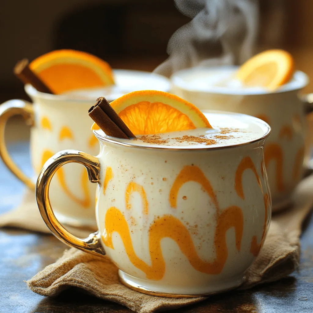 To make Warm & Spicy Orange Cinnamon Milk Tea, gather these simple ingredients: - 2 cups milk (dairy or plant-based) - 1 cup water - 1 medium-sized orange (zest and juice) - 2 teaspoons loose black tea or 2 tea bags - 1 whole cinnamon stick - 1-2 teaspoons honey or maple syrup - 1/4 teaspoon ground ginger - 1/4 teaspoon ground cloves or allspice - A pinch of nutmeg - Fresh orange slices and extra cinnamon sticks for garnish These ingredients come together to create a warm hug in a mug. The milk adds creaminess, while the orange brings a bright, zesty flavor. The spices, like cinnamon and ginger, give the tea a cozy warmth. You can adjust sweetness to your taste. Using fresh orange juice and zest really enhances the flavor. This tea is not just a drink; it’s an experience you’ll love. For the full recipe, check out the recipe section. Enjoy! - Start by taking a medium saucepan. - Combine 1 cup of water, the zest from your orange, and the whole cinnamon stick. - Heat the mixture over medium heat. - Watch for it to reach a gentle boil. - Once boiling, add 2 teaspoons of loose black tea or 2 tea bags. - Let the tea steep for 4 to 5 minutes. - This time lets the flavors grow strong. - Remove the tea bags or strain out the tea leaves. - Now, add 2 cups of milk and the fresh orange juice. - Stir in sweeteners like honey or maple syrup to taste. - Mix in a 1/4 teaspoon of ground ginger, ground cloves, and a pinch of nutmeg. - Warm your tea gently, but don’t let it boil. - Stir often to keep it from sticking. - When it's warm enough, pour it into mugs. - Garnish with a fresh orange slice and a cinnamon stick. For the full recipe, check out the complete details. Enjoy this warm and cozy drink! Choosing milk for your tea matters. You can use dairy or plant-based milk. If you want creaminess, whole milk is great. For a lighter choice, try almond or oat milk. Always pick the freshest spices. Fresh spices give more flavor than dry ones. If you can, get whole spices and grind them at home. Sweetness can change your drink. Start with one teaspoon of honey or maple syrup. Taste, then add more if you like it sweeter. Spice levels also matter. If you love heat, add more ginger or a dash of cayenne. Steeping tea properly is key. Steep for 4-5 minutes for a strong flavor. Longer steeping can make it bitter, so keep an eye on time. Garnishing makes your tea look fancy. Use fresh orange slices and a cinnamon stick for each mug. You can also sprinkle a bit of nutmeg on top. Serve in clear glasses to show off the warm color. This drink is perfect for guests, especially on cold nights. Pair it with cookies or pastries for a lovely treat. {{image_4}} You can switch up the milk in this recipe. Almond milk gives a nutty flavor. Oat milk adds creaminess without dairy. Coconut milk offers a tropical twist. Each choice changes the taste slightly, so try them all and find your favorite! If you're looking for healthier options, consider stevia. It has no calories and is sweet. Agave syrup is another great choice. It’s sweeter than sugar, so use less. Date syrup is rich in nutrients and adds a deep flavor. Each sweetener gives a unique touch to your drink. To make this drink even better, add spices like cardamom or star anise. They add warmth and depth. You can also use seasonal flavors. For fall, try a splash of pumpkin spice. In spring, fresh mint could brighten it up. Experiment with flavors to find what you love! This Warm & Spicy Orange Cinnamon Milk Tea is all about personal taste. Feel free to mix and match options from above! For the full recipe, check out the Warm & Spicy Orange Cinnamon Milk Tea section. How long can leftover tea be stored? You can store leftover Warm & Spicy Orange Cinnamon Milk Tea in the fridge for up to 3 days. After that, the flavors may fade, and the milk could spoil. Best containers for storage Use an airtight container to keep your tea fresh. Glass jars or BPA-free plastic containers work well. Make sure to cool the tea before sealing it up. Safest methods to reheat tea Reheat your tea gently on the stove over low heat. Stir it often to prevent burning. You can also use a microwave. Heat it in short bursts, stirring in between. Maintaining flavor after storage To keep the flavor strong, avoid boiling the tea after storage. Instead, warm it slowly, and consider adding a pinch of fresh spices to boost the taste. Can you freeze Warm & Spicy Orange Cinnamon Milk Tea? Yes, you can freeze this tea! Freezing is a great way to keep it longer if you have extra. Instructions for freezing and thawing Pour the cooled tea into ice cube trays or freezer-safe containers. When ready to enjoy, thaw it in the fridge overnight. Reheat as mentioned earlier to bring back the warmth and flavors. Cinnamon and orange both have health perks. Cinnamon helps with blood sugar control. It is also good for digestion and may lower cholesterol. Orange is rich in vitamin C. It boosts your immune system and keeps skin healthy. Together, they create a tasty drink that supports wellness. Yes, you can make this tea without sugar. You can skip the honey or maple syrup. The orange juice adds natural sweetness. If you like, you can also use a sugar substitute. This way, you can enjoy the flavor without added sugar. To make this recipe vegan, simply choose plant-based milk. Almond, soy, or oat milk works well. Use maple syrup instead of honey for sweetness. This keeps the drink tasty and vegan-friendly. You still get all the warm flavors without any animal products. You can enjoy this tea any time of day. It is great for breakfast or a cozy afternoon treat. Drinking it at night can help you relax. The spices and warmth make it perfect for chilly evenings. It’s a nice drink to unwind with. Yes, you can use different types of tea. Green tea or chai can add unique flavors. Herbal teas like rooibos also work well. Just adjust the steeping time to suit the tea you choose. This gives you many ways to enjoy this warm drink. In this blog post, we explored how to make warm and spicy orange cinnamon milk tea. We covered all the key ingredients and provided a clear step-by-step guide. You learned tips for the best flavor and how to display your drink for guests. We also discussed variations to fit your taste and ways to store leftovers. Enjoy making your tea and experiment with your unique touches. Now, share your delightful creations with friends and family!