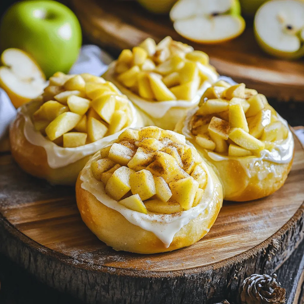 To make the perfect apple cheesecake buns, you'll need: - 2 cups all-purpose flour - 1/4 cup granulated sugar - 1 packet (2 1/4 teaspoons) instant yeast - 1/2 teaspoon salt - 1/2 cup milk, warmed to about 110°F (43°C) - 1/4 cup unsalted butter, melted and slightly cooled - 1 large egg - 1 teaspoon pure vanilla extract - 1 medium apple, peeled and diced (I like Granny Smith for its tartness) - 1 teaspoon ground cinnamon - 1/2 cup cream cheese, softened - 1/4 cup powdered sugar - 1 teaspoon fresh lemon juice - 1 egg, beaten (for egg wash) - Extra cinnamon and sugar (for topping) I trust these brands for quality and taste: - Flour: King Arthur Flour - Sugar: Domino Sugar - Yeast: Red Star Yeast - Butter: Land O'Lakes - Cream Cheese: Philadelphia Cream Cheese These brands help achieve the best flavor and texture in your buns. If you have dietary needs, here are some swaps: - Gluten-Free: Use a gluten-free flour blend. - Dairy-Free: Substitute almond or coconut milk and use vegan cream cheese. - Low Sugar: Replace granulated sugar with a sugar substitute like erythritol. These alternatives keep your apple cheesecake buns delicious and friendly for different diets. For the full recipe, check out the details above! To start, gather your ingredients. In a large bowl, mix 2 cups of flour, 1/4 cup sugar, 2 1/4 teaspoons instant yeast, and 1/2 teaspoon salt. Whisk these dry ingredients well. In a separate bowl, combine 1/2 cup warmed milk, 1/4 cup melted butter, 1 beaten egg, and 1 teaspoon vanilla. Slowly pour this wet mixture into the dry mix, stirring as you go. This forms a soft dough. Next, place the dough on a floured surface. Knead it for 5-7 minutes until it feels smooth. Put the dough in a greased bowl and cover it. Let it rise in a warm spot for about 1 hour or until it doubles in size. While the dough rises, prepare the apple filling. Take 1 medium apple, peel it, and dice it into small pieces. In a bowl, mix the diced apple with 1 teaspoon ground cinnamon. This lets the flavors blend well. Set this mixture aside. Next, in another bowl, combine 1/2 cup softened cream cheese, 1/4 cup powdered sugar, and 1 teaspoon fresh lemon juice. Beat this mixture until it is creamy and smooth. Set it aside as well. Once the dough has risen, gently punch it down to let the air out. Roll it out on a floured surface into a rectangle, about 1/4-inch thick. Spread the cream cheese mixture evenly over the dough, leaving a 1/2-inch border around the edges. Then, sprinkle the cinnamon apple mixture on top. Now, start rolling the dough from the long edge to form a tight log. Slice the log into 12 equal pieces. Place the buns in a greased baking dish, leaving some space between each. Cover the dish with a towel and let them rise for another 30 minutes. Preheat your oven to 350°F (175°C) while the buns rise. Once they have puffed up, brush the tops with a beaten egg for a nice shine. Sprinkle extra cinnamon and sugar on each bun. Bake for 20-25 minutes, until they turn golden brown. Let them cool in the pan for a few minutes before serving warm. For the full recipe, check the link. To make your buns soft and fluffy, start with warm milk. Use milk around 110°F (43°C) to wake up the yeast. Let the dough rise in a warm spot. A good place is near a warm oven. Knead the dough well for at least 5-7 minutes. This helps create gluten, which gives structure. After shaping the buns, let them rise again. This second rise is key for fluffiness. One common mistake is using cold ingredients. Cold milk or eggs can shock the yeast. Make sure your butter isn’t too hot, as it can kill the yeast. Another mistake is skipping the second rise. This step adds air and lightness to the buns. Lastly, don’t overbake them. Keep an eye on the color to avoid dry buns. Always preheat your oven. A hot oven helps the buns rise well. Use a baking dish that is just the right size. If it’s too big, the buns may not touch and will be flat. Brush the tops with egg wash for a nice shine. After baking, let the buns cool slightly before serving. This helps them set and keeps them soft. For the full recipe, check out the details above. {{image_4}} You can spice up your apple cheesecake buns with more flavor. Try adding nutmeg or ginger to the apple filling. Just use a pinch of each for a warm, cozy taste. You can also include allspice for a unique twist. Mixing spices can make your buns more exciting and memorable. Feel free to experiment and find what you love best. While apples are the star of this recipe, you can switch things up. Pears work well, too, offering a sweet and soft texture. Cherries or blueberries can add a burst of color and flavor. Just remember to adjust the sugar based on the fruit's sweetness. Each fruit can change the whole feel of your buns, so have fun trying new options. If you're looking for a different creaminess, swap out the cream cheese. Mascarpone cheese offers a rich and smooth texture. Greek yogurt can also work well, giving a tangy taste. Use a dairy-free cream cheese for a vegan option. Each alternative brings its own flavor and texture, so choose what best fits your taste or dietary needs. For the full recipe, check the earlier section. To keep your apple cheesecake buns fresh, place them in an airtight container. Let them cool completely before storing. This way, they won’t get soggy. You can keep them at room temperature for up to two days. If you want to store them longer, opt for the fridge. They will stay good there for up to a week. Reheating your buns is simple. You can warm them in the oven or microwave. For the oven, preheat it to 350°F (175°C). Place the buns on a baking sheet and cover them with foil to keep moisture in. Heat for about 10 minutes. In the microwave, warm one bun for about 20-30 seconds. This method is quick but may not keep them as soft. Freezing is a great option if you want to save some buns for later. Wrap each cooled bun tightly in plastic wrap. Then, place them in a freezer bag. They can last for up to three months in the freezer. To enjoy them later, simply thaw overnight in the fridge. Then, reheat in the oven for the best taste. This method keeps the buns soft and tasty. If you want the full recipe, check it out! To make Apple Cheesecake Buns from scratch, follow this simple process. First, mix 2 cups of flour, 1/4 cup of sugar, 2 1/4 teaspoons of instant yeast, and 1/2 teaspoon of salt in a bowl. In another bowl, combine 1/2 cup of warm milk, 1/4 cup of melted butter, 1 beaten egg, and 1 teaspoon of vanilla. Slowly pour the wet mix into the dry mix. Knead the dough on a floured surface for 5-7 minutes. Let it rise for about an hour. While it rises, prepare the apple filling with one diced apple and cinnamon. Mix cream cheese, powdered sugar, and lemon juice for the filling. After the dough rises, roll it out, spread the cream cheese mix, and add the apples. Roll, slice, and let it rise again before baking. Check the [Full Recipe] for detailed steps. You can find pre-made Apple Cheesecake Buns at local bakeries or grocery stores. Many grocery chains carry fresh baked goods. Check the bakery section to see if they have them. If you prefer to buy online, look at bakery delivery services. They often offer a variety of treats, including these buns. Keep an eye on seasonal sales at local shops for fresh options. Yes, you can use other types of apples for this recipe. While Granny Smith apples are tart and great, you can try Fuji or Honeycrisp apples. These apples add sweetness to the buns. When choosing apples, look for firm ones. Avoid mushy apples, as they won't hold their shape. Just remember, the type of apple will change the flavor, so pick what you enjoy! This article covered key steps for making apple cheesecake buns. You learned about essential ingredients, brands, and options for special diets. I shared step-by-step instructions for the dough, filling, and assembly. Tips to avoid common mistakes helped ensure fluffy buns. I also discussed fun variations and storage tips for leftovers. As you try this recipe, remember to enjoy the process. Your kitchen adventures will bring sweet rewards. Happy baking!