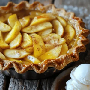 - 6 cups of medium-sized apples (Granny Smith or Honeycrisp) - 1 cup granulated sugar - 2 tablespoons fresh lemon juice - 1 teaspoon ground cinnamon - 1/4 teaspoon ground nutmeg - 2 tablespoons all-purpose flour - 1 tablespoon unsalted butter (cut into small cubes) - 1 package (15 oz) refrigerated pie crusts (or your favorite homemade pie crust) - 1 egg (for egg wash) - 1 tablespoon milk (for egg wash) To make a delicious apple pie, you need simple, fresh ingredients. First, select your apples. I love using Granny Smith for their tartness, or Honeycrisp for their sweetness. You will need about 6 cups of sliced apples. Next, granulated sugar adds sweetness, so grab 1 cup. The lemon juice, about 2 tablespoons, helps keep the apples fresh and bright. Ground cinnamon and nutmeg, 1 teaspoon and 1/4 teaspoon, add warmth and depth to the pie. You also need 2 tablespoons of all-purpose flour to thicken the filling. The butter, cut into small cubes, adds richness and flavor. For the crust, you can use 1 package of refrigerated pie crusts or make your own if you prefer. Lastly, an egg and a tablespoon of milk create a lovely egg wash for that golden finish. These ingredients come together to create a pie that brings joy to any gathering. Follow the Full Recipe for detailed steps to craft this delightful dessert. - Preheat the Oven: Set your oven to 425°F (220°C). - Prepare the Filling: In a bowl, mix 6 cups of apples, 1 cup of sugar, 2 tablespoons of lemon juice, 1 teaspoon of cinnamon, 1/4 teaspoon of nutmeg, and 2 tablespoons of flour. Stir gently. Let it sit for 10 minutes. - Prepare the Crust: Roll out one pie crust and fit it into a 9-inch pie pan. Trim excess dough for a clean edge. - Fill the Pie: Pour the apple filling into the crust. Spread it evenly. Add small butter cubes on top for flavor. - Top Crust: Roll out the second crust. Place it over the pie. Crimp the edges to seal. Cut slits on top for steam to escape. - Egg Wash: Whisk 1 egg and 1 tablespoon of milk together. Brush this mix on the top crust. - Bake the Pie: Place the pie on a baking sheet and into the oven. Bake for 15 minutes at 425°F (220°C). - Lower Temperature: After 15 minutes, reduce the heat to 350°F (175°C). Bake for 35-45 more minutes. Look for a golden crust and bubbling filling. - Cool and Serve: Remove the pie from the oven. Let it cool for at least 2 hours. This cooling time helps set the juices. Enjoy slices warm or cold. You can find the full recipe for more details. To create the best crust, use chilled ingredients. Cold butter and water help make the crust flaky. You can choose between homemade or store-bought crust. Homemade crust lets you control the flavor. Store-bought is quick and easy, perfect for busy days. When picking apples, choose a mix of sweet and tart varieties. I love using Granny Smith and Honeycrisp together. They add depth to the pie. You can also add spices like ginger or cloves for a unique twist. A splash of vanilla extract can enhance the sweetness, too. To know when your pie is done, look for a golden crust. The filling should bubble slightly, which shows it's hot inside. To prevent a soggy bottom, bake your pie on a preheated baking sheet. This helps the crust cook evenly. If your crust starts browning too early, cover the edges with foil. For more details on making this pie, check out the Full Recipe. {{image_4}} You can make your apple pie even tastier with some fun additions. Try adding caramel or toffee to the apple filling. This adds a rich sweetness that pairs well with the tart apples. You can also mix in nuts, like walnuts or pecans, for a nice crunch. Raisins add a chewy texture that complements the apples. These small changes can turn a classic pie into something special. If you need a gluten-free option, there are great pie crusts available. You can find them in stores or make your own using gluten-free flour. For a unique flavor, use almond flour or coconut flour in your crust. Each type of flour offers a different taste and texture. Experiment with these alternatives to find your favorite. Apple pie is delicious on its own, but you can make it even better. Serve warm slices with a scoop of vanilla ice cream. The cold ice cream melts into the warm pie, creating a delightful mix. You can also top the pie with whipped cream for a light and creamy finish. Planning a pie night? Set up a pie bar with toppings like caramel sauce, chopped nuts, and extra spices. This lets everyone customize their slice for a fun experience. After you bake your apple pie, let it cool completely. Then, you can keep it at room temperature for up to two days. Cover it loosely with foil or parchment paper. This keeps the crust from getting soggy. If you have leftovers after two days, it's best to refrigerate the pie. Wrap it tightly in plastic wrap or store it in an airtight container. This helps the pie stay fresh for up to a week. Want to save your pie for later? Freezing is a great option. First, let the pie cool completely. Wrap it tightly in plastic wrap, then in aluminum foil. This protects it from freezer burn. You can freeze the pie for up to three months. When you want to enjoy it again, take it out and let it thaw in the fridge overnight. To reheat, place it in a preheated oven at 350°F (175°C) for about 20-30 minutes. This will make the crust crispy again and warm the filling. Enjoy your slice of homemade apple pie anytime! For the full recipe, check out the earlier section. To stop bubbling, you can use a pie shield or foil. Cover the edges of the crust. This helps keep the pie from burning while allowing the filling to cook. You should also cut slits in the top crust. This lets steam escape, preventing too much pressure. Absolutely! You can use many types of apples. For a sweeter taste, try Fuji or Gala. If you prefer tartness, go for Granny Smith. Mixing different apples adds depth of flavor. Just remember that some apples break down more than others during baking. If your crust browns too fast, cover it with foil. This protects the crust while the filling cooks. You can also lower the oven temperature slightly. Check your pie regularly to catch any browning early. A homemade apple pie can last about 2 days at room temperature. If you refrigerate it, it can stay fresh for about 5 days. Just wrap it well to keep it from drying out. Yes, you can make it ahead! You can prepare the pie and keep it in the fridge for up to 2 days before baking. If you want to freeze it, wrap it well. It can last for about 2 months in the freezer. Just bake it straight from the freezer when you're ready to enjoy. For the full recipe, refer to the section above. This blog post gives you all the details to make a great apple pie. We covered ingredients, preparation, baking, tips, variations, and storage. Remember, the right apples and careful baking make the best pie. Don't forget to cool it before serving. Whether it's a family dessert or a special treat, apple pie brings joy. Follow these steps, and you’ll impress everyone with your baking skills. Enjoy your pie journey!