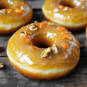 - 1 cup all-purpose flour - 1/2 teaspoon baking powder - 1/2 teaspoon baking soda - 1 teaspoon ground cinnamon - 1/2 teaspoon ground nutmeg - 1/4 teaspoon salt - 1/2 cup granulated sugar - 1/4 cup brown sugar - 1/2 cup unsweetened applesauce - 2 large eggs - 1 teaspoon vanilla extract - 1 cup grated carrots - 1/2 cup chopped walnuts (optional) - 1/2 cup pure maple syrup - 1 cup powdered sugar - Optional: extra chopped walnuts for topping To make Maple Glazed Carrot Cake Donuts, gather fresh and quality ingredients. Start with the dry ingredients. Combine flour, baking powder, baking soda, cinnamon, nutmeg, and salt. This mix builds the donut’s structure and flavor. Next, grab the wet ingredients. You need granulated sugar, brown sugar, applesauce, eggs, and vanilla extract. These create a moist and sweet base. Don't forget the grated carrots! They add flavor and texture. For an extra crunch, add chopped walnuts. They’re optional, but I recommend them. Finally, prepare the maple glaze with maple syrup and powdered sugar. It gives the donuts a sweet finish. Each ingredient plays a role. The flour forms the body, while sugars sweeten and the spices warm the flavor. Carrots and walnuts add fun textures. This donut recipe is simple yet rewarding. - Preheat the oven to 350°F (175°C). - Sift and combine the dry ingredients in a large mixing bowl. To start, I always preheat my oven. This step helps the donuts rise well. I sift the flour, baking powder, baking soda, cinnamon, nutmeg, and salt together. This makes the dry mix light and fluffy. It also ensures that each bite tastes great. - Whisk together wet ingredients in a separate bowl. - Fold dry ingredients into the wet mixture, avoiding overmixing. Next, I take another bowl for the wet mix. I whisk granulated sugar, brown sugar, applesauce, eggs, and vanilla extract. This mix should be smooth and creamy. After that, I gently fold the dry mix into the wet mix. I make sure to stir just enough to combine. Leaving a few lumps helps keep the donuts light. - Gently fold in grated carrots and walnuts. - Fill each donut cavity three-quarters full and bake. Now, I add freshly grated carrots and walnuts to the batter. The carrots add sweetness and moisture, while the walnuts give a nice crunch. I fill each cavity of the donut pan about three-quarters full. This gives them room to rise without overflowing. - Whisk together maple syrup and powdered sugar until smooth. While the donuts bake, I prepare the maple glaze. I whisk pure maple syrup and powdered sugar until the mix is smooth. The glaze should be thick yet pourable. If it’s too thick, I add a bit of water to reach the right consistency. - Dip the cooled donuts into the glaze. - Sprinkle additional walnuts on top while the glaze sets. Once the donuts cool, I dip the tops into the glaze. I let the excess drip off. If you want, you can sprinkle more chopped walnuts on top while the glaze is still wet. This adds extra flavor and makes them look pretty. - Use freshly grated carrots for better texture. - Opt for high-quality pure maple syrup for the glaze. Using freshly grated carrots gives your donuts a great crunch. The flavor shines through in every bite. Plus, the texture is just right. You can find fresh carrots at local markets, which makes a big difference. For the glaze, choose pure maple syrup. This syrup adds a rich, sweet taste. It enhances the flavor of the donuts. Avoid imitation syrups—they lack the depth of real maple syrup. - Ensure the donut pan is well-greased to prevent sticking. - Adjust baking time based on your oven’s performance. Before pouring in the batter, grease the donut pan well. This step helps the donuts slide out easily. You can use cooking spray or butter for this task. Baking times can vary depending on your oven. Keep an eye on the donuts. They should turn golden brown and be firm to the touch. A toothpick inserted in the center should come out clean. - Use decorative plates or cake stands for serving. - Garnish with fresh carrot shavings for an elegant look. Presentation matters! Serve your donuts on a decorative plate or cake stand. This touch makes them look even more tempting. For an extra touch, add fresh carrot shavings on top. They add color and a nice rustic look. A dusting of powdered sugar can also create a lovely finish. {{image_4}} To make your donuts even more special, consider adding spices. Ginger or cloves can provide a unique twist that boosts flavor. You can also mix in raisins or shredded coconut. These add texture and a sweet surprise in each bite. If you need a gluten-free treat, swap in gluten-free flour. This change keeps the donuts soft and tasty. You can also replace applesauce with yogurt. This gives the donuts a different, creamy feel. For a richer taste, try a cream cheese glaze. It adds a delicious creaminess that pairs well with carrot cake. You can also experiment with citrus glazes. Adding orange or lemon zest will brighten the flavors and make your donuts stand out. You can keep your donuts fresh for a short while. Place the donuts in an airtight container. They will stay good at room temperature for up to 2 days. This way, you can enjoy a tasty treat without worry. If you want to save some for later, freezing is a great option. You can freeze the glazed donuts for up to 2 months. Just wrap them tightly in plastic wrap or foil before placing them in a freezer bag. This helps keep them fresh and tasty. When you're ready to eat the frozen donuts, thaw them at room temperature. This takes a bit of time, so plan ahead. Once thawed, pop them in the microwave for a few seconds. This warms them up nicely and makes the glaze soft again. Enjoy your sweet treat! Stored properly, they can last 2 days at room temperature or up to 2 months in the freezer. Keeping them in an airtight container helps maintain freshness. It's best to eat them soon for the best taste. Yes, you can prepare the batter a day ahead and refrigerate it before baking. This saves time and makes it easy to enjoy fresh donuts. Just remember to mix it well before filling the pan. You can use flaxseed meal or applesauce as an egg substitute. For each egg, use 1/4 cup applesauce. This keeps the donuts moist and tasty, perfect for different diets. Yes, substitute eggs with a vegan egg replacer and ensure all other ingredients are plant-based. You can still enjoy the great flavor of these donuts without using animal products. For the full recipe, refer to the Maple Glazed Carrot Cake Donuts section above. You'll find all the details you need to create this delicious treat. Now you know how to make tasty Maple Glazed Carrot Cake Donuts from scratch. We covered dry and wet ingredients, how to mix them, and tips for baking. I also shared fun variations and storage tips. These donuts are not only easy to make but also delicious. Enjoy them fresh or experiment with toppings. Happy baking!