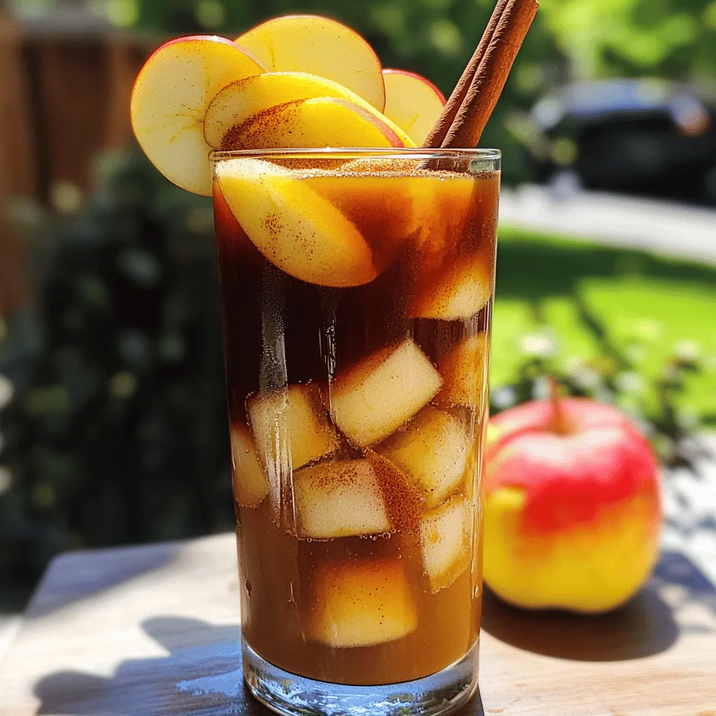 To make Brown Sugar Apple Iced Coffee, gather these simple items: - 1 cup brewed coffee, cooled to room temperature - 1/4 cup apple juice, preferably fresh - 2 tablespoons brown sugar, packed - 1/2 teaspoon ground cinnamon - 1/4 cup milk (choose between dairy or a non-dairy alternative) - Ice cubes - Apple slices and cinnamon sticks for garnish You’ll need a few basic tools to make this drink: - Small saucepan - Large glass or cocktail shaker - Spoon for stirring - Serving glass for your iced coffee If you want to jazz up your drink, try these fun ideas: - Add a dash of vanilla extract for sweetness. - Swap out apple juice for pear or cranberry juice. - Top with whipped cream for a creamier treat. These small changes can make your drink even more delightful. For the full recipe, refer to the instructions above and enjoy your refreshing cool drink! Start by taking a small saucepan. Set it over low heat. Add 2 tablespoons of brown sugar and 1/2 teaspoon of ground cinnamon. Pour in 1/4 cup of brewed coffee. Stir the mix until the sugar dissolves completely. This may take a few minutes. Once it’s dissolved, take the saucepan off the heat. Let it cool slightly before using. Grab a large glass or a cocktail shaker. Pour in the cooled coffee and 1/4 cup of fresh apple juice. Add the brown sugar-cinnamon syrup you just made. Mix everything well until it’s all blended together. This step is crucial for a smooth flavor. Now, it’s time to add the milk. You can choose dairy or a non-dairy milk. Stir gently with a spoon or seal the shaker and give it a light shake. Next, fill a serving glass with ice cubes. Carefully pour the coffee mixture over the ice. This will chill the drink nicely. For a fun touch, garnish with fresh apple slices and a cinnamon stick. This adds a nice look and extra flavor. Enjoy this refreshing drink! For the complete recipe, check out the Full Recipe section. To get the best flavor in your Brown Sugar Apple Iced Coffee, focus on the coffee. Use high-quality, fresh coffee. Brew it strong, as it will mix with apple juice and milk. I like to let the coffee cool at room temperature. This way, it stays smooth. The brown sugar and cinnamon syrup adds depth. Dissolve the sugar well to avoid any graininess. You can adjust this drink to fit your taste. Want more apple flavor? Add more apple juice. Prefer a richer taste? Use whole milk or cream. You can also try different seasonal spices. Nutmeg or pumpkin spice works well, too. If you like it sweeter, add more brown sugar. Don’t forget to garnish with fresh apple slices and a cinnamon stick for a nice touch. Brewing coffee correctly makes a big difference. I recommend using a French press or pour-over method. These methods extract rich flavors. If you like cold coffee, cold brew is a great choice. It’s smooth and less acidic. No matter how you brew it, make sure to cool it before mixing. You can find the full recipe above for a step-by-step guide. {{image_4}} You can choose different types of milk for your Brown Sugar Apple Iced Coffee. Dairy milk is creamy and rich. Almond milk adds a nutty taste. Oat milk gives a smooth and sweet flavor. Coconut milk offers a tropical twist. Each option brings a unique taste to your drink. Feel free to try different kinds to find your favorite! Adding creamers or flavor syrups can change your iced coffee game. Vanilla creamer makes it sweet and smooth. Caramel syrup can add a rich, buttery flavor. Hazelnut syrup brings a lovely nutty essence. You can mix these in with the coffee and apple juice. This way, you customize your drink to fit your mood! Cold brew coffee is a great choice for this recipe. It has a smoother taste and less acidity. You can make it by steeping coffee grounds in cold water for 12-24 hours. Regular brewed coffee works well too, especially when cooled. Both give a tasty base for your Brown Sugar Apple Iced Coffee. Try both to see which one you like more! For the full recipe, check out the complete details. You might have some iced coffee left over. If so, put it in an airtight container. This keeps it fresh for hours. Store it in the fridge. Iced coffee tastes best within one day. Keep your brown sugar in a cool, dry place. If it gets hard, you can soften it. Just add a slice of bread to the jar. For apple juice, store it in the fridge after opening. Be sure to use it within a week. To keep coffee fresh, store it in a dark, cool spot. Use an airtight container to protect it from air and moisture. Ground coffee lasts about a week, while whole beans last longer. Use them within two weeks for the best taste. Yes, you can use decaf coffee. It has the same great taste. This choice helps if you want to enjoy this drink without the caffeine boost. Just brew your decaf coffee as you normally would. Then, let it cool to room temperature before mixing it with the apple juice and syrup. To make this drink vegan, simply replace the milk. Use a non-dairy milk like almond, oat, or soy. This swap keeps the creamy texture while making it vegan. It's easy and still delicious! Just follow the same steps in the Full Recipe. The best ratio is 4:1. This means for every cup of coffee, use 1/4 cup of apple juice. This ratio keeps the coffee flavor strong while adding a nice apple touch. You can adjust it to taste, adding more juice for sweetness if you like. This blog post covered how to make a tasty iced coffee. We explored all the needed ingredients and tools. You learned step-by-step how to prepare the syrup and mix the drink. There were tips to boost flavor and many ways to customize your coffee. Lastly, I shared how to store your leftovers and answered common questions. Experiment and have fun with your iced coffee! Enjoy your drink and make it your own.