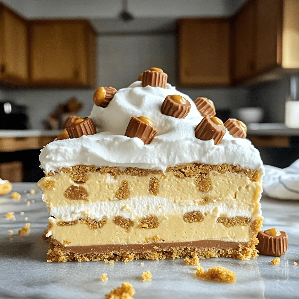 - 1 cup graham cracker crumbs - 16 oz cream cheese, softened - 1/2 cup creamy peanut butter These main ingredients create the base of our cheesecake bars. The graham cracker crumbs form a crunchy crust. Cream cheese gives a rich, creamy texture. Peanut butter adds that delicious, nutty flavor we all love. - 1/4 cup heavy cream - Extra mini peanut butter cups The heavy cream is for whipping, making a light topping. Mini peanut butter cups add a sweet, chocolatey touch. Using these toppings makes your bars look and taste even better. - 1/2 cup unsalted butter, melted - 1/4 cup granulated sugar - 1 cup powdered sugar Unsalted butter binds the crust together. Granulated sugar sweetens the crust, while powdered sugar sweetens the filling. These baking essentials are key to a perfect dessert. - Preheat the oven to 325°F (160°C). - Prepare a 9x9-inch baking dish. You can grease it lightly or line it with parchment paper. This step helps with easy removal later. - In a medium bowl, combine 1 cup of graham cracker crumbs, 1/2 cup of melted unsalted butter, and 1/4 cup of granulated sugar. - Stir until the crumbs are fully coated and moistened. - Firmly press this mixture into the bottom of your dish. This creates a nice, compact crust. Bake it for about 10 minutes, then remove it to cool slightly. - In a large bowl, beat 16 ounces of softened cream cheese until smooth. - Gradually add 1 cup of powdered sugar while mixing. - Then, add 1 teaspoon of vanilla extract and 1/2 cup of creamy peanut butter. Mix on low speed until the blend is smooth and creamy. - Carefully fold in 2 cups of chopped mini peanut butter cups using a spatula. - Pour this filling over the cooled crust. Use your spatula to smooth the top. - Bake in the oven for 30-35 minutes. The edges should be set, but the center can have a slight jiggle. - Allow the bars to cool at room temperature for about an hour. - After that, refrigerate for at least 4 hours, or overnight if you have time. This chilling helps the bars set perfectly. - Softening cream cheese: Start by letting your cream cheese sit out for about 30 minutes. This helps it mix smoothly. If it's too cold, lumps can form in your filling. - Cooling times and chilling tips: After baking, let your bars cool at room temperature for an hour. This step helps set the filling. Then, chill them in the fridge for at least 4 hours. For the best taste, try chilling overnight. - Garnishing with whipped cream and chocolate: Whip some heavy cream until soft peaks form. Spread it on top of your chilled bars. Add mini peanut butter cups for a fun look. A drizzle of melted chocolate adds a nice touch too. - Flavor pairings and presentation ideas: Serve your bars with fresh berries. Strawberries or raspberries add a bright color and tartness. You can also pair them with a scoop of vanilla ice cream for extra creaminess. - Overmixing the filling: When adding the mini peanut butter cups, gently fold them in. Overmixing can make your filling too airy and lose that rich texture. - Proper crust preparation: Make sure to press the graham cracker crust firmly into the dish. This helps it hold together when you cut the bars. If it's too loose, it may crumble when serving. {{image_4}} You can switch up the nut butter for a new taste. Try almond or cashew butter. They add a nice twist to the classic flavor. You can also add chocolate or caramel swirls. Just drizzle them into the cheesecake filling before baking. It gives a fun look and a tasty surprise. For those who need gluten-free options, use gluten-free graham cracker crumbs. They work great as a base. If you're vegan, swap the cream cheese for a non-dairy version. You can also use vegan butter in place of regular butter. These changes keep the creaminess while fitting your diet. Want smaller portions? You can adapt this recipe for cupcake-sized servings. Just pour the filling into lined muffin tins. Bake them for about 20-25 minutes. Keep an eye on them; they bake faster than the full-sized bars. This way, everyone gets their own little treat! To keep your peanut butter cup cheesecake bars fresh, store them in the fridge. Place the bars in an airtight container. This helps prevent them from drying out. If you don't have a container, wrap them tightly in plastic wrap. Make sure to use a clean knife for cutting to avoid mess. If you want to freeze the bars, cut them into squares first. Wrap each square in plastic wrap, then place them in a freezer bag. This method keeps them fresh for up to three months. When you're ready to enjoy, just thaw them in the fridge overnight. These cheesecake bars stay fresh for about five days in the fridge. Look for signs of spoilage, such as a sour smell or a dry texture. You may also notice discoloration on the surface. If you see these signs, it's best to toss them. If you have leftovers that you want to warm up, thaw them slowly in the fridge. Avoid using the microwave, as it can change the texture. You can serve these bars chilled or at room temperature. Just let them sit out for about 15 minutes before serving for the best taste. To make these bars, start by preparing your oven and dish. Preheat your oven to 325°F (160°C). Grease a 9x9-inch baking dish. Then, mix graham cracker crumbs, melted butter, and sugar in a bowl. Press this mix into the dish to form a crust. Bake it for about 10 minutes. Next, beat softened cream cheese in a large bowl until smooth. Gradually add powdered sugar and mix until there are no lumps. Then, add vanilla extract and peanut butter. Mix until smooth. Fold in chopped mini peanut butter cups gently. Pour this filling over the cooled crust and bake for 30 to 35 minutes. Cool the bars at room temperature for an hour and chill in the fridge for at least four hours. Top with whipped cream and extra peanut butter cups before cutting. Yes, you can freeze these bars. After they cool and chill, cut them into squares. Wrap each square in plastic wrap or foil. Store them in an airtight container. They will stay fresh for up to three months in the freezer. To thaw, take out the bars and let them sit in the fridge overnight. You can also thaw them at room temperature for a couple of hours. This way, they will taste just as good as fresh! For neat cuts, use a sharp knife. Dip the knife in hot water, then wipe it dry. This helps the knife glide through the bars smoothly. Cut the bars into squares, wiping the knife clean between cuts. This method gives you clean edges and keeps the filling intact. Yes, you can make some substitutions. If you lack graham cracker crumbs, use digestive biscuits or vanilla wafer cookies for the crust. If you want a lower-fat option, use low-fat cream cheese. For a nut-free version, use sun butter instead of peanut butter. Each swap changes the flavor slightly but can still create a delicious treat! In this post, we explored how to make delicious Peanut Butter Cup Cheesecake Bars. We covered the main ingredients, from graham cracker crumbs to unsalted butter. The step-by-step instructions guide you through prepping, mixing, and baking. I shared tips for the perfect texture and ideas for serving. You can even try variations or store your bars for later enjoyment. With these insights, you’ll create a treat everyone will love. Enjoy your baking!