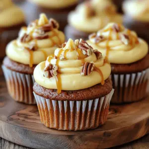 - 1 cup all-purpose flour - 1 teaspoon baking powder - 1/2 teaspoon baking soda - 1/2 teaspoon ground cinnamon - 1/2 teaspoon ground nutmeg - 1/4 teaspoon ground ginger - 1/4 teaspoon salt For pumpkin cupcakes, the dry ingredients are key. All-purpose flour forms the base. Baking powder and baking soda help the cupcakes rise. Ground spices like cinnamon, nutmeg, and ginger give them that cozy fall flavor. Salt balances the sweetness and enhances the taste. - 1/2 cup granulated sugar - 1/2 cup packed brown sugar - 1/2 cup vegetable oil - 1 cup pumpkin puree (canned or homemade) - 2 large eggs - 1 teaspoon vanilla extract Next, we move to the wet ingredients. Granulated sugar adds sweetness. Brown sugar gives a deeper flavor. Vegetable oil keeps the cupcakes moist. Pumpkin puree is the star, adding flavor and texture. Eggs bind everything together, while vanilla extract adds extra warmth. - 8 ounces cream cheese, softened - 1/4 cup unsalted butter, softened - 1 cup powdered sugar - 1/4 cup caramel sauce (plus extra for garnish) - 1/2 teaspoon vanilla extract Now for the frosting! Cream cheese and butter make a rich base. Powdered sugar sweetens it up. Caramel sauce adds that heavenly flavor. The extra caramel on top gives a lovely finish. For the full recipe, you can check the details included above. 1. Preheat your oven to 350°F (175°C). Line a 12-cup muffin tin with colorful cupcake liners. This will make them fun and festive. 2. In a medium bowl, whisk together these dry ingredients: - 1 cup all-purpose flour - 1 teaspoon baking powder - 1/2 teaspoon baking soda - 1/2 teaspoon ground cinnamon - 1/2 teaspoon ground nutmeg - 1/4 teaspoon ground ginger - 1/4 teaspoon salt 3. Set the bowl aside. Next, in a large bowl, mix together: - 1/2 cup granulated sugar - 1/2 cup packed brown sugar - 1/2 cup vegetable oil 4. Stir until the mixture is smooth. Add in two large eggs, one at a time. Mix well after each egg. Then, add 1 cup pumpkin puree and 1 teaspoon vanilla extract. Whisk until the batter is smooth. 1. Now, gently fold the dry mix into the wet mix. Be careful not to overmix. The batter should be just combined and slightly lumpy. 1. Using a spoon or scoop, fill each cupcake liner about two-thirds full. This allows room for rising. 2. Bake in your preheated oven for 18-20 minutes. Check for doneness by inserting a toothpick into the center. If it comes out clean, they are done. Let the cupcakes cool in the tin for about 5 minutes, then transfer them to a wire rack to cool completely. 1. While the cupcakes cool, prepare the frosting. In a mixing bowl, beat together 8 ounces of softened cream cheese and 1/4 cup of softened unsalted butter. Mix until creamy and smooth. 2. Gradually add in 1 cup of powdered sugar, mixing well after each addition. Once smooth, pour in 1/4 cup of caramel sauce and 1/2 teaspoon of vanilla extract. Continue mixing until the frosting is light and fluffy. 1. Once the cupcakes are cool, use a spatula or piping bag to frost each cupcake. Make sure to be generous with the frosting. 2. For an extra touch, drizzle more caramel sauce over the tops of the frosted cupcakes. This adds sweetness and makes them look beautiful. For the full recipe, check [Full Recipe]. To make your pumpkin cupcakes perfect, focus on mixing. Preventing overmixing is key. Mix the dry and wet ingredients until just combined. The batter should look a bit lumpy. This step keeps the cupcakes fluffy and light. If you mix too much, the cupcakes can turn out dense. Next, let’s talk about ensuring moist texture. Use fresh pumpkin puree, as it adds rich flavor and moisture. You can also check the baking time closely. A toothpick should come out clean but with a few crumbs. This means your cupcakes are perfectly baked and moist. Frosting can change your cupcake game. Decide between using a piping bag vs. spatula. A piping bag gives a neat, professional look. If you use a spatula, go for a rustic touch. Both methods taste amazing! For tips for decorative garnishing, think about adding a sprinkle of chopped pecans or a drizzle of caramel. These add texture and make your cupcakes look stunning. You want them to be as tasty as they are pretty. To make your cupcakes even better, consider adding spices or extracts. A pinch of clove or extra cinnamon can boost the flavor. You can also try vanilla extract for a deeper taste. Finally, think about customizing sweetness level. You can adjust the sugar in the batter or frosting. If you like it sweeter, add a bit more caramel sauce to the frosting. For a less sweet touch, cut back on the sugar. For the Full Recipe, check the recipe section. Enjoy making your delicious pumpkin cupcakes! {{image_4}} You can change the flavor of your pumpkin cupcakes to keep things exciting. One fun option is chocolate pumpkin cupcakes. To make these, simply add cocoa powder to the batter. You can use about 1/3 cup of cocoa. This will give your cupcakes a rich, chocolaty taste that pairs well with pumpkin. Another tasty idea is nutty pumpkin cupcakes with pecans. Just fold in some chopped pecans into the batter before baking. The crunchy nuts add a great texture that contrasts nicely with the soft cupcake. When it comes to frosting, you have choices. Cream cheese frosting is a classic, but you might want to try whipped cream instead. Whipped cream gives a light and fluffy texture. It can be a nice change if you want a less sweet option. You can also switch to chocolate or maple frosting. Chocolate frosting adds a deep flavor that complements the pumpkin. For a sweeter touch, use maple frosting. This will give your cupcakes a warm, cozy taste that’s perfect for fall. If you want a healthier version, there are easy swaps. Use gluten-free flour to make your cupcakes gluten-free. This way, everyone can enjoy them! You can also try lower sugar alternatives. Using applesauce or honey instead of sugar can cut down on calories. These options keep your cupcakes sweet while adding extra flavor and moisture. These variations will make your pumpkin cupcakes even more fun and delicious! Check out the Full Recipe to try these ideas at home. To keep your pumpkin cupcakes fresh, store them in an airtight container. This helps keep out air and moisture. You can choose to refrigerate them or keep them at room temperature. If you live in a warm climate, it's best to refrigerate. Otherwise, room temperature works fine for a day or two. If you want to save your cupcakes for later, freezing is a great option. To freeze them, wrap each cupcake tightly in plastic wrap. Then, place them in a freezer bag. This keeps the flavor and texture intact. When you are ready to enjoy them, just take them out and let them thaw. Leave them at room temperature for about an hour. These pumpkin cupcakes are best enjoyed fresh. They last about 3 to 5 days in the fridge. If frozen, they can last up to 3 months. Look for signs that your cupcakes may have gone bad. If they smell off or have mold, it's time to toss them. Enjoy your pumpkin spice wonders while they are still fresh! For the full recipe, check here. Yes, you can use homemade pumpkin puree. To make it, roast a small pumpkin until soft, then scoop out the flesh and blend until smooth. Homemade puree often has a fresher taste but may be thinner than canned. If it's too watery, strain it using a cheesecloth. This helps keep your batter thick and rich. To check if your cupcakes are done, use the toothpick test. Insert a toothpick into the center of a cupcake. If it comes out clean or with just a few crumbs, your cupcakes are ready. If the toothpick has wet batter on it, bake a few more minutes and test again. Yes, you can make the frosting ahead of time. Store it in an airtight container in the fridge for up to three days. When ready to use, bring it to room temperature and whip it again for a smooth texture. Frosting can also be frozen for up to three months. Just thaw it in the fridge before using. If your cupcakes turn out too dry, you can fix them. Try brushing them with a simple syrup made from equal parts sugar and water. Also, ensure you're not overbaking them. Keep an eye on the time and use the toothpick test. Adding applesauce or yogurt in the batter can help add moisture next time. To boost the flavor, consider adding spices or extracts. A pinch of cloves or allspice adds warmth. For a richer taste, add a teaspoon of maple syrup or vanilla extract. You can even mix in some chocolate chips for a fun twist. Experiment to find your favorite flavor combinations. For the complete recipe, see the [Full Recipe]. In this article, we explored the key ingredients and steps to bake perfect pumpkin cupcakes. We covered everything from mixing dry and wet ingredients to crafting a delicious frosting. I shared tips for moist texture and flavorful variations to keep your cupcakes exciting. Remember, baking is all about experimenting and having fun. Enjoy the process and unleash your creativity with these recipes!