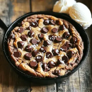 To make the ultimate chocolate chip skillet cookie, you need a few key ingredients. Here’s the full list: - 1 cup unsalted butter, softened at room temperature - 1 cup packed brown sugar - ½ cup granulated sugar - 2 large eggs, at room temperature - 2 teaspoons pure vanilla extract - 2 ½ cups all-purpose flour - 1 teaspoon baking soda - ½ teaspoon fine salt - 1 ½ cups semi-sweet chocolate chips - ½ cup chopped walnuts or pecans (optional) - Sea salt for garnish Each ingredient plays a vital role in making this cookie special. The butter adds rich flavor and keeps the cookie soft. Brown sugar gives it that nice, chewy texture. Granulated sugar adds sweetness and helps with the cookie rise. Using eggs at room temperature helps them mix in better. Vanilla extract adds a warm, sweet note. All-purpose flour forms the base of the cookie. Baking soda makes it rise and become fluffy. Fine salt balances the sweetness and enhances flavors. Chocolate chips are a must for that gooey goodness. If you like nuts, add chopped walnuts or pecans for crunch. Don’t forget the sea salt on top! It adds a nice touch and brings out the chocolate flavor. Now you have everything you need to create this delicious treat! - Set to 350°F (175°C). Start by preheating your oven. This ensures the cookie cooks evenly. - Grease a 10-inch cast-iron skillet or oven-safe skillet. Grab a 10-inch skillet. Use butter or non-stick spray. This step keeps your cookie from sticking. - Blend until smooth and creamy. In a bowl, mix 1 cup of softened butter with 1 cup of brown sugar and ½ cup of granulated sugar. Use a hand mixer or a spoon. Blend for 2-3 minutes until it looks smooth and light. - Add eggs one at a time, mix well. Now, add 2 large eggs, one at a time. Mix well after each egg. Then, stir in 2 teaspoons of pure vanilla extract. This gives your cookie a great flavor. - Whisk flour, baking soda, and salt. In another bowl, whisk together 2 ½ cups of all-purpose flour, 1 teaspoon of baking soda, and ½ teaspoon of fine salt. This step mixes the dry parts evenly. - Stir gently, do not overmix. Slowly add the dry mix to the wet mix. Stir gently until just combined. It’s okay if there’s a bit of flour left. Don’t overmix! - Fold in chocolate chips and optional nuts. Now, fold in 1 ½ cups of semi-sweet chocolate chips. If you want, add ½ cup of chopped walnuts or pecans. This adds a nice crunch. - Spread evenly with a spatula. Pour the dough into your greased skillet. Use a spatula to spread it evenly. This helps it bake nicely. - Sprinkle and bake for 25-30 minutes. Sprinkle a pinch of sea salt on top. Place the skillet in the oven. Bake for 25-30 minutes. Look for golden edges and a slightly soft center. - Allow to cool for 10-15 minutes. Once baked, take the skillet out. Let it cool for 10-15 minutes. This helps it set for easy slicing. Enjoy your warm cookie! To get the best texture, avoid overmixing the dough. Mix just until you see the flour disappear. A few floury spots are okay. Overmixing makes the cookie tough and dry. Look for visual cues to know when your cookie is done. The edges should be golden brown. The center will look a bit soft. It will firm up as it cools. This gives you a chewy inside and crisp edges. Serve your warm skillet cookie with a big scoop of vanilla ice cream on top. The ice cream melts into the cookie, creating a sweet, gooey treat. Drizzle some caramel sauce over it for an extra sweet touch. This combination makes every bite a delight! {{image_4}} If you want a nut-free cookie, skip the nuts. This change gives you a softer texture. The cookie remains rich and tasty with just chocolate. You won’t miss the nuts at all! You can switch up the chocolate to change the flavor. Dark chocolate gives a rich taste. White chocolate adds sweetness. You can even mix chocolates for a fun twist! The choice is yours, and each will be delicious. Think about adding more fun to your cookie! Dried fruits like cranberries or raisins add a chewy bite. Coconut flakes bring a tropical twist. Feel free to get creative! Each add-in makes the cookie unique. To keep your cookie fresh, let it cool first. Once cool, cover it with plastic wrap or aluminum foil. You can also place it in an airtight container. This helps keep moisture in and prevents it from drying out. Store it at room temperature for up to three days. If you want to keep it longer, consider freezing. To reheat your skillet cookie, preheat your oven to 350°F (175°C). Place the cookie in the oven for about 10 minutes. This method warms it up without drying it out. You can also microwave it. Just heat it for 15-20 seconds. If you want it warm and gooey, this works great! To freeze your cookie, first, let it cool completely. Cut it into slices for easy serving later. Wrap each slice tightly in plastic wrap. Then, place the slices in a freezer-safe bag or container. This way, you can enjoy a piece anytime! The cookie can last up to three months in the freezer. When ready to eat, thaw it in the fridge overnight or at room temperature for a few hours. Yes, you can prepare the dough a day early. Just cover it and chill in the fridge. This helps the flavors blend well. Bake it fresh when you're ready to enjoy. Serve the skillet cookie warm. It pairs great with ice cream on top. You can also drizzle caramel sauce for extra sweetness. This makes it a fun and tasty dessert. Look for golden edges. The center should be soft but not raw. A toothpick inserted should come out with a few crumbs. This means it’s perfectly baked. Yes, you can swap ingredients. Use coconut oil for butter if you're dairy-free. Try gluten-free flour if needed. You can also use vegan eggs or flax eggs for a plant-based option. Grease the skillet well with butter or non-stick spray. This helps the cookie release easily. You can also line the bottom with parchment paper for extra protection. This blog post covered how to make a delicious skillet cookie. You learned about the key ingredients, step-by-step instructions, and helpful tips. Perfect your baking by checking for doneness and avoiding overmixing. Feel free to experiment with variations or add-ins. Store leftovers properly for lasting freshness. With these insights, you can bake a cookie that will impress anyone. Enjoy your sweet journey in the kitchen.