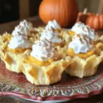 - 1 cup canned pumpkin puree - 1/3 cup brown sugar, packed - 1/4 cup granulated sugar - 1/2 teaspoon ground cinnamon - 1/4 teaspoon ground nutmeg - 1/4 teaspoon ground ginger - 1/8 teaspoon salt - 1 large egg, lightly beaten - 1 package pre-made phyllo pastry cups (15 count) - Whipped cream, for topping - Optional: Crushed graham crackers, for garnish To make easy pumpkin pie bites, you need a few simple ingredients. The star of this treat is canned pumpkin puree. It gives the bites their sweet and smooth texture. You will also need brown sugar and granulated sugar. These add sweetness and depth. Next, gather your spices: ground cinnamon, nutmeg, ginger, and salt. These spices bring warmth and flavor. A single large egg helps bind everything together. Lastly, you need phyllo pastry cups. These cups are light and flaky. They hold the pumpkin filling perfectly. Don't forget the whipped cream for topping! You can also add crushed graham crackers for a fun crunch. These ingredients come together to create a delightful treat. Each bite packs in rich flavors and textures. Plus, they are easy to find in any grocery store. Enjoy the fun of making these bites with simple steps! Start by preheating your oven to 350°F (175°C). This temperature helps the pumpkin filling cook evenly. Place the oven rack in the center. This position ensures that heat spreads well, giving your bites a nice bake. In a mixing bowl, add the canned pumpkin puree, packed brown sugar, granulated sugar, ground cinnamon, ground nutmeg, ground ginger, salt, and the lightly beaten egg. Use a whisk to mix these ingredients together. Whisk until the mixture is smooth and well combined. A smooth texture makes each bite creamy and delicious. Take the phyllo pastry cups and arrange them on a baking sheet. Make sure to space them evenly apart. This spacing allows air to flow around each cup while baking. Next, carefully spoon the pumpkin filling into each phyllo cup. Fill them about three-quarters full. This gives the filling space to rise without overflowing. Place the baking sheet in the preheated oven. Bake the mini pumpkin pie bites for 15 to 18 minutes. Look for the filling to set and the edges of the phyllo cups to turn golden brown. These visual cues tell you they are ready. Once baked, take the mini pumpkin pie bites out of the oven. Let them cool on the baking sheet for about 3-5 minutes. This cooling time helps them firm up a bit. Just before serving, add a generous dollop of whipped cream on top of each bite. For an extra touch, sprinkle crushed graham crackers over the whipped cream. These little details make your treats shine! To avoid overflow when filling phyllo cups, fill them three-quarters full. This gives the filling space to rise without spilling over. Use a small spoon for easy control while filling. For a crispy pastry texture, bake the phyllo cups until golden brown. This usually takes about 15 to 18 minutes at 350°F. Keep an eye on them to prevent burning. Arrange your mini pumpkin pie bites on a pretty platter. This adds charm to your dessert table. Place them in a circle or a fun pattern for visual appeal. Using garnishes can elevate your bites. A dollop of whipped cream on top adds creaminess. Crushed graham crackers sprinkled on the whipped cream give a nice crunch and a pop of color. You can add more spices for depth. Try a pinch of cloves or allspice for extra warmth. A splash of vanilla extract can also boost the flavor. For toppings, consider caramel drizzle or chopped nuts. These can add delightful textures and tastes to your bites. You can also use chocolate chips for a sweet surprise in each bite. {{image_4}} You can switch up the crust for these pumpkin pie bites. Instead of using phyllo cups, try other pre-made pastry options. Puff pastry is a great choice. It adds a flaky texture. For gluten-free options, look for gluten-free pastry shells. They work well and taste great. Want to spice things up? You can add chocolate or caramel to the filling. A little melted chocolate drizzled on top makes it fun. If you like nuts, try adding crushed walnuts or pecans. They add a nice crunch. You can also mix in fruits like raisins or dried cranberries for a sweet twist. These bites fit right in for any holiday. For Thanksgiving, add extra spices like cloves or allspice. This makes them warm and cozy. For Halloween, you could even use orange food coloring to make them festive. Adding a sprinkle of cinnamon on top gives a nice touch for the season. To keep your mini pumpkin pie bites fresh, place them in a cool spot. Use an airtight container. This helps maintain their crunchy texture. Refrigerate the bites if you plan to eat them later. They stay good for about three days in the fridge. You can freeze mini pumpkin pie bites if you have leftovers. Just let them cool completely. Then, place them in a freezer-safe container. Use parchment paper between layers to avoid sticking. When you're ready to eat them, thaw in the fridge. Reheat in the oven at 350°F for about 10 minutes. This keeps them crispy and tasty. Mini pumpkin pie bites last up to three days in the fridge. In the freezer, they can last up to two months. Always check for signs of spoilage before eating. Look for mold or an off smell. If they seem dry or hard, it’s best to toss them. Yes, you can prepare these bites ahead of time. Make the filling and store it in the fridge for up to two days. Just remember to fill the phyllo cups right before baking. This keeps the cups crispy. You can also bake the bites and store them in an airtight container. They stay fresh for up to three days in the fridge. Reheat them gently in the oven before serving. Absolutely! If you don't have brown sugar, you can use more granulated sugar. For a dairy-free option, swap the whipped cream with coconut cream. You can replace the spices with a pumpkin spice blend if you have it. If you can't find phyllo cups, mini tart shells work too. They will hold the filling well. Look for a golden brown color on the edges of the phyllo cups. The filling should be set and not jiggle when you shake the pan gently. A toothpick inserted into the filling should come out clean. This means the bites are ready to enjoy! Yes, you can use homemade pumpkin puree. It has a fresh taste, but it may be more watery. Drain any excess liquid before mixing it with the other ingredients. This helps keep the filling thick. Canned pumpkin puree is easier and more consistent, but both work well. These pumpkin pie bites pair well with many dishes. Serve them with a warm cup of cider or coffee. They also go great with a scoop of vanilla ice cream. For a festive touch, add a cheese platter with sharp cheddar. This mix of sweet and savory will impress your guests! In this article, we covered how to make delicious mini pumpkin pie bites. We talked about essential ingredients, step-by-step instructions, and expert tips. You learned about storage and variations to suit your taste. Mini pumpkin pie bites are perfect for any occasion. They are easy to make and fun to share. Enjoy the process, and don’t be afraid to experiment with flavors. You’re sure to impress your friends and family with your tasty creations!