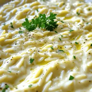 To make creamy garlic Parmesan orzo, you need: - 1 cup orzo pasta - 1 cup heavy cream - 1 cup freshly grated Parmesan cheese Orzo is a small pasta that cooks quickly. It absorbs flavors well. Heavy cream adds richness, making the dish creamy. Fresh Parmesan gives a cheesy and nutty taste. For flavor, gather these herbs and seasonings: - 3-4 cloves garlic, finely minced - 1/2 teaspoon freshly ground black pepper - 1/4 teaspoon sea salt - 1 tablespoon fresh parsley, finely chopped (for garnish) - 1 tablespoon freshly squeezed lemon juice Garlic brings a strong, savory taste. Black pepper adds a bit of heat. Sea salt enhances all the flavors. Fresh parsley gives a pop of color and freshness. Lemon juice adds brightness to the dish. You will also need: - 2 tablespoons high-quality olive oil - 2 cups vegetable broth (low-sodium preferred) Olive oil is great for sautéing and adds a fruity flavor. Vegetable broth provides a tasty base for cooking the orzo. Choosing low-sodium broth helps control the saltiness of your meal. Having these ingredients ready makes cooking smooth and fun! Prepare to enjoy a delightful comfort meal that warms your heart. Start by heating a medium saucepan over medium heat. Pour in the olive oil and let it warm. Then, add the minced garlic. Sauté the garlic for about 30 seconds. Stir it often until it smells great and turns a light golden color. This step builds the rich base flavors for your dish. Next, add the orzo pasta to the pan. Stir it well to coat it with oil. Toast the orzo for about two minutes, stirring occasionally until it turns a light golden hue. This adds a nice crunch and depth to the pasta. After that, pour in the vegetable broth. Stir the mixture and raise the heat until it starts to boil. Once boiling, lower the heat to let it simmer. Cover the pan and cook the orzo for 10 to 12 minutes. Stir it occasionally to stop it from sticking. You want the orzo to be tender yet firm to the bite. When the orzo is cooked, stir in the heavy cream and grated Parmesan cheese. Add the black pepper and salt next. Mix everything until the cheese melts and the orzo is creamy. Off the heat, drizzle in the lemon juice. This brightens up the flavors. Serve the dish hot, garnished with chopped parsley for a fresh touch. Enjoy your creamy garlic Parmesan orzo! To get the creamiest texture in your orzo, use heavy cream. It makes a rich sauce that coats the pasta well. Stir in the cheese over low heat. This helps it melt smoothly. Adding a splash of lemon juice at the end brightens the dish. It balances the richness and adds flavor. Sauté garlic carefully. Too much heat can burn it. I recommend medium heat for about 30 seconds. Stir it often until it turns light golden. This step builds a strong flavor base. The smell of garlic will fill your kitchen. It’s a sign you’re on the right track! Always choose fresh ingredients when you can. Fresh garlic offers a better taste than jarred. Use high-quality olive oil for depth. Fresh parsley adds color and flavor as a garnish. When you use fresh items, your dish shines. It makes your creamy garlic Parmesan orzo even better! {{image_4}} You can boost the flavor and nutrition of your orzo by adding vegetables. Consider using spinach, peas, or cherry tomatoes. These veggies cook fast and add color. You can add them in the last few minutes of cooking. This way, they stay fresh and vibrant. You can also use roasted vegetables like zucchini or bell peppers. They add a nice depth of flavor. If you want to make your orzo a complete meal, add protein. Grilled chicken, shrimp, or sausage work well. You can cook the protein separately and mix it in at the end. For a vegetarian option, try chickpeas or white beans. They add a creamy texture and extra protein. You can also sprinkle some crispy bacon on top for added crunch and flavor. You can change the flavor profile of your orzo with simple substitutions. Instead of garlic, try shallots for a milder taste. Swap Parmesan for feta cheese for a tangy twist. You can also add different herbs, like basil or thyme, for freshness. A splash of white wine can add depth too. Just remember to let it cook off before adding the cream. You can store leftover creamy garlic Parmesan orzo in an airtight container. Keep it in the fridge for up to three days. Make sure to let it cool first. This helps avoid excess moisture, which can affect texture. When ready to eat, check for any signs of spoilage before reheating. If you want to save orzo for later, freezing is a great option. Place it in a freezer-safe container or bag. It’s best to freeze it within one day of cooking for quality. You can keep it frozen for up to two months. When you’re ready to use it, let it thaw in the fridge overnight. To reheat, add the orzo to a saucepan over low heat. This keeps it from drying out. You can add a splash of vegetable broth or cream to bring back its creamy texture. Stir often until heated through. If using a microwave, heat in short intervals, stirring in between to ensure even warming. Enjoy your meal just like it was fresh! Yes, you can use other small pasta shapes. Try using ditalini, fusilli, or even penne. Just remember to adjust the cooking time based on the pasta type. Cooking the pasta longer may lead to a softer texture. Keep an eye on it while it cooks. To make this orzo dish vegetarian, simply use vegetable broth instead of chicken broth. All other ingredients are already vegetarian. This change keeps the dish rich and creamy. You can also add fresh veggies for more flavor and nutrition. Creamy garlic Parmesan orzo pairs well with many dishes. Serve it alongside grilled chicken or fish for a complete meal. You can also enjoy it with a fresh salad to add crunch. For a comforting touch, try serving it with garlic bread or crusty rolls. This blog covered how to make creamy garlic Parmesan orzo. We started with key ingredients like orzo pasta, dairy, and fresh herbs. Next, I gave a simple step-by-step guide for cooking the dish. I shared tips for a creamy texture and how to sauté garlic well. You can also try adding veggies or protein to change it up. Finally, I went over storage and reheating methods. Remember, cooking is fun and you can always make it your own! Enjoy your orzo!