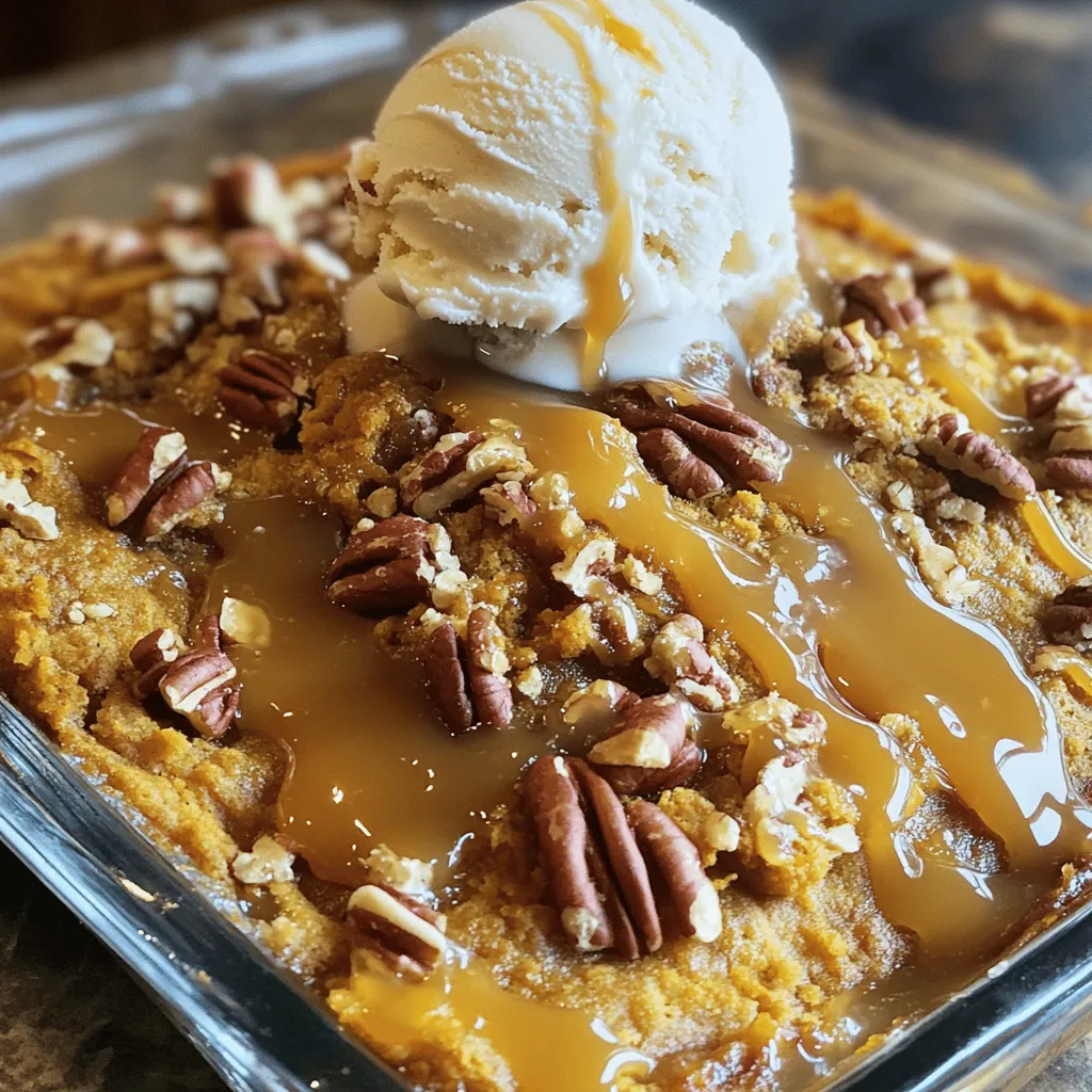 To make a tasty pumpkin pecan cobbler, gather these key ingredients: - 1 cup canned pumpkin puree - 1/2 cup packed brown sugar - 1/2 cup granulated sugar - 1 teaspoon pure vanilla extract - 2 large eggs - 1 teaspoon ground cinnamon - 1/2 teaspoon ground nutmeg - 1/4 teaspoon ground ginger - 1/4 teaspoon salt - 1 cup whole milk - 1 cup all-purpose flour - 1 teaspoon baking powder - 1/2 cup pecans, roughly chopped - 1/4 cup unsalted butter, melted These ingredients create a sweet and spiced dessert perfect for fall. The pumpkin adds moisture and flavor, while the pecans give a nice crunch. You can make your cobbler even better with these toppings: - Vanilla ice cream - Whipped cream - Caramel sauce - Extra chopped pecans Adding a scoop of vanilla ice cream on top makes the warm cobbler even more delightful. A drizzle of caramel sauce adds a sweet touch that pairs well with pumpkin. If you need to swap ingredients, here are some ideas: - Use maple syrup instead of brown sugar for a unique flavor. - Swap whole milk for almond milk for a lighter option. - Try using coconut oil instead of unsalted butter for a dairy-free version. These substitutions can help tailor the recipe to your needs while keeping it delicious. For the full recipe, check out the Autumn Pumpkin Pecan Cobbler. First, set your oven to 350°F (175°C). This temperature is key for our cobbler. While it heats, get a 9x9 inch baking dish. Grease it well with butter or use non-stick spray. This step helps the cobbler come out easily and ensures a nice crust. In a large bowl, add 1 cup of canned pumpkin puree. Next, mix in 1/2 cup of packed brown sugar and 1/2 cup of granulated sugar. Then, pour in 1 teaspoon of pure vanilla extract. Use a whisk and blend until smooth. This is the heart of your cobbler. In a separate bowl, combine 1 cup of whole milk, 1 cup of all-purpose flour, and 1 teaspoon of baking powder. Whisk this mix until it’s smooth and free of lumps. Now, take this dry mix and gently fold it into the pumpkin mixture. Stir until just combined. A few lumps are okay—don’t overdo it! Now, pour the batter into your greased baking dish. Use a spatula to even out the top. This helps it bake evenly and look nice. Next, drizzle 1/4 cup of melted unsalted butter over the top. Don’t mix it in; this will give a crunchy crust. Finally, sprinkle 1/2 cup of roughly chopped pecans over the butter. They will add a tasty crunch and flavor as it bakes. Now, you’re ready to bake! To get the best texture, focus on mixing just right. Stir until the ingredients blend, but don’t overmix. A few lumps are okay. This helps keep the cobbler light and fluffy. You want a soft center with a crispy top. Drizzling melted butter on the batter creates a nice, crunchy crust. This adds a lovely contrast to the soft middle. One common mistake is overbaking. Check your cobbler at 35 minutes. If a toothpick comes out clean, it’s ready. If you bake too long, the cobbler will become dry. Another mistake is not greasing the dish well. This can make it stick and hard to serve. Always grease the pan, so it comes out easily. Spices make this dessert shine. The mix of cinnamon, nutmeg, and ginger gives warmth. You can try adding more spices for a unique twist. A pinch of allspice or clove can add depth. For a fun twist, add a splash of maple syrup to the pumpkin base. This adds a rich sweetness that pairs well with the nuts. Check out the Full Recipe to see how these spices blend perfectly. {{image_4}} If you want to switch things up, try different nuts. Walnuts add a nice crunch and a rich flavor. Almonds can also work well, giving a light nutty taste. For a unique twist, use hazelnuts. They bring a sweet, earthy flavor that pairs well with pumpkin. You can easily make this cobbler gluten-free. Just replace all-purpose flour with a gluten-free blend. Look for a mix that contains xanthan gum. This helps keep the texture right. You can also use almond flour for a nutty flavor. Just remember to adjust the liquid since almond flour absorbs more moisture. Autumn is all about flavors. To bring in more seasonal tastes, add in some apples or pears. These fruits add sweetness and moisture. You could also mix in some cranberries for a tart kick. For spices, consider adding allspice or cloves. They give a warm, cozy touch that complements the pumpkin. To store leftover pumpkin pecan cobbler, let it cool completely. Cover the dish tightly with plastic wrap or aluminum foil. You can also transfer it to an airtight container. This keeps the cobbler fresh for up to three days in the fridge. If you prefer, you can slice the cobbler before storing. This makes it easy to grab a piece later. When you're ready to enjoy your leftover cobbler, preheat your oven to 350°F (175°C). Place the cobbler in an oven-safe dish. Heat for about 15 to 20 minutes until warm. If you're in a hurry, you can use the microwave. Just heat it in short bursts, about 30 seconds at a time. Keep checking to avoid overheating and drying it out. Freezing is a great way to keep pumpkin pecan cobbler longer. First, wrap the whole dish or slices tightly in plastic wrap. Then, place it in a freezer-safe bag. It will last up to three months in the freezer. To thaw, move the cobbler to the fridge for several hours or overnight. Once thawed, reheat it in the oven for the best taste and texture. Enjoy your cobbler anytime! For the full recipe, check out the complete guide above. Yes, you can make this cobbler ahead of time. Prepare it fully and let it cool. Then, cover it and store it in the fridge. You can keep it for up to three days. When ready to serve, simply reheat it in the oven until warm. This helps the flavors blend well. Serve your cobbler warm in bowls. Add a scoop of vanilla ice cream on top. This adds creaminess and balances the pumpkin flavor. You can also sprinkle extra chopped pecans for crunch. A drizzle of caramel sauce makes it even better. This simple serving method showcases the cobbler's beauty. Check your cobbler after 35 minutes. Insert a toothpick into the center. If it comes out clean, it’s ready. The top should look golden brown and firm. If it jiggles or is wet, give it more time. Remember, every oven is different, so keep an eye on it! To wrap it up, we explored how to make a delicious pumpkin pecan cobbler. We covered key ingredients, step-by-step instructions, and tips for perfecting the texture. We also looked at fun variations and easy storage tips. Homemade desserts can bring joy and warmth. This cobbler is a great choice for gatherings. Keep experimenting, and enjoy every bite!