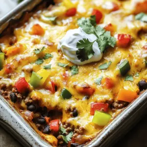 To make Cheesy Hobo Ground Beef Casserole, gather these items: - 1 pound ground beef - 1 medium onion, finely diced - 2 cloves garlic, minced - 1 bell pepper, diced (red or green) - 1 can (15 oz) diced tomatoes, drained - 1 can (15 oz) black beans, rinsed and drained - 2 cups frozen mixed vegetables (like carrots, peas, corn) - 2 cups cooked rice (white or brown) - 1 cup shredded cheddar cheese - 1 cup shredded mozzarella cheese - 1 teaspoon smoked paprika - 1 teaspoon chili powder - Salt and ground black pepper, to taste - 2 tablespoons olive oil You can add these fun garnishes for extra flavor: - Sour cream - Fresh cilantro Each serving of this dish offers: - Calories: 400 - Protein: 25g - Carbohydrates: 45g - Fat: 15g - Fiber: 10g To start, gather all your ingredients. You will need: - 1 pound ground beef - 1 medium onion, finely diced - 2 cloves garlic, minced - 1 bell pepper, diced - 1 can (15 oz) diced tomatoes, drained - 1 can (15 oz) black beans, rinsed and drained - 2 cups frozen mixed vegetables - 2 cups cooked rice - 1 cup shredded cheddar cheese - 1 cup shredded mozzarella cheese - 1 teaspoon smoked paprika - 1 teaspoon chili powder - Salt and ground black pepper to taste - 2 tablespoons olive oil Preheat your oven to 350°F (175°C). In a large skillet, heat the olive oil over medium heat. Add the diced onion and bell pepper. Sauté them for about 5 minutes until soft. Then, add the minced garlic and cook for another minute. Next, add the ground beef. Break it apart with a spoon. Cook until browned, which takes about 7-8 minutes. Season the beef with smoked paprika, chili powder, salt, and black pepper. This adds a rich flavor. Once the beef is cooked, add the diced tomatoes, black beans, and frozen mixed vegetables. Stir everything together and cook for 5 more minutes until heated through. In a large mixing bowl, combine the cooked rice with half of the shredded cheddar and mozzarella cheese. Mix well to distribute the cheese evenly. Now, fold the beef mixture into the rice and cheese mixture. Make sure everything is combined. Pour the mixture into a greased 9x13 inch baking dish. Spread it out evenly. Top with the remaining cheese. Cover the dish with aluminum foil and bake for 25 minutes. After that, remove the foil and bake for an additional 10-15 minutes. Look for bubbling cheese with a golden brown color. Let the casserole cool for 5-10 minutes before slicing and serving. Enjoy your hearty, cheesy delight! You can swap ground beef for turkey or chicken. This change cuts fat and adds protein. Use quinoa instead of rice for a gluten-free option. You can also add fresh spinach for extra greens. If you don’t have black beans, kidney beans work well too. For cheese, mix in pepper jack for a spicy kick. Start with a hot skillet to get a good sear on the beef. This step adds flavor and texture. Make sure to drain the tomatoes well to avoid a soggy casserole. Stir often when cooking the veggies for even cooking. Layering the cheese on top gives a nice, gooey finish. Serve the casserole hot from the oven for the best taste. Add a dollop of sour cream for creaminess. Fresh cilantro adds a pop of color and flavor. Try pairing it with a simple green salad for a balanced meal. For a fun twist, serve it in individual bowls for each guest. {{image_4}} You can easily make this dish vegetarian. Instead of ground beef, use 1 pound of lentils or black beans. Both options add great texture and flavor. You can also add more veggies like zucchini or mushrooms. These will fill out the casserole and keep it hearty. Cook the lentils first if you choose them. They should be tender before mixing them in with the other ingredients. For a spicy kick, add a few jalapeños or diced green chilies. Mixing in some cayenne pepper or hot sauce can also heat things up. Adjust the spice level based on your taste buds. If you like it hot, don't hold back! Spice brings the flavors alive, making every bite exciting. Cheese is key to this recipe. While cheddar and mozzarella are classic choices, you can mix it up! Try pepper jack for a spicy twist or gouda for a smoky flavor. You might also consider a blend of cheeses. Combining cream cheese with your favorite shredded cheeses can create a creamy texture. Get creative with your cheese choices for a fun flavor adventure! After enjoying your Cheesy Hobo Ground Beef Casserole, let it cool. Use an airtight container to keep the leftovers. You can store them in the fridge for up to four days. Make sure to label the container with the date. This helps avoid confusion later. To reheat the casserole, preheat your oven to 350°F (175°C). Place the casserole in an oven-safe dish. Cover it with foil to keep it moist. Bake for about 20 minutes or until hot. If you're in a hurry, you can reheat slices in the microwave. Heat for 1-2 minutes, checking for warmth. You can freeze this casserole for later use. First, let it cool completely. Cut it into portions for easy thawing later. Wrap each piece tightly in plastic wrap, then place them in a freezer bag. This helps prevent freezer burn. It can last up to three months in the freezer. When you're ready to eat, thaw it overnight in the fridge before reheating. Yes, you can make this casserole ahead of time. Prepare all the steps up to baking. Cover it well and store it in the fridge for one to two days. When ready, bake it directly from the fridge. Just add a few extra minutes to the baking time. This casserole pairs well with a green salad or garlic bread. You can also serve it with a side of steamed veggies for added nutrition. For a fun twist, try some pickled jalapeños on the side for those who like heat. You can customize this casserole in many ways. Swap ground beef for turkey or chicken for a lighter dish. Use different beans, like kidney or pinto beans, for a unique flavor. Feel free to add spices like cumin or Italian herbs for more depth. You can also change the cheese; try pepper jack for a spicy kick or feta for a tangy twist. This blog post provides a clear guide for making a Cheesy Hobo Ground Beef Casserole. We covered ingredients, step-by-step instructions, and helpful tips. You learned about variations, storage options, and answered common questions. Remember, this recipe is simple and can be changed to fit your taste. With the right ingredients and techniques, you can create a delicious dish everyone will love. Enjoy cooking and make this casserole your own!