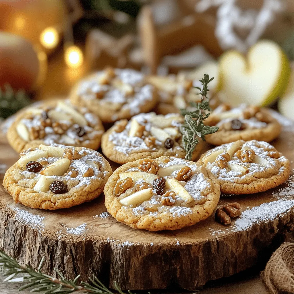 When making apple butter cookies, you need a few key ingredients. Here’s what you will need: - 1 cup apple butter - 1/2 cup brown sugar, packed - 1/4 cup granulated sugar - 1/2 cup unsalted butter, softened - 1 large egg - 1 teaspoon vanilla extract - 2 cups all-purpose flour - 1 teaspoon baking soda - 1 teaspoon ground cinnamon - 1/4 teaspoon ground nutmeg - 1/2 teaspoon sea salt These ingredients blend to create a rich and flavorful cookie. The apple butter adds moisture and sweetness. It also brings a unique fruity taste that sets these cookies apart. For those who want to boost the flavor, consider these add-ins: - 1 cup chopped walnuts or pecans - 1/2 cup raisins or dried cranberries These ingredients add crunch and a hint of chewiness. The nuts offer a nutty depth, while the dried fruits bring a touch of tartness. You can mix and match based on your taste. If you have allergies, here are some substitutes to try: - Use dairy-free butter instead of unsalted butter for a vegan option. - Replace the egg with a flaxseed meal or applesauce for an egg-free version. - For gluten-free cookies, swap all-purpose flour with a gluten-free blend. These swaps help you enjoy the cookies without worry. Always ensure the substitutes fit your dietary needs. For the full recipe, check out the complete instructions to bake these delightful treats! Start by gathering all your ingredients. You will need: - 1 cup apple butter - 1/2 cup brown sugar, packed - 1/4 cup granulated sugar - 1/2 cup unsalted butter, softened - 1 large egg - 1 teaspoon vanilla extract - 2 cups all-purpose flour - 1 teaspoon baking soda - 1 teaspoon ground cinnamon - 1/4 teaspoon ground nutmeg - 1/2 teaspoon sea salt - 1 cup chopped walnuts or pecans (optional) - 1/2 cup raisins or dried cranberries (optional) Once you have everything ready, preheat your oven to 350°F (175°C). Line two baking sheets with parchment paper. This helps prevent sticking and ensures even baking. Next, grab a large mixing bowl. Combine the softened butter, packed brown sugar, and granulated sugar. Cream them together using a hand mixer or stand mixer on medium speed. Mix for about 3 to 5 minutes until the mixture is light and fluffy. Now, beat in the egg and vanilla extract. Make sure everything is well combined. Add the apple butter to the bowl and mix well. This gives your cookies a rich, fruity flavor. In a separate bowl, whisk together the all-purpose flour, baking soda, ground cinnamon, ground nutmeg, and sea salt. Mixing the dry ingredients first helps them blend evenly. Gradually add this mixture to the wet ingredients. Stir gently until just combined. If you want, fold in the chopped nuts and raisins or dried cranberries for extra flavor. Using a tablespoon or cookie scoop, drop the dough onto your prepared baking sheets. Leave about 2 inches of space between each cookie to allow for spreading as they bake. Place the baking sheets in your preheated oven. Bake for 10 to 12 minutes. The edges should be lightly golden, while the centers may look slightly underbaked. Don’t worry; they will set as they cool. After baking, remove the cookies from the oven. Let them cool on the baking sheets for 5 minutes. Then, carefully transfer them to a wire rack to cool completely. For a fun touch, you can dust the cooled cookies with powdered sugar. To get that perfect cookie texture, focus on these steps: - Use softened butter. It helps create a light, fluffy mix. - Don’t overmix the dough. Stir until just combined. This keeps cookies tender. - Bake until edges are golden, but centers look soft. They will firm up as they cool. Experiment with oven times. Every oven is different. If your cookies turn out too hard, reduce baking time slightly. For the best taste, store your cookies in an airtight container. This keeps them soft and fresh. - If you want to freeze cookies, let them cool completely first. - Place them in a single layer in a freezer-safe bag. - You can freeze them for up to three months. To enjoy frozen cookies, thaw them at room temperature. You can also heat them in the oven for that fresh-baked feel. Avoid these common mistakes for the best cookies: - Using cold butter. This can make your cookies dense. - Not measuring ingredients accurately. Use measuring cups for best results. - Forgetting to leave space between cookies on the baking sheet. They spread out while baking. By following these tips, you can create delicious Apple Butter Cookies that delight every time. For the full recipe, check the earlier section. {{image_4}} You can make apple butter cookies gluten-free by using almond flour or a gluten-free flour blend. These flours add a nice nutty flavor. Use a 1:1 gluten-free flour mix that contains xanthan gum. This ingredient helps mimic the texture of regular flour. Your cookies will still taste great and be soft. To make these cookies vegan, swap the egg for a flax egg. Mix one tablespoon of ground flaxseed with three tablespoons of water. Let it sit for five minutes. Also, use vegan butter instead of regular butter. These changes keep the flavor while making them plant-based. You can give your cookies a seasonal twist. For fall, add chopped apples or dried cranberries. In winter, try spices like ginger or cardamom. For a summer treat, mix in lemon zest for brightness. These small changes make your cookies unique and exciting. For the full recipe, check out the Apple Butter Bliss Cookies section. Enjoy making these variations! To keep your apple butter cookies fresh, store them in an airtight container. This method locks in moisture and flavor. If you have multiple types of cookies, separate them with parchment paper. This step prevents them from sticking together. You can also add a slice of bread in the container. The bread helps maintain softness, as it absorbs excess moisture. Apple butter cookies last about one week at room temperature. If you want them to stay fresh longer, refrigerate them. In the refrigerator, they can last up to two weeks. For even longer storage, you can freeze them. In the freezer, apple butter cookies can last up to three months. Just make sure to wrap them tightly in plastic wrap or foil before freezing. When you want to enjoy a warm apple butter cookie, reheating is easy. Preheat your oven to 350°F (175°C). Place the cookies on a baking sheet and heat for about 5 minutes. This method keeps them soft and delightful. You can also use a microwave. Heat each cookie for about 10-15 seconds. Just be careful not to overheat, or they may become tough. Enjoy your cookies warm for the best taste! Apple butter is a sweet spread made from cooked apples, sugar, and spices. It has a smooth texture and rich flavor. In baking, apple butter adds moisture and sweetness to cookies, like in the apple butter cookies recipe. It also brings a warm, spiced taste that enhances each bite. Yes, you can make these apple butter cookies ahead of time! You can prepare the dough and store it in the fridge for up to 3 days. Just scoop the dough onto baking sheets and refrigerate. Bake the cookies when you are ready to enjoy them. You can also freeze the baked cookies for up to 3 months in an airtight container. Many toppings complement apple butter cookies wonderfully. Here are some popular choices: - Powdered sugar dusting - Cream cheese frosting - Chopped nuts, like walnuts or pecans - Dried fruit, such as raisins or cranberries - A drizzle of caramel sauce These toppings add extra flavor and visual appeal, making the cookies even more delightful. For the full recipe, check out the Apple Butter Bliss Cookies. In this post, I covered how to make apple butter cookies from start to finish. I shared key ingredients, step-by-step instructions, and tips for the best results. You learned how to vary the recipe for any diet and how to store your cookies properly. Now you can enjoy delicious cookies that will impress friends and family. Remember, baking is about having fun and exploring flavors, so don’t hesitate to get creative! Enjoy your baking journey!