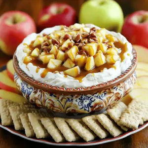 - 1 package (8 oz) cream cheese, softened to room temperature - 1 cup powdered sugar - 1 cup sweetened whipped cream - 1 teaspoon pure vanilla extract - 1/2 cup caramel sauce, plus extra for drizzling - 1/4 cup nuts, finely chopped (peanuts, walnuts, or pecans) - Sliced apples - Graham crackers To make the Easy Caramel Apple Cheesecake Dip, you'll start with the main ingredients. Cream cheese is the base. It gives the dip a rich and creamy texture. Powdered sugar adds sweetness and smoothness. Sweetened whipped cream brings lightness. Together, these create a deliciously thick dip. Next, I love adding flavor enhancements. Pure vanilla extract gives depth to the taste. Caramel sauce adds that sweet, gooey element everyone loves. Chopped nuts give a nice crunch and extra flavor. You can pick your favorite nuts, like peanuts or pecans. Finally, let's talk about dippers. Sliced apples are perfect because they are crisp and slightly tart. Graham crackers add a fun crunch. Both are great for scooping up that yummy dip. For the full recipe, check the detailed steps to create this fun treat. To start, you need to beat the cream cheese. Take 8 oz of softened cream cheese. Place it in a medium mixing bowl. Using an electric mixer, mix it at medium speed. Keep mixing until it is smooth and creamy. You want it free of lumps. Next, it's time to incorporate the powdered sugar. Gradually add 1 cup of powdered sugar to the cream cheese. Mix well after each addition. This helps create a silky texture. Keep mixing until the mixture is completely smooth. Now, you’ll add the vanilla extract. Pour in 1 teaspoon of pure vanilla extract. Mix it until fully blended. The vanilla gives great flavor to the dip. After that, fold in the whipped cream. Use 1 cup of sweetened whipped cream. Gently fold it in using a spatula. Be careful not to over-mix. You want to keep the dip light and fluffy. First, create the base layer in a serving bowl. Spread the creamy cheesecake mixture evenly. This is the foundation of your dip. Then, add the apples and caramel. Dice 1 large sweet apple and sprinkle it over the cream layer. Drizzle half of the 1/2 cup of caramel sauce over the apples. Let some caramel seep into the layers below for extra flavor. Finally, add the nuts and a caramel drizzle. Sprinkle 1/4 cup of finely chopped nuts on top. This adds a delightful crunch. Finish by drizzling the remaining caramel sauce over the dip. This makes it look beautiful and inviting. Serve this dip right away with sliced apples and graham crackers for dipping. For the full recipe, see above. Softened cream cheese is key for a smooth dip. If it’s cold, your dip may be lumpy. Leave it out for 30 minutes before mixing. Use a hand mixer to beat the cream cheese until it’s creamy. Start slow, then speed up to mix well. This step is vital for a fluffy texture. For dipping, serve with sliced apples and crunchy graham crackers. Both add a great crunch and pair well with the dip's creaminess. Use a pretty bowl for the dip and surround it with colorful apple slices and crackers. A drizzle of caramel on top adds a nice touch. It makes the dip look even more delicious. You can add flavored whipped cream to change the taste. Try cinnamon or chocolate whipped cream for a fun twist. For toppings, consider mini chocolate chips, toffee bits, or even more nuts. Mix in some dried fruits for added sweetness. These small changes can make your dip unique and special. For the full recipe, check the section above. {{image_4}} You can easily make this dip healthier. Use low-fat cream cheese to cut calories but keep the taste. Natural sweeteners, like honey or maple syrup, can replace powdered sugar. These swaps help you enjoy a guilt-free treat without losing flavor. Want a festive touch? Add pumpkin puree for a cozy fall flavor. You can mix in seasonal fruits too. Pears or cranberries work great in this dip, giving it a fresh twist. The bright colors and tastes make it perfect for any gathering. Try a chocolate caramel apple version for a rich twist. Just mix cocoa powder with the cream cheese. For a nutty change, add peanut butter for a cheesecake dip twist. These options keep the dip exciting and satisfy different cravings. To keep your Easy Caramel Apple Cheesecake Dip fresh, store it in an airtight container. This helps prevent any odors from seeping in. If you don’t have an airtight container, wrap it tightly with plastic wrap. Always place it in the fridge right after serving. When stored properly, this dip stays fresh for about 3 to 5 days. After a few days, check for signs of spoilage. If you see any off smells, discoloration, or mold, it’s best to throw it out. Freshness is key for enjoying those yummy flavors. You usually don’t need to reheat this dip, as it’s best served cold. However, if you want it warmer, use a microwave. Heat it in short bursts of 10 to 15 seconds. Stir it well between heats to keep its smooth texture. Remember, the goal is to warm it slightly, not cook it. To make this dip, you start by beating cream cheese until it’s smooth. Then, mix in powdered sugar and vanilla extract. Next, gently fold in whipped cream to keep it fluffy. In a bowl, layer the cream cheese mix, diced apples, and caramel sauce. Top with chopped nuts for crunch. Drizzle extra caramel on top for a sweet finish. Serve it with apples and graham crackers for dipping. This recipe is quick and fun, perfect for gatherings or a sweet treat. Yes, you can prepare this dip in advance. Store it in an airtight container in the fridge. This dip stays fresh for about two to three days. Just remember to add the apples and caramel sauce right before serving. This keeps everything fresh and crunchy. If you plan to serve it later, hold off on any toppings until you are ready to enjoy it. If you need a cream cheese alternative, try Greek yogurt for a tangy flavor. Silken tofu also works well for a dairy-free option. You can use vegan cream cheese if you want a plant-based dip. Each substitute may change the flavor slightly, but it can still be delicious. Just choose what fits your needs best. Absolutely! Doubling this recipe is easy. Just double each ingredient on the list. This way, you will have plenty for a larger group. Make sure to use a bigger bowl to mix everything well. You can also adjust the amount of toppings based on how many people you serve. Enjoy sharing this tasty dip with friends and family! This blog post gave you the recipe for a yummy caramel apple cheesecake dip. You learned about the main ingredients, like cream cheese and whipped cream, and tips for making it smooth and fluffy. We also shared ideas for dippers and ways to customize your dip, like adding pumpkin or using low-fat cream cheese. Remember to store the dip in an airtight container to keep it fresh. Enjoy making this treat, and don't hesitate to experiment with flavors!