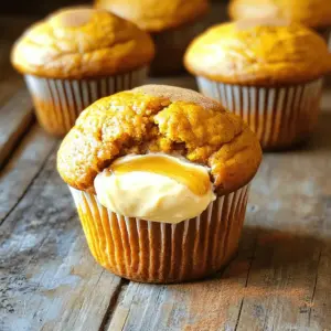 - 1 ¾ cups all-purpose flour - 1 teaspoon baking soda - ½ teaspoon baking powder - ½ teaspoon salt - 1 teaspoon ground cinnamon - 1 teaspoon ground nutmeg - ½ teaspoon ground ginger - 1 cup pumpkin puree (canned or freshly made) - ½ cup granulated sugar - ½ cup brown sugar, packed tightly - ½ cup vegetable oil - 2 large eggs - 1 teaspoon vanilla extract - 8 oz cream cheese, softened to room temperature - ¼ cup pure maple syrup - 1 teaspoon vanilla extract (for the cream cheese filling) You can swap all-purpose flour for whole wheat flour. This change adds fiber and nutrients. If you're avoiding sugar, try using honey or maple syrup. You can replace granulated sugar with coconut sugar for a healthier touch. For a dairy-free option, use vegan cream cheese. Fresh ingredients matter. They make a big difference in taste and texture. When you use fresh pumpkin, the flavor shines. Seasonal produce offers the best taste. You enjoy the rich flavors of fall in every bite. Always choose ripe and high-quality ingredients for the best results. 1. Preheat the oven and prepare the muffin tin: First, set your oven to 350°F (175°C). While it heats, get your muffin tin ready. You can line it with paper liners or spray it lightly with cooking spray. This helps prevent sticking. 2. Mixing dry and wet ingredients correctly: In one bowl, grab your medium mixing bowl. Whisk together 1 ¾ cups of all-purpose flour, 1 teaspoon of baking soda, ½ teaspoon of baking powder, ½ teaspoon of salt, 1 teaspoon of ground cinnamon, 1 teaspoon of ground nutmeg, and ½ teaspoon of ground ginger. Make sure everything is well combined. In a larger bowl, mix 1 cup of pumpkin puree, ½ cup of granulated sugar, ½ cup of brown sugar, ½ cup of vegetable oil, 2 large eggs, and 1 teaspoon of vanilla extract. Whisk until smooth. Combine the dry ingredients with the wet ingredients gently. Stir just until mixed; don’t overdo it! 1. Combining ingredients for a smooth filling: In another bowl, take 8 oz of softened cream cheese and mix it with ¼ cup of pure maple syrup and 1 teaspoon of vanilla extract. Beat the mixture until it’s creamy and smooth. This will be your delicious filling. 2. Tips for achieving the right consistency: To get the best filling, ensure your cream cheese is at room temperature. This helps it mix well. If it’s too stiff, it won’t blend easily. If needed, you can microwave it for about 10 seconds to soften it, but watch closely to avoid melting. 1. Filling the muffin tins: Start by adding a spoonful of pumpkin batter into each muffin cup, filling them about one-third full. Next, drop about one teaspoon of your cream cheese filling in the center. Finally, add more pumpkin batter until each cup is two-thirds full. 2. Baking time and checking for doneness: Place your muffin tin in the preheated oven. Bake for 18-20 minutes. To check if they’re done, insert a toothpick into the pumpkin part of a muffin. It should come out clean or have just a bit of cream cheese on it. Once baked, let the muffins cool for about 5 minutes in the pan. Then, transfer them to a wire rack to cool completely. These steps will help you make delicious pumpkin muffins with a delightful maple cream cheese filling. For the full recipe, you can refer to the earlier sections. Enjoy your baking! To get tender muffins, avoid overmixing. When you mix the batter, stir gently. You want to see some lumps. This keeps the muffins soft and light. Check if your muffins are done by using a toothpick. Insert it into the center of a muffin. If it comes out clean or has a few bits of cream cheese, they are ready. To boost flavor, try adding extra spices. Consider using allspice or cloves for a warm kick. A pinch of cardamom can also add depth. For the cream cheese filling, mix in a touch more maple syrup. This enhances the sweetness. You can also add a bit of lemon juice for a tangy twist. For a beautiful presentation, dust the tops with powdered sugar. Place the muffins on a rustic platter. Add a few small pumpkins or autumn leaves for a festive look. Another idea is to serve them in cute paper liners. This adds charm and makes for easy cleanup. Enjoy your muffins with style! For the full recipe, check out the complete instructions above. {{image_4}} You can change up the flavors of your pumpkin muffins in fun ways. Adding chocolate chips gives a sweet burst in every bite. You can also mix in chopped nuts for a crunchy texture. Pecans or walnuts work well here. For a deeper fall taste, consider adding more spices like cloves or allspice. These spices blend perfectly with pumpkin's natural sweetness. If you want a vegan version, swap the eggs with flaxseed meal and water. Use a plant-based cream cheese for the filling. For a gluten-free option, replace all-purpose flour with a gluten-free blend. You can also cut down on sugar by using applesauce or mashed bananas. These options keep the muffins moist while reducing added sugars. Change the fillings to match the season or holiday. For a festive touch, try a cranberry filling for Thanksgiving. During Christmas, peppermint cream cheese can add a fun twist. You can also play with frostings. Top with vanilla icing for a sweeter bite or a simple glaze for a light finish. Each twist offers a fresh way to enjoy your pumpkin muffins. To keep your pumpkin muffins fresh, store them in an airtight container. This helps maintain their moisture and flavor. Use a plastic or glass container with a tight lid for the best results. You can also wrap each muffin in plastic wrap. This adds an extra layer of protection from air. Avoid storing them in the fridge as this can make them dry out. Freezing your muffins is a great way to enjoy them later. To freeze, let the muffins cool completely. Place them in a freezer-safe bag or container. Make sure to remove any extra air to prevent freezer burn. These muffins can last up to three months in the freezer. When you're ready to eat, thaw them overnight in the fridge. For a warm treat, reheat them in the microwave for about 20 seconds. When stored properly, pumpkin muffins can last about four days at room temperature. Look for signs of spoilage, like mold or a sour smell. If the muffins feel dry or crumbly, it’s time to toss them. Always trust your senses; if they don’t smell or taste good, don’t eat them. Can I make pumpkin muffins without cream cheese? Yes, you can. Just skip the cream cheese filling. You can add more spices or nuts for flavor. Try adding chopped walnuts or chocolate chips for a tasty twist. How can I make these muffins more moist? You can add applesauce or yogurt to the batter. Both keep muffins soft and moist. Make sure not to overbake them, as this can dry them out. What to do if the muffins are too dense? If your muffins are too dense, check your baking powder and soda. Make sure they are fresh. Also, mix the batter gently. Overmixing can lead to a heavy texture. Can I use fresh pumpkin instead of canned? Absolutely! Fresh pumpkin is great. Just roast or steam it until soft, then puree. Make sure to measure it the same as canned pumpkin. What's the best way to serve these muffins? Serve them warm or at room temperature. You can also drizzle extra maple syrup on top for added sweetness. Pair with coffee or tea for a cozy treat. Are pumpkin muffins healthy? Pumpkin muffins can be a healthy choice. They are rich in fiber and vitamins from the pumpkin. Just watch the sugar and oil amounts to keep them lighter. This blog post covered how to make delicious pumpkin muffins. We explored key ingredients like flour, spices, and cream cheese filling. You learned about fresh ingredients' impact on flavor and how to substitute for dietary needs. We walked through step-by-step instructions for preparation and baking. You also found tips for texture and flavor, and variations to try. Lastly, we discussed storage tips and common FAQs. Enjoy baking these muffins, and don't hesitate to experiment with flavors!