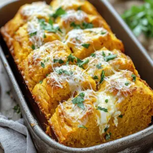 To make Cheesy Pull-Apart Pumpkin Bread, gather these key ingredients: - 3 cups all-purpose flour - 1 tablespoon instant yeast - 1 teaspoon salt - 2 tablespoons sugar - 1 teaspoon garlic powder - 1 teaspoon dried oregano - 1 cup warm milk (110°F) - 1/2 cup pumpkin puree - 1/4 cup unsalted butter, melted - 1 cup shredded mozzarella cheese - 1/2 cup grated Parmesan cheese - Fresh parsley, chopped (for garnish) These ingredients work together to create a soft, cheesy bread with a hint of pumpkin. The all-purpose flour forms the base. The yeast helps it rise. Salt and sugar balance the flavors. Garlic powder and dried oregano add a savory touch. Warm milk, pumpkin puree, and melted butter create a moist dough. Finally, the mozzarella and Parmesan bring the cheesy goodness that makes this bread irresistible. Gathering these ingredients ahead of time makes the process smoother. You’ll want fresh parsley for a pop of color when serving. This bread is not just tasty; it’s also fun to pull apart and share! - In a large bowl, mix: - 3 cups all-purpose flour - 1 tablespoon instant yeast - 1 teaspoon salt - 2 tablespoons sugar - 1 teaspoon garlic powder - 1 teaspoon dried oregano Make sure all dry ingredients blend well. This helps the bread rise nicely. - In another bowl, whisk together: - 1 cup warm milk (110°F) - 1/2 cup pumpkin puree - 1/4 cup melted unsalted butter Mix until smooth. This wet mix adds flavor and moisture. - Gradually add the wet mixture to the dry mix. Stir with a wooden spoon. Mix until a soft and sticky dough forms. - Place the dough on a floured surface. Knead for about 5-7 minutes. The dough should feel smooth and elastic. If it sticks, add a little flour. - Put the dough in a greased bowl. Cover it with a towel. Let it rise in a warm place for about 1 hour. It should double in size. - After rising, punch the dough down gently. This releases air. Divide the dough into golf ball-sized pieces. - Flatten each piece slightly. Put a spoonful of shredded mozzarella cheese in the center. Wrap the dough around the cheese and pinch it closed. - Grease a loaf pan lightly. Arrange the filled dough balls in layers in the pan. They can slightly overlap for a pull-apart look. - Preheat your oven to 375°F (190°C). - Once the dough balls are in the pan, sprinkle grated Parmesan cheese on top. Cover with a towel and let it rise for another 30 minutes. - Bake the loaf for 25-30 minutes. The top should be golden brown. It will sound hollow when tapped. This means it’s ready! - Let the bread cool slightly in the pan. Then transfer it to a serving platter. It’s perfect for tearing apart and enjoying! To avoid sticky dough, use the right amount of flour. Start with 3 cups of all-purpose flour. If the dough feels wet, sprinkle in more flour. Knead it until smooth and elastic. This helps create a nice texture. For elastic consistency, knead the dough for 5-7 minutes. This builds gluten, which gives the bread its chewy bite. If the dough sticks to your hands, dust your fingers with flour. This prevents sticking and helps with shaping. You can add herbs and spices for more flavor. Try mixing in more garlic powder or dried oregano. These spices enhance the overall taste. A pinch of black pepper can also add some kick. For cheese options, mozzarella is great for pull-apart texture. You can mix in cheddar for a sharper taste. Parmesan on top adds a nice crust. Feel free to experiment with your favorite cheeses! Garnish your bread with fresh parsley. It adds color and freshness to the dish. You can also sprinkle some extra Parmesan on top before serving for a lovely finish. Pair this bread with marinara sauce for dipping. It adds a fun twist and complements the cheesy goodness. You could also enjoy it with a side salad for a complete meal. {{image_4}} You can change this recipe to fit the season. Try adding cranberries or nuts for a sweet touch. These ingredients bring a nice crunch and flavor. You can also add other seasonal vegetables like zucchini or sweet potatoes. They blend well with pumpkin and cheese. This adds color and makes your bread even tastier. If you need gluten-free options, use gluten-free all-purpose flour. This keeps the texture similar while making it safe for gluten-sensitive eaters. You can also make vegan adjustments. Replace the milk with almond or oat milk. Use a plant-based butter and swap the cheese for vegan cheese. These changes make the bread creamy without dairy. Enjoy these variations to fit your needs and taste! To keep your cheesy pull-apart pumpkin bread fresh, store it in the pantry. Use an airtight container or wrap it in plastic wrap. This keeps the bread moist and soft. Make sure it is completely cool before wrapping it. If left out, it stays good for about 2-3 days. For longer storage, freeze the bread. First, slice it into pieces. Then, wrap each piece in plastic wrap and foil. This helps prevent freezer burn. You can keep it in the freezer for up to three months. When you're ready to enjoy it, reheat the bread in the oven. Preheat your oven to 350°F (175°C). Place the slices on a baking sheet. Heat for about 10-15 minutes. This will make the bread warm and cheesy again. You can also microwave each slice for about 30 seconds, but this may make it less crispy. The bread is done when it turns golden brown on top. You can tap the loaf gently. If it sounds hollow, that means it is ready. The center should also feel firm and springy. Yes, you can make the dough ahead of time. After kneading, cover it and place it in the fridge. It will last up to 24 hours. When you're ready, take it out and let it rise. Serve it warm right from the oven. Garnish with fresh parsley for color. You can also pair it with marinara sauce for dipping. This adds a fun twist to the meal! Absolutely! You can use different cheeses like cheddar or gouda. Mix and match to find your favorite. Just make sure the cheese melts well for that gooey pull-apart effect. If you don’t have pumpkin puree, use mashed sweet potatoes instead. You can also try butternut squash puree. Both will give a similar flavor and texture to the bread. You now have a clear path to making Cheesy Pull-Apart Pumpkin Bread. We covered the ingredients, step-by-step instructions, and tips for success. We also explored variations and storage options for your bread. Remember, it's about finding the right balance of flavors and textures. Don't be afraid to try new things and make it your own. Enjoy the process, and savor every bite of your delicious creation.