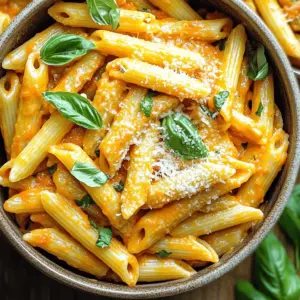 - 12 oz penne pasta - 1 can (14 oz) crushed tomatoes - 1 cup heavy cream - 2 cups vegetable broth - 1 medium onion, finely chopped - 3 garlic cloves, minced - 1 teaspoon dried oregano - 1 teaspoon salt - ½ teaspoon black pepper - 1 cup fresh basil leaves, chopped (plus extra for garnish) - ½ cup grated Parmesan cheese (optional) - 2 tablespoons olive oil When measuring the ingredients, keep these tips in mind: - Use a dry measuring cup for the pasta and cheese. - Use a liquid measuring cup for the heavy cream and broth. - Chopping the onion finely helps it cook faster and mix well. - Always pack the fresh basil leaves loosely in the cup to measure. You might want to add some ingredients for extra flavor: - A pinch of red pepper flakes for heat. - A splash of lemon juice for brightness. - Cooked chicken or shrimp for protein. - Spinach or other greens for added nutrition. Feel free to mix and match these options to make the dish your own! Start by gathering your ingredients. You will need: - 12 oz penne pasta - 1 can (14 oz) crushed tomatoes - 1 cup heavy cream - 2 cups vegetable broth - 1 medium onion, finely chopped - 3 garlic cloves, minced - 1 teaspoon dried oregano - 1 teaspoon salt - ½ teaspoon black pepper - 1 cup fresh basil leaves, chopped (plus extra for garnish) - ½ cup grated Parmesan cheese (optional) - 2 tablespoons olive oil Next, chop the onion and mince the garlic. This will help the flavors blend well later on. In a large pot or deep skillet, heat the olive oil over medium heat. Once hot, add the chopped onion. Cook until it turns translucent, which should take about 3-4 minutes. Now, add the minced garlic. Stir it for about a minute. You want it to smell good but not burn. Pour in the crushed tomatoes, vegetable broth, and heavy cream. Mix in the dried oregano, salt, and black pepper. Stir well to combine everything. Bring this mixture to a gentle simmer. When it starts bubbling, add the penne pasta. Stir to coat the pasta in the sauce. Cover the pot with a lid and lower the heat. Let the pasta cook for about 12-15 minutes. Stir occasionally to keep it from sticking. Once the pasta is al dente, remove the pot from the heat. Stir in the chopped basil and cheese if you’re using it. Allow the pasta to rest for a couple of minutes. This will help the sauce get thicker. Taste your dish. Adjust the seasoning if you want more salt or pepper. Serve the creamy pasta in shallow bowls. Add a few extra basil leaves and a sprinkle of Parmesan on top for a nice touch. Enjoy your meal! To make the best creamy pasta sauce, use fresh ingredients. Start with good olive oil for a rich flavor. Heat it until it shimmers, then add chopped onion. Cook it until it turns soft and clear. Next, garlic adds depth. Cook it only until it smells great. This step sets the stage for your sauce. When you add crushed tomatoes, make sure they are high quality. They bring acidity and sweetness. Then, pour in the heavy cream. This makes the sauce rich and smooth. Stir in dried oregano, salt, and black pepper for flavor. Always taste as you go to adjust the seasoning. One common mistake is cooking pasta too long. This can make it mushy. Always check the cooking time on the package. Stir the pasta often to prevent sticking. If you do not, it may clump together. Another mistake is not allowing the sauce to thicken. Let the dish rest covered after cooking. This helps the sauce become creamy and stick to the pasta. Lastly, avoid skipping the fresh basil. It adds a bright taste that makes the dish shine. Presentation is key for any dish. Serve the pasta in shallow bowls for a nice look. Add a sprinkle of Parmesan cheese on top for flavor and visual appeal. Fresh basil leaves can add a pop of color. Place them on top just before serving. This will impress your guests and make the dish feel special. {{image_4}} To make this dish vegan, you can swap out the heavy cream for coconut milk. It adds creaminess and a hint of sweetness. Use nutritional yeast instead of Parmesan cheese. This gives a cheesy flavor without dairy. You can also add more veggies like spinach or bell peppers for extra nutrients. If you want to add protein, chicken and shrimp work great. For chicken, use diced breast pieces. Sauté them in the pot before adding onions. For shrimp, add them in the last few minutes of cooking. They cook fast and stay tender. Both options make the dish more filling. While penne is perfect, you can use other pasta shapes too. Fusilli or farfalle are fun and hold sauce well. Spaghetti or linguine works too, but they may need extra stirring. Choose a shape you like, and don’t be afraid to experiment! Each shape brings a new texture to your creamy tomato basil pasta. After you make this One-Pot Creamy Tomato Basil Pasta, you can store leftovers in the fridge. Let the pasta cool to room temperature first. Then, transfer it to a container with a tight lid. It stays fresh for up to three days. When you are ready to eat it, just check the smell and look for any signs of spoilage. If you want to keep the pasta longer, freezing is a great option. First, make sure the pasta is cool. Then, divide it into meal-sized portions. Use freezer-safe bags or containers to store it. Remove as much air as you can to prevent freezer burn. The pasta can last for up to three months in the freezer. When you want to eat it again, thaw it in the fridge overnight before reheating. Reheating your pasta is simple. If you stored it in the fridge, microwave it in short bursts. Stir it every minute to heat evenly. If you froze it, thaw it first in the fridge. Then, you can reheat it on the stove or in the microwave. Add a splash of water or cream to help the sauce stay creamy. Make sure it’s hot all the way through before serving. Enjoy your pasta just like when it was fresh! To make this dish gluten-free, choose gluten-free penne pasta. Many brands offer great options. You can find them in most grocery stores. Cook the pasta as you would regular penne. The other ingredients in this recipe are naturally gluten-free. Just make sure to check labels on canned tomatoes and broth. Yes, you can use fresh tomatoes. For best results, use about 2 pounds of ripe tomatoes. First, peel and chop them into small pieces. You can roast them for extra flavor. Then, add them to the pot when you usually add the canned tomatoes. You may need to adjust cooking times. Leftovers will last about 3 to 5 days in the fridge. Store them in an airtight container. To keep the pasta creamy, add a splash of broth or cream when reheating. This will help restore the sauce's texture. Always check for any off smells before eating leftovers. In this post, we covered how to create a tasty creamy pasta sauce. You learned about the key ingredients and their measurements. I shared steps for prep and cooking, along with serving tips. We discussed common mistakes and ways to make the dish shine. You also found out how to customize it with proteins and vegan options. Finally, we talked about storage and answered common questions. With these tips, you can make a creamy pasta dish that wows everyone. Enjoy your cooking adventure!