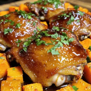 To make Honey Garlic Chicken & Sweet Potatoes Sheet Pan, you will need these simple ingredients: - 4 chicken thighs (bone-in, skin-on) - 2 large sweet potatoes, peeled and cut into 1-inch cubes - ¼ cup honey - 4 cloves garlic, minced - 2 tablespoons low-sodium soy sauce - 1 tablespoon olive oil (for the marinade) - 1 tablespoon olive oil (for sweet potatoes) - ½ teaspoon ground ginger - ½ teaspoon smoked paprika - Salt and pepper to taste - Fresh parsley, chopped (for garnish) Each ingredient plays a key role in making this dish full of flavor. The chicken thighs bring rich taste, while sweet potatoes offer a sweet contrast. Honey and garlic create a sticky glaze that makes every bite delicious. The soy sauce adds depth to the marinade. Olive oil helps everything cook evenly, and spices like ginger and smoked paprika add warmth and complexity. Salt and pepper enhance all the flavors, and fresh parsley gives a bright finish. Gather these ingredients to start your cooking adventure! - Preheat your oven to 400°F (200°C). - Line a large baking sheet with parchment paper for easy cleanup. - In a bowl, whisk together the honey, minced garlic, soy sauce, olive oil, ground ginger, smoked paprika, salt, and pepper. This marinade adds great flavor to the chicken. - Peel and cut the sweet potatoes into 1-inch cubes. Place them in a large bowl. Drizzle with 1 tablespoon olive oil and season with salt and pepper. Toss to coat evenly. - Spread the sweet potatoes on one half of the prepared baking sheet. Make sure they are in a single layer to cook well. - Pat the chicken thighs dry with a paper towel. This helps the skin get crispy. Place the chicken skin-side up on the other half of the baking sheet. - Generously brush the honey garlic marinade over the chicken thighs. Let some sauce drip onto the sweet potatoes for extra flavor. - Roast the baking sheet in the oven for 25-30 minutes. The chicken should reach an internal temperature of 165°F (75°C). The sweet potatoes will be tender and slightly caramelized. - At the halfway mark, stir the sweet potatoes. This helps them roast evenly. - When done, take the baking sheet out of the oven. Let it rest for 5 minutes. This keeps the chicken juicy. - Before serving, sprinkle fresh chopped parsley on top. This adds color and flavor to your dish. - Achieving crispy chicken skin: Pat the chicken thighs dry with a paper towel. The drier the skin, the crispier it gets. Brush on the honey garlic marinade generously for flavor and color. - Ensuring even cooking for sweet potatoes: Cut the sweet potatoes into 1-inch cubes. This size ensures they cook evenly. Spread them in a single layer on the baking sheet. Stir them halfway through the cooking time for perfect roasting. - Adding spices or herbs: Try adding a pinch of cayenne pepper for heat. Fresh thyme or rosemary brings a nice earthy flavor. Just sprinkle them over your chicken and sweet potatoes. - Adjusting sweetness or saltiness: If you prefer a sweeter taste, add more honey. For a saltier kick, add a splash of soy sauce. Taste the marinade before using it to find your perfect balance. - Best side dishes to complement the meal: A simple green salad pairs well with this dish. You can also serve it with steamed broccoli or green beans for a colorful plate. - Presentation ideas: Plate the chicken thighs with sweet potatoes on the side. Drizzle any extra honey garlic sauce over everything. Top it with fresh parsley for a pop of color. {{image_4}} You can switch up proteins in this recipe. Try using chicken breasts for a leaner option. Tofu makes a great plant-based substitute. It absorbs the honey garlic flavor well. For vegetables, sweet potatoes are perfect, but you can use other options too. Carrots, bell peppers, or broccoli work nicely. They add color and taste to your dish. If you need gluten-free options, use tamari instead of soy sauce. It offers the same taste without gluten. For a low-carb version, skip the sweet potatoes. Instead, try cauliflower or zucchini. Both options are tasty and healthy. You can adapt this recipe for an air fryer. Cook the chicken and sweet potatoes at 375°F for about 20 minutes. This method makes the chicken extra crispy. You can also grill or use the stovetop. For grilling, cook the chicken on medium heat. Sauté the sweet potatoes in a pan with a little olive oil until tender. This gives a nice smoky flavor. To keep your honey garlic chicken and sweet potatoes fresh, follow these steps: - Let the dish cool to room temperature. - Store leftovers in an airtight container. - Refrigerate within two hours after cooking. - Use within three to four days for best taste. Using clear containers helps you see what's inside. Label them with the date. This way, you won't forget when you made the dish. Reheating your meal properly keeps it tasty. Here are my top tips: - Use an oven to reheat. Preheat it to 350°F (175°C). - Place the chicken and sweet potatoes on a baking sheet. - Heat for about 15-20 minutes until warm. If you want to freeze leftovers, pack them in freezer-safe bags. Remove as much air as possible. They can last up to three months in the freezer. When ready to eat, thaw in the fridge overnight before reheating. This keeps the texture nice and fresh. How long do I need to cook the chicken? You should cook the chicken for 25-30 minutes. Make sure the internal temperature reaches 165°F (75°C). This ensures the chicken is safe to eat and juicy. Can I use boneless chicken thighs? Yes, you can use boneless chicken thighs. They will cook faster, so check them at around 20 minutes. Adjust the cooking time based on the thickness of the meat. What is the best way to know when the sweet potatoes are done? The sweet potatoes are done when they are tender and caramelized. You can test this by poking them with a fork. They should be easy to pierce. Is it possible to make this dish ahead of time? Yes, you can prep the chicken and sweet potatoes ahead of time. Marinate the chicken and cut the sweet potatoes. Store them in the fridge for up to 24 hours before cooking. What can I serve with honey garlic chicken and sweet potatoes? You can serve a fresh salad or steamed green beans. Both pair well with the sweet and savory flavors of this dish. Can I add more vegetables to the recipe? Absolutely! You can add veggies like broccoli, bell peppers, or carrots. Just cut them into similar sizes for even cooking. This blog post covered a tasty recipe using chicken thighs and sweet potatoes. I shared step-by-step instructions and cooking tips that help you make this dish perfectly. You can also customize it with different veggies or proteins to suit your needs. Storing leftovers and reheating methods ensure this meal stays delicious. Remember, cooking can be fun and rewarding. Experiment with flavors and enjoy your time in the kitchen. Happy cooking!