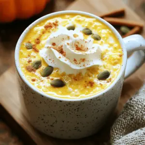 - 1 cup rolled oats - 2 cups water or milk - 1/2 cup pumpkin puree - 1 teaspoon pumpkin spice blend - 1 tablespoon maple syrup - 1/2 teaspoon vanilla extract - A pinch of salt In this delightful recipe, I use simple yet essential ingredients. The rolled oats serve as a hearty base. They add fiber and keep you full. Using water or milk changes the texture. Milk gives a creamier feel, while water keeps it light. Pumpkin puree is the star of the show. It adds rich flavor and a beautiful color. The pumpkin spice blend brings warmth and that cozy fall vibe. Maple syrup adds natural sweetness. If you prefer honey, that works too! Lastly, a pinch of salt balances the flavors. It enhances the sweetness and brings out the pumpkin taste. - Whipped cream - Cinnamon dusting - Toasted pumpkin seeds Topping your Pumpkin Spice Oatmeal Latte makes it even better! Whipped cream adds a luxurious touch. A dash of cinnamon on top gives it visual appeal and extra warmth. Toasted pumpkin seeds add crunch. They provide a nice contrast to the creamy latte. You can mix and match these toppings based on your taste. For full details on how to make this cozy drink, check the Full Recipe. - First, combine 1 cup of rolled oats, 2 cups of water or milk, and a pinch of salt in a saucepan. - Heat the mixture over medium heat until it starts to boil. - Once boiling, reduce the heat to low and let it simmer for about 5 minutes. - Stir occasionally to keep the oats from sticking. They should become creamy and fully cooked. - Next, add 1/2 cup of pumpkin puree, 1 teaspoon of pumpkin spice, 1 tablespoon of maple syrup, and 1/2 teaspoon of vanilla extract. - Stir everything well to mix the flavors. - Let it heat for 1-2 minutes. This helps the flavors blend nicely. - For a frothy latte-like texture, grab an immersion blender. - Blend the mixture until it becomes light and airy. - If you like a hearty oatmeal, you can skip this step. Now your pumpkin spice oatmeal latte is ready to enjoy! For the full recipe, refer to the beginning of this article. To make your Pumpkin Spice Oatmeal Latte extra creamy, use milk instead of water. Milk adds a rich texture that makes every sip delightful. If you prefer a lighter version, stick with water. Next, adjust the water-to-oat ratio. Using more milk will give you a creamier feel. For a heartier dish, keep the original ratio. When it comes to sweetness, you can choose maple syrup or honey. Maple syrup gives a rich flavor that pairs well with pumpkin spice. Honey adds a floral note but can be sweeter. If you want natural sweeteners, try agave syrup or coconut sugar. These will add a different taste but continue the healthy vibe of the dish. To take your latte to the next level, add more spices or flavors. Consider adding a little extra cinnamon or nutmeg for warmth. A splash of vanilla extract can also deepen the flavor. You can substitute pumpkin puree with other fruits like mashed banana or applesauce. These fruits will change the flavor but still keep things cozy and delicious. Try these tips to make your Pumpkin Spice Oatmeal Latte exactly how you like it! For the full details, check out the Full Recipe. {{image_4}} You can easily make this Pumpkin Spice Oatmeal Latte without dairy. Using almond or oat milk works great. These options give it a nice flavor and keep it creamy. Coconut milk adds a tropical twist too. It brings extra richness and a hint of sweetness. Just swap the milk in the recipe with your choice. Adding seasonal spices can change the taste. Try incorporating apple pie spice for a fun fall twist. This spice blend brings warmth and sweetness. You can also add cocoa for a mocha version. This gives a nice chocolate flavor that pairs well with pumpkin. It makes your latte feel special and different. Want a chilled drink? You can adapt the recipe for a cold brew. Start by making the pumpkin oatmeal as usual. Once it's cool, pour it over ice. You might want to blend it again for a smooth texture. This way, you keep the creamy taste while sipping on something refreshing. Enjoy it on a hot day or whenever you want a cool treat! To store leftover pumpkin spice oatmeal latte, let it cool first. Transfer it to an airtight container. It can stay fresh in your fridge for up to three days. When you're ready to enjoy it again, simply reheat it on the stove or in the microwave. If using the microwave, heat in short bursts, stirring in between for even warming. This keeps the texture nice and creamy. You can freeze portions of your pumpkin spice oatmeal latte for later use. Pour the cooled oatmeal into freezer-safe containers. Leave some space at the top, as the mixture will expand when frozen. It can last for about one month in the freezer. When you're ready to eat, take it out and let it thaw in the fridge overnight. Reheat it on the stove or in the microwave, adding a splash of water or milk to restore creaminess. This latte keeps well for about 3 to 5 days in the fridge. Make sure to store it in an airtight container. When you are ready to enjoy it again, just reheat it on the stove or in the microwave. Stir well to mix everything together again. Yes, you can use instant oats if you prefer. Instant oats cook faster and will make your latte smoother. However, they may lose some texture and creaminess. Rolled oats give a heartier feel, which many people love. If you can't find pumpkin puree, you can use sweet potato puree or butternut squash puree. Both options give a similar flavor and texture. You could also mash cooked carrots for a sweet twist, but it will change the taste a bit. To make this latte vegan, use plant-based milk like almond or oat milk. Replace honey with maple syrup or agave nectar for sweetness. Ensure your pumpkin spice and any toppings are also dairy-free to keep it vegan-friendly. You learned how to make a delicious pumpkin spice oatmeal latte. We covered key ingredients, smooth preparation steps, and helpful tips to achieve the best flavors. You can tweak this recipe with various toppings, dairy-free options, or even seasonal twists to fit your taste. Remember to store leftovers properly for future enjoyment. This warm drink is not just tasty; it's also flexible. Enjoy making this cozy treat that can warm up any day!