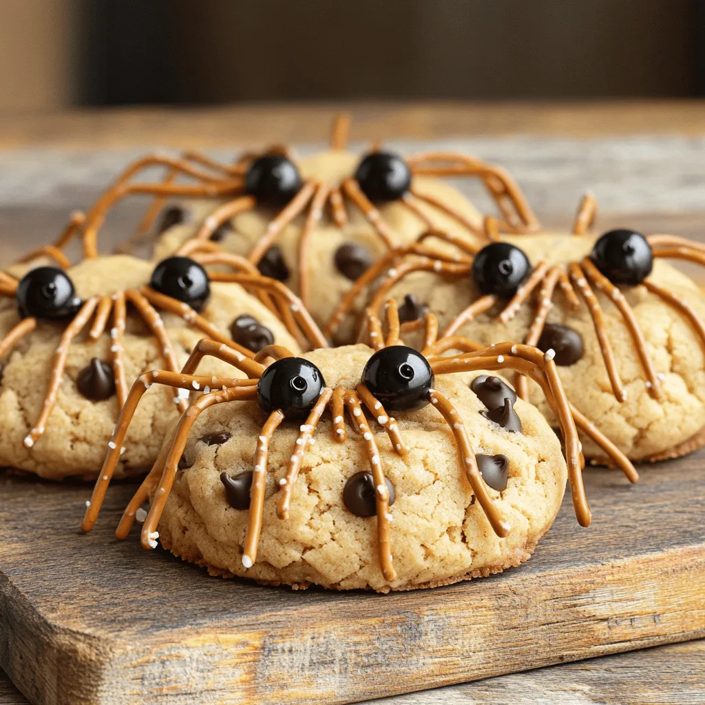 - 1 cup creamy peanut butter - 1 cup packed brown sugar - 1 large egg - 1 teaspoon baking soda - 1/2 teaspoon vanilla extract - 1 cup semi-sweet chocolate chips - 1 cup pretzel sticks (for spider legs) - 1 tube of black frosting (for decorating) You can swap brown sugar with maple syrup or honey if you want. This will change the taste a bit but still keep it sweet. For a gluten-free option, look for gluten-free pretzel sticks. These are easy to find at many stores. This way, everyone can enjoy the fun of making these cookies! Feel free to explore other options and don’t hesitate to get creative. You can even use different nut butters like almond or cashew butter. Just remember, each change will give a new twist to the flavor! To start, preheat your oven to 350°F (175°C). This step is key. A hot oven ensures your cookies bake evenly. While the oven heats, prepare your baking sheet. Line it with parchment paper. This prevents the cookies from sticking. It also makes cleanup easier. In a medium bowl, add 1 cup of creamy peanut butter, 1 cup of packed brown sugar, and 1 large egg. Stir these together until smooth. You want to mix well so every bite is tasty. Then, fold in 1 teaspoon of baking soda and 1/2 teaspoon of vanilla extract. Mix again until fully blended. Next, carefully add 1 cup of semi-sweet chocolate chips. Make sure they spread throughout the dough. This adds sweet bursts in each cookie. For baking, use the drop cookie method. Take a tablespoon of dough and drop it onto the baking sheet. Space each scoop about 2 inches apart. This space lets the cookies spread while baking. Bake them for 10-12 minutes. Look for the edges to set while the centers stay soft. They will firm as they cool. Once done, pull them from the oven. Let them cool on the baking sheet for about 5 minutes before moving to a wire rack. This helps them keep their shape. To make the best spider cookies, focus on their shape. First, roll the cookie dough into balls. Keep them about the size of a golf ball. This size helps them hold their shape while baking. When you place the dough on the baking sheet, press them gently to flatten slightly. This step makes it easier to decorate later. For the spider legs, use pretzel sticks. After baking and cooling the cookies, take two pretzel sticks for each cookie. Press them into the sides of the cookie at an angle. This gives the spider its creepy look. Make sure to press them in evenly so they look great. Now comes the fun part—decorating your spiders! Use black frosting for the eyes and details. You can make big, round eyes or tiny dots. It’s fun to let kids help with this part. They might have creative ideas! If you want to get even spookier, try adding candy eyes or using chocolate chips for the eyes. You can also sprinkle edible glitter on top. This makes your spider cookies shine and look more magical. For a Halloween twist, add some gummy worms or candy corn around them. These decoration tips will surely make your peanut butter spider cookies a hit! For the complete recipe, check the [Full Recipe]. {{image_4}} You can make your spider cookies even more exciting! Adding peanut butter chips or butterscotch chips gives a new taste. The sweet, creamy flavors mix well with peanut butter. You can also use other nut butters. Almond butter or cashew butter works great. They both have unique flavors that change the cookie's taste. Make your cookies fit any theme! For Halloween, use orange and black sprinkles. You can also shape them into pumpkins or ghosts. For other holidays, adapt your designs. Try snowflakes for winter or flowers for spring. Use your creativity to make your cookies fun and festive! The possibilities are endless. To keep your peanut butter spider cookies fresh, choose an airtight container. A glass jar or a plastic container works well. These containers keep moisture out and help the cookies stay soft. Store the cookies at room temperature. They last for about 5 days. You can freeze the unbaked dough for future fun! First, scoop the dough into balls on a baking sheet. Place the sheet in the freezer for about an hour. Once firm, transfer the dough balls to a freezer bag. Be sure to remove as much air as possible. They can stay frozen for up to 3 months. To bake frozen cookies, take them out and let them thaw on the counter for 15 minutes. Then, bake them as you normally would. This way, you get fresh cookies anytime! Yes, you can make spider cookies without eggs! To replace one egg, you can use: - 1/4 cup unsweetened applesauce - 1/4 cup mashed banana - 1 tablespoon ground flaxseed mixed with 2.5 tablespoons water These options keep your cookies moist and tasty. Applesauce adds sweetness while banana brings a nice flavor. Flaxseed is a great choice for extra nutrition. To achieve softer cookies, follow these tips: - Use room temperature ingredients. - Do not bake them too long. Bake until the edges are set. - Let them cool on the baking sheet for a few minutes before moving them. This helps keep them soft and chewy. Yes, you can make gluten-free spider cookies! Use gluten-free flour blends. You can also try: - Almond flour - Oat flour - Coconut flour Make sure that your pretzel sticks are gluten-free, too. This way, everyone can enjoy these fun treats! If your cookie dough is too sticky, you can: - Chill the dough in the fridge for 30 minutes. This makes it easier to handle. - Add a little more flour, one tablespoon at a time, until it feels right. - Use wet hands when shaping the dough. This helps the dough not stick to your hands. Remember, it’s all about having fun and creating tasty treats! For the full recipe, check out the [Full Recipe]. In this article, we've explored how to make fun and spooky spider cookies. You learned about the key ingredients and possible substitutes. I shared clear steps for mixing and baking the dough, along with tips for shaping and decorating. Remember, you can customize flavors and themes for any time of year. Proper storage will keep these treats fresh for longer. Enjoy making these cookies! They are a delightful way to bring fun into your kitchen. Happy baking!