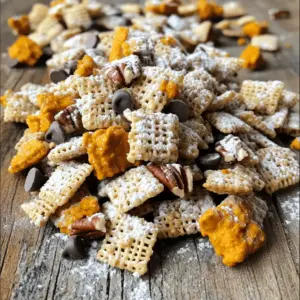 - 6 cups rice Chex cereal - 1 cup pumpkin purée - 1/2 cup natural peanut butter - 1/4 cup pure maple syrup - 1 teaspoon ground cinnamon - 1/2 teaspoon pure vanilla extract - 1 cup powdered sugar - 1 cup mini dog-safe chocolate chips (optional) - 1/2 cup finely chopped pecans (optional) - 1/2 cup dried cranberries or raisins (unsweetened) This treat is both tasty and nutritious for your dog. Each serving contains a good mix of calories and nutrients. For example, pumpkin adds fiber and vitamins. It helps with digestion and keeps your dog healthy. Peanut butter is a great source of protein and healthy fats. Just make sure it has no xylitol, as it is toxic for dogs. Cranberries can also be beneficial. They offer antioxidants and support urinary health. Overall, Harvest Puppy Chow fits well into a balanced diet. It provides energy while still being a fun treat. Always check your dog's response to new foods. If any issues arise, consult your vet. This treat can make your dog feel special while keeping health in mind. You can find the full recipe above for detailed steps to make this delightful snack! 1. Start with 6 cups of rice Chex cereal in a large mixing bowl. This is the base for your Harvest Puppy Chow. 2. In a medium saucepan, combine 1 cup of pumpkin purée, 1/2 cup of natural peanut butter, 1/4 cup of pure maple syrup, 1 teaspoon of ground cinnamon, and 1/2 teaspoon of pure vanilla extract. 3. Heat this mixture on low. Stir it often until it becomes smooth, which takes about 3-5 minutes. Keep an eye on it to prevent burning. 4. Once everything is smooth, take it off the heat. Slowly pour it over the rice Chex cereal. Use a spatula to mix gently, ensuring each piece gets coated. 1. Let the coated cereal cool for about 10 minutes at room temperature. This helps the mixture set a bit. 2. Take a large zip-top bag. Add 1 cup of powdered sugar and any optional ingredients you want, like mini dog-safe chocolate chips, chopped pecans, or dried cranberries. 3. Add the cooled cereal mixture into the bag. Seal it tightly and shake it well. This coats all the cereal pieces in powdered sugar. 1. Spread the Harvest Puppy Chow onto a parchment-lined baking sheet. Make sure it’s in an even layer. Let it cool completely for about 15-20 minutes. 2. Once it’s cool, break it into bite-sized clusters. Store these in an airtight container to keep them fresh. For the full recipe, check the earlier section. Enjoy making this tasty treat for your furry friend! To ensure even coating of the cereal, start with dry rice Chex. Pour the cereal into a large bowl. When you warm the pumpkin mixture, stir it often. This keeps it smooth and prevents burning. Once heated, pour it over the cereal slowly. Use a spatula to fold the cereal carefully. This way, every piece gets coated without breaking. To prevent the mixture from burning, keep the heat low. Stir continuously and watch closely. If it starts to stick, lower the heat more. You want a warm mix, not a hot one. This method will give you a perfect blend without any burnt spots. For freshness, use an airtight container. Glass jars or plastic bins work well. Just make sure they're sealed tight. This keeps your Harvest Puppy Chow crunchy for longer. For a fun presentation, serve it in a cute dog bowl. You can also package it in treat bags. This makes a great gift for dog lovers! Add a little ribbon for a nice touch. Your furry friends will love their tasty treat! {{image_4}} You can get creative with your Harvest Puppy Chow by trying different nut butters. Almond butter adds a nice twist. Cashew butter can also work well. Just make sure they are safe for dogs. You can also add various dried fruits to the mix. Try chopped apples or blueberries for a fruity kick. These fruits offer extra vitamins and make the treat more fun. Make sure the dried fruits do not have added sugar. If you want a gluten-free version, use gluten-free rice Chex cereal. Many brands make safe options. Check the label to be sure. For a low-sugar treat, reduce the amount of maple syrup. You might also skip the powdered sugar coating. Your dog will still enjoy the yummy flavors! Store your Harvest Puppy Chow in an airtight container. This keeps it fresh and safe. Place the container in a cool, dry area. Avoid direct sunlight and heat. Harvest Puppy Chow lasts about 1-2 weeks. Look for changes in smell or texture. If it feels stale or has a strange odor, it's time to toss it. Always check for mold, especially if you added dried fruit. Keeping an eye on freshness ensures your pup enjoys tasty treats! Yes, Harvest Puppy Chow can work for most dog breeds. However, smaller breeds may need smaller portions. Larger breeds may want more. Always watch your dog's response to new foods. Some dogs have allergies or sensitivities. If your dog has special needs, check with your vet first. Yes, you can enjoy a version of this recipe! Just adjust the flavors. You can add a pinch of salt or use more spices. Swap the dog-safe chocolate chips for regular ones. You can also use sugar instead of powdered sugar. This way, you can share the treat with your friends too! You can find most ingredients at local grocery stores. Look for rice Chex cereal and pumpkin purée in the cereal or canned goods aisle. Natural peanut butter is usually in the nut butter section. For pure maple syrup, check the baking aisle. If you want specialty items, try online stores like Amazon. They often have organic options too. In this blog post, we explored how to make Harvest Puppy Chow, a fun treat for your dog. We discussed all the key ingredients, including rice Chex cereal and pumpkin purée, and shared easy step-by-step instructions. I also highlighted nutritional benefits and offered tips on storage and variations. As you create this dog-friendly snack, remember to have fun and be creative. Your dog will love these tasty bites! Enjoy making puppy chow, and keep your furry friend happy and healthy.