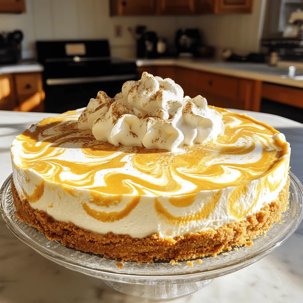 To make the No-Bake Pumpkin Spice Latte Cheesecake, you will need a variety of key ingredients. Each one plays an important role in creating that rich and creamy texture, along with the delightful flavors of pumpkin spice. Here’s the complete list of ingredients you’ll need: - 2 cups graham cracker crumbs - 1/2 cup unsalted butter, melted - 1 cup cream cheese, softened to room temperature - 1/2 cup powdered sugar - 1 cup heavy whipping cream - 1/2 cup pumpkin puree - 1 teaspoon vanilla extract - 1 teaspoon pumpkin spice blend - 1/4 cup strong brewed coffee, cooled - 2 tablespoons gelatin powder (or agar-agar for a vegetarian alternative) - 4 tablespoons cold water Gathering these ingredients is the first step in your cheesecake adventure. The graham cracker crumbs create a crunchy base. The unsalted butter helps to bind the crust together. Cream cheese adds that rich creaminess that makes cheesecake so dreamy. Powdered sugar sweetens the mix, while heavy whipping cream gives the filling a light, airy texture. Pumpkin puree and pumpkin spice blend bring in that warm, fall flavor we all crave. The brewed coffee adds depth to the overall taste. Finally, gelatin is essential for setting the cheesecake, ensuring it holds its shape when sliced. Keep everything ready, and let’s move on to making this delicious cheesecake! Start by mixing 2 cups of graham cracker crumbs with 1/2 cup of melted unsalted butter. Use a fork to blend them together until the crumbs are well-coated. Next, press this mixture firmly into the bottom of a 9-inch springform pan. This helps form a solid crust. After that, place the pan in the refrigerator to chill while you prepare the filling. In a small bowl, sprinkle 2 tablespoons of gelatin powder over 4 tablespoons of cold water. Let it sit for about 5 minutes. This lets the gelatin absorb the water and become spongy. This process is called blooming and it is vital for the texture of your cheesecake. In a large mixing bowl, beat 1 cup of softened cream cheese with 1/2 cup of powdered sugar using an electric mixer. Mix until smooth and creamy. Then, add 1/2 cup of pumpkin puree, 1 teaspoon of vanilla extract, 1 teaspoon of pumpkin spice blend, and 1/4 cup of cooled brewed coffee. Blend these ingredients until they are well combined and creamy. In a separate bowl, whip 1 cup of heavy whipping cream with an electric mixer. Beat it until soft peaks form. This may take a few minutes. Once whipped, gently fold the whipped cream into the pumpkin mixture using a spatula. Be careful not to deflate the cream; this helps keep the filling light and airy. Heat the bloomed gelatin in the microwave for about 10-15 seconds until it dissolves completely. Let it cool slightly. Then, stir it into the pumpkin cheesecake mixture. Make sure it is evenly mixed to ensure the cheesecake sets properly. Pour the pumpkin spice cheesecake filling over the chilled graham cracker crust. Use a spatula to smooth the top. Cover the cheesecake with plastic wrap or a lid. Refrigerate it for at least 4 hours, or overnight if possible. This chilling time is crucial for the cheesecake to set properly. To get the best texture for your cheesecake, use room temperature cream cheese. Cold cream cheese can create lumps. It is hard to mix well when cold. Let it sit out for about 30 minutes before mixing. When you whip the cream, watch for soft peaks. This means the cream is ready. To fold it into the pumpkin mixture, use a spatula. Gently lift and turn the mixture. This keeps the air in the whipped cream. Be careful not to stir too hard or too fast. A beautiful cheesecake deserves a nice look. You can garnish with whipped cream or a sprinkle of cinnamon. Drizzle caramel sauce on top for extra flair. Try adding a few coffee beans or small pumpkins on the plate. It gives a festive touch. Use decorative plates to serve. A nice platter can make your dessert pop. You want it to look just as good as it tastes. One common mistake is overmixing the batter. Mixing too much can make your cheesecake dense. Just mix until everything is combined well. Not chilling long enough can ruin your cheesecake. If it isn’t set properly, it won’t slice well. Chill it for at least 4 hours. For the best results, chill overnight. This allows the flavors to meld together. {{image_4}} You can switch up the spices in your cheesecake. Try adding more cinnamon or a bit of nutmeg for a warm twist. You can even use a mix of spices to create your own blend. For a fun twist, why not add chocolate or caramel flavors? You can mix in some melted chocolate with the filling. Drizzle caramel sauce on top for a sweet finish. Want to make it gluten-free? Use gluten-free graham cracker crumbs for the crust. You can also swap in almond flour or ground oats. If you're looking for a vegan version, use coconut cream instead of heavy cream and replace the cream cheese with a vegan alternative. Just make sure your gelatin is plant-based, like agar-agar, to keep it vegan-friendly. Pair your cheesecake with a warm drink like coffee or chai tea. It makes a great dessert after a cozy meal. For parties, serve it with seasonal fruits like pomegranate or a side of spiced cider. You can also get creative and serve it with a scoop of pumpkin ice cream for a fun twist! To keep your no-bake pumpkin spice latte cheesecake fresh, store it in the fridge. Use an airtight container or cover it with plastic wrap. This prevents the cheesecake from absorbing other odors. If you want to save it for later, you can freeze it. Slice the cheesecake into portions, wrap each slice in plastic wrap, and place them in a freezer-safe bag. This keeps the slices separate and easy to grab. In the fridge, the cheesecake stays fresh for about five days. Check for any off smells or changes in texture. If the surface looks dry or has cracks, it may be time to toss it. Spoiled cheesecake can also develop a sour smell, which is a clear sign of spoilage. This cheesecake is best served cold, so reheating is not needed. If it seems a little soft after freezing, let it thaw in the fridge for a few hours. Before serving, you can refresh it by adding a dollop of whipped cream or a sprinkle of pumpkin spice. This gives it a nice touch and brings back that fresh taste. The cheesecake takes at least 4 hours to set in the fridge. However, for the best results, chill it overnight. This time allows the flavors to meld and the texture to firm up nicely. Yes, you can prepare this cheesecake a day or two ahead. Just be sure to cover it well with plastic wrap to keep it fresh. This will save you time on the day you plan to serve it. If you want a vegetarian option, use agar-agar instead of gelatin. It works well and sets similarly. Just follow the package instructions for blooming and dissolving. You can tell the cheesecake is ready when it feels firm to the touch. If it jiggles a little in the center, that’s okay. It will firm up more as it chills. Yes, this cheesecake can be frozen. Wrap it tightly in plastic wrap and then foil to prevent freezer burn. To thaw, place it in the fridge overnight before serving. This blog post detailed how to make a delicious pumpkin cheesecake. We covered the key ingredients, from graham crackers to espresso, and shared step-by-step instructions. You learned tips for getting the texture just right and explored flavorful variations to try. Don't forget proper storage methods to keep your cheesecake fresh. With this knowledge, you’re ready to create a tasty dessert that impresses. Enjoy each step and make it your own. Happy baking!