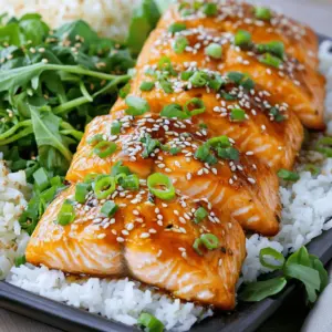 To start, you need 1 pound of fresh salmon fillet. Cut it into bite-sized cubes. This salmon should be bright and firm. Freshness is key for the best flavor. Next, gather the marinade ingredients. You will need: - 3 tablespoons honey (raw is best for flavor) - 2 tablespoons soy sauce (or tamari for gluten-free) - 3 cloves garlic, finely minced - 1 tablespoon freshly grated ginger - 1 tablespoon extra virgin olive oil - Sea salt and freshly cracked black pepper, to taste These ingredients create a sweet and savory mix that brings out the salmon’s taste. For the final touch, consider some optional garnishes: - 1 tablespoon toasted sesame seeds - 2 green onions, thinly sliced These add both crunch and color, making your dish pop. They also enhance the dish's visual appeal when served. To start, grab a medium mixing bowl. In this bowl, whisk together three tablespoons of honey, two tablespoons of soy sauce, three cloves of minced garlic, and one tablespoon of freshly grated ginger. Mix until the honey dissolves and everything blends well. This marinade gives the salmon its sweet and savory flavor. Next, take one pound of fresh salmon fillet and cut it into bite-sized cubes. Season the salmon with a sprinkle of sea salt and freshly cracked black pepper. Then, add the seasoned salmon to the marinade. Gently toss the fish to coat every piece evenly. Let the salmon marinate for about 15 minutes. This time helps the salmon absorb all the flavors. Heat a large non-stick skillet over medium-high heat. Pour in one tablespoon of extra virgin olive oil. Wait until the oil shimmers slightly, which means it’s hot enough. Carefully add the marinated salmon bites to the skillet. Make sure to leave space between the pieces to allow even cooking. Sear the salmon for about 3-4 minutes on one side. Flip each piece and cook for another 3-4 minutes until golden brown and fully cooked. Once the salmon bites are cooked, pour the reserved marinade from the bowl into the skillet. Stir gently and let it simmer for about 1-2 minutes. This thickens the sauce, creating a sticky glaze that coats the salmon. When it’s done, remove the skillet from heat. Sprinkle toasted sesame seeds over the salmon for crunch. Finish with sliced green onions for a fresh touch. To cook salmon just right, start with fresh fillets. Cut them into bite-sized cubes. This helps them cook evenly. Use medium-high heat for the skillet. Sear one side for 3-4 minutes. Then flip and cook for another 3-4 minutes. Look for a golden brown color. Use a fork to check if the salmon flakes easily. If it does, it's done! To boost flavor, let the salmon marinate for at least 15 minutes. The honey, soy sauce, garlic, and ginger blend well together. You can also add a splash of lime juice for brightness. If you like spice, try adding a pinch of red pepper flakes to the marinade. This adds a nice kick! When serving, arrange the salmon bites on a nice platter. Drizzle some of the thickened glaze over the top. Sprinkle toasted sesame seeds for crunch. Add sliced green onions for color. For a full meal, serve the salmon with fluffy rice and mixed greens. This makes the dish look inviting and delicious! {{image_4}} You can easily make this dish gluten-free. Simply swap regular soy sauce for tamari. Tamari is a gluten-free soy sauce, and it works great. This change keeps the same rich flavor. You can also use coconut aminos as a soy sauce alternative. It brings a slight sweetness too. Feel free to mix and match ingredients to suit your taste. Don't have fresh ginger? Use ground ginger instead, but use less. If you want a different flavor, try maple syrup instead of honey. For a spicy kick, add a dash of red pepper flakes to the marinade. You can even use other fish, like trout, if salmon isn’t available. These honey garlic salmon bites shine on their own, but pair them with sides for a full meal. Serve them over fluffy rice for a classic touch. A side of steamed veggies adds color and nutrition. For a fresh twist, try a simple salad with a light vinaigrette. You can also serve them as a fun appetizer at your next gathering. Just place them on skewers for easy eating! To store your leftover salmon bites, place them in an airtight container. Make sure to let them cool before sealing. Keep the container in the fridge. They will stay fresh for up to three days. If you want to enjoy them later, try to use them soon. To freeze the salmon bites, let them cool completely first. Then, place them in a freezer-safe bag. Remove as much air as possible before sealing. This helps to prevent freezer burn. Your salmon bites can last up to three months in the freezer. When you're ready to eat, thaw them in the fridge overnight. To reheat, you can use a skillet or the microwave. If using a skillet, heat some oil over medium heat. Add the salmon and cook until warm, around 3-4 minutes. If you prefer the microwave, use a microwave-safe dish. Heat on low power for 1-2 minutes, checking often. This helps keep the salmon moist and tasty. Enjoy your leftover salmon bites just as much as the first time! For this recipe, I recommend using fresh salmon fillet. Wild-caught salmon has a rich flavor. You can also use farmed salmon if fresh wild-caught is not available. Both options work well for honey garlic salmon bites. The key is to choose a quality piece that has bright, clear flesh. Avoid salmon with a dull color or strong fishy smell. Yes, you can substitute honey with maple syrup or agave nectar. Both options provide sweetness, but they will change the flavor a bit. If you want a sugar option, brown sugar can work too. Just mix it well with the soy sauce and garlic to dissolve. Keep in mind that the taste may vary with each sweetener. To check if the salmon is done, look for a few signs. The flesh should turn opaque and easily flake with a fork. You can also use a meat thermometer; the internal temperature should reach 145°F. If you see the salmon browning nicely and it flakes easily, it’s ready to eat! Yes, you can bake the salmon bites in the oven. Preheat your oven to 400°F. Arrange the marinated salmon on a baking sheet lined with parchment paper. Bake for about 12-15 minutes. Keep an eye on them so they don’t overcook. The honey glaze will still caramelize nicely in the oven! In this blog post, we explored how to make delicious salmon bites. We covered key ingredients, from fresh salmon fillets to tasty marinades. I shared step-by-step instructions for cooking and glazing the salmon. Tips on perfecting your dish and variations for different diets were also included. Lastly, I provided storage info and answered common questions. Making salmon bites is easy and fun. Enjoy experimenting with flavors and ingredients! Happy cooking!