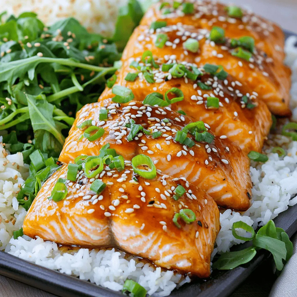 To start, you need 1 pound of fresh salmon fillet. Cut it into bite-sized cubes. This salmon should be bright and firm. Freshness is key for the best flavor. Next, gather the marinade ingredients. You will need: - 3 tablespoons honey (raw is best for flavor) - 2 tablespoons soy sauce (or tamari for gluten-free) - 3 cloves garlic, finely minced - 1 tablespoon freshly grated ginger - 1 tablespoon extra virgin olive oil - Sea salt and freshly cracked black pepper, to taste These ingredients create a sweet and savory mix that brings out the salmon’s taste. For the final touch, consider some optional garnishes: - 1 tablespoon toasted sesame seeds - 2 green onions, thinly sliced These add both crunch and color, making your dish pop. They also enhance the dish's visual appeal when served. To start, grab a medium mixing bowl. In this bowl, whisk together three tablespoons of honey, two tablespoons of soy sauce, three cloves of minced garlic, and one tablespoon of freshly grated ginger. Mix until the honey dissolves and everything blends well. This marinade gives the salmon its sweet and savory flavor. Next, take one pound of fresh salmon fillet and cut it into bite-sized cubes. Season the salmon with a sprinkle of sea salt and freshly cracked black pepper. Then, add the seasoned salmon to the marinade. Gently toss the fish to coat every piece evenly. Let the salmon marinate for about 15 minutes. This time helps the salmon absorb all the flavors. Heat a large non-stick skillet over medium-high heat. Pour in one tablespoon of extra virgin olive oil. Wait until the oil shimmers slightly, which means it’s hot enough. Carefully add the marinated salmon bites to the skillet. Make sure to leave space between the pieces to allow even cooking. Sear the salmon for about 3-4 minutes on one side. Flip each piece and cook for another 3-4 minutes until golden brown and fully cooked. Once the salmon bites are cooked, pour the reserved marinade from the bowl into the skillet. Stir gently and let it simmer for about 1-2 minutes. This thickens the sauce, creating a sticky glaze that coats the salmon. When it’s done, remove the skillet from heat. Sprinkle toasted sesame seeds over the salmon for crunch. Finish with sliced green onions for a fresh touch. To cook salmon just right, start with fresh fillets. Cut them into bite-sized cubes. This helps them cook evenly. Use medium-high heat for the skillet. Sear one side for 3-4 minutes. Then flip and cook for another 3-4 minutes. Look for a golden brown color. Use a fork to check if the salmon flakes easily. If it does, it's done! To boost flavor, let the salmon marinate for at least 15 minutes. The honey, soy sauce, garlic, and ginger blend well together. You can also add a splash of lime juice for brightness. If you like spice, try adding a pinch of red pepper flakes to the marinade. This adds a nice kick! When serving, arrange the salmon bites on a nice platter. Drizzle some of the thickened glaze over the top. Sprinkle toasted sesame seeds for crunch. Add sliced green onions for color. For a full meal, serve the salmon with fluffy rice and mixed greens. This makes the dish look inviting and delicious! {{image_4}} You can easily make this dish gluten-free. Simply swap regular soy sauce for tamari. Tamari is a gluten-free soy sauce, and it works great. This change keeps the same rich flavor. You can also use coconut aminos as a soy sauce alternative. It brings a slight sweetness too. Feel free to mix and match ingredients to suit your taste. Don't have fresh ginger? Use ground ginger instead, but use less. If you want a different flavor, try maple syrup instead of honey. For a spicy kick, add a dash of red pepper flakes to the marinade. You can even use other fish, like trout, if salmon isn’t available. These honey garlic salmon bites shine on their own, but pair them with sides for a full meal. Serve them over fluffy rice for a classic touch. A side of steamed veggies adds color and nutrition. For a fresh twist, try a simple salad with a light vinaigrette. You can also serve them as a fun appetizer at your next gathering. Just place them on skewers for easy eating! To store your leftover salmon bites, place them in an airtight container. Make sure to let them cool before sealing. Keep the container in the fridge. They will stay fresh for up to three days. If you want to enjoy them later, try to use them soon. To freeze the salmon bites, let them cool completely first. Then, place them in a freezer-safe bag. Remove as much air as possible before sealing. This helps to prevent freezer burn. Your salmon bites can last up to three months in the freezer. When you're ready to eat, thaw them in the fridge overnight. To reheat, you can use a skillet or the microwave. If using a skillet, heat some oil over medium heat. Add the salmon and cook until warm, around 3-4 minutes. If you prefer the microwave, use a microwave-safe dish. Heat on low power for 1-2 minutes, checking often. This helps keep the salmon moist and tasty. Enjoy your leftover salmon bites just as much as the first time! For this recipe, I recommend using fresh salmon fillet. Wild-caught salmon has a rich flavor. You can also use farmed salmon if fresh wild-caught is not available. Both options work well for honey garlic salmon bites. The key is to choose a quality piece that has bright, clear flesh. Avoid salmon with a dull color or strong fishy smell. Yes, you can substitute honey with maple syrup or agave nectar. Both options provide sweetness, but they will change the flavor a bit. If you want a sugar option, brown sugar can work too. Just mix it well with the soy sauce and garlic to dissolve. Keep in mind that the taste may vary with each sweetener. To check if the salmon is done, look for a few signs. The flesh should turn opaque and easily flake with a fork. You can also use a meat thermometer; the internal temperature should reach 145°F. If you see the salmon browning nicely and it flakes easily, it’s ready to eat! Yes, you can bake the salmon bites in the oven. Preheat your oven to 400°F. Arrange the marinated salmon on a baking sheet lined with parchment paper. Bake for about 12-15 minutes. Keep an eye on them so they don’t overcook. The honey glaze will still caramelize nicely in the oven! In this blog post, we explored how to make delicious salmon bites. We covered key ingredients, from fresh salmon fillets to tasty marinades. I shared step-by-step instructions for cooking and glazing the salmon. Tips on perfecting your dish and variations for different diets were also included. Lastly, I provided storage info and answered common questions. Making salmon bites is easy and fun. Enjoy experimenting with flavors and ingredients! Happy cooking!