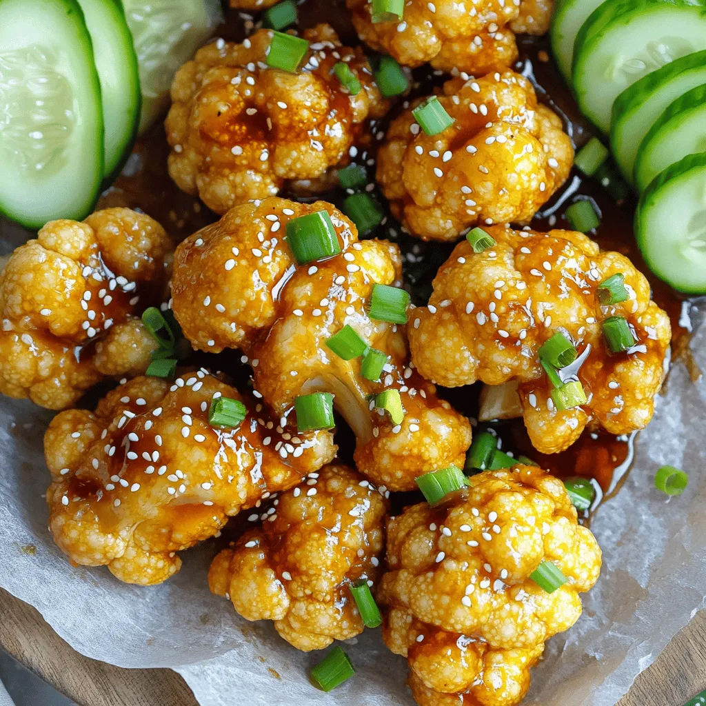 - 1 large head of cauliflower - ½ cup all-purpose flour (or gluten-free flour, if preferred) - ½ cup cornstarch - 1 teaspoon garlic powder - 1 teaspoon onion powder - ½ teaspoon smoked paprika - Salt and pepper to taste - 1 cup water (adjust to achieve batter consistency) - ½ cup teriyaki sauce (use store-bought or homemade for a personal touch) - 1 tablespoon sesame seeds (for garnish) - 2 green onions, finely sliced (for garnish) Gathering your ingredients is key for smooth cooking. Start with a large head of cauliflower. Cut it into bite-sized florets. This size helps them cook evenly and crisp up nicely. Next, grab your flour. You can use all-purpose flour or go gluten-free if that fits your needs. Cornstarch is next. It helps create that perfect crunch. For seasoning, you will need garlic powder, onion powder, and smoked paprika. These add rich flavors to your dish. Don't forget salt and pepper to taste. You will also need water to make the batter smooth. Adjust the amount as needed for the right consistency. Finally, teriyaki sauce is a must. You can use store-bought or make your own. It adds a sweet and savory touch. For garnish, have sesame seeds and finely sliced green onions ready. These add a nice finish to your dish. Now you have everything you need. Let’s move on to cooking those tasty wings! - In a large mixing bowl, combine: - ½ cup all-purpose flour (or gluten-free flour) - ½ cup cornstarch - 1 teaspoon garlic powder - 1 teaspoon onion powder - ½ teaspoon smoked paprika - Salt and pepper to taste - Use a whisk to blend the dry ingredients well. - Gradually pour in 1 cup of water while mixing. - Keep mixing until you have a smooth batter. - Adjust water until the batter coats the back of a spoon. - Take each cauliflower floret and dip it into the batter. - Make sure each piece is fully coated. - Gently shake off any extra batter. This helps keep them crispy. - Preheat your air fryer to 400°F (200°C) for about 5 minutes. - Place the coated florets in a single layer in the basket. - Avoid overcrowding for even cooking. - Air fry for 10-12 minutes. - Halfway through, shake the basket to promote crispiness. - Once cooked, move the cauliflower wings to a large bowl. - Drizzle ½ cup of teriyaki sauce over them. - Toss gently until they are well coated. - Return the wings to the air fryer for 3-5 minutes. - This helps caramelize the sauce and adds a sticky glaze. To get that great crunch, preheat your air fryer. I suggest setting it to 400°F (200°C) for five minutes. This helps the cauliflower wings cook evenly. Also, avoid overcrowding the basket. If you stack them too close, they won’t get crispy. Cook in batches if needed. Each floret should have space to breathe. To boost the teriyaki flavor, try adding a splash of soy sauce or a bit of ginger. You can also mix in garlic or a dash of sesame oil. Feel free to experiment! For a kick, add hot sauce or chili flakes. This gives your wings a spicy twist, perfect for heat lovers. Serve your teriyaki cauliflower wings on a nice platter. Use parchment paper for a clean look. Drizzle extra teriyaki sauce over the top for shine. Garnish with sesame seeds and green onions for color. Pair these wings with fresh veggie sides, like crunchy cucumber slices or bright carrot sticks. This adds freshness and makes the dish pop! {{image_4}} If you want gluten-free wings, you can swap all-purpose flour with gluten-free flour. This works well and keeps the taste great. For a vegan teriyaki sauce, look for brands that don’t use animal products. You can also make your own using soy sauce, brown sugar, and ginger. To spice things up, add Sriracha or chili flakes to the batter. This gives your wings a nice kick. If you prefer sweet flavors, mix in honey or maple syrup. Both options enhance the glaze and make every bite delicious. Don’t have an air fryer? You can bake the cauliflower wings in the oven. Just spread them on a baking sheet at 425°F (220°C) for 20-25 minutes. Turn them halfway to get that crisp texture. Another fun method is grilling the wings. This gives them a smoky flavor that pairs well with teriyaki. Just brush them with sauce while grilling for extra taste. To keep your teriyaki cauliflower wings fresh, place them in an airtight container. This helps seal in flavor and keeps them crispy. Store them in the fridge for up to 3 days. After that, the taste and texture may change. For the best results, I recommend air frying leftover wings. Set your air fryer to 350°F (175°C) and heat them for about 5-7 minutes. This method keeps them crispy. If you use a microwave, they may become soft. If you prefer the oven, preheat it to 375°F (190°C). Place the wings on a baking sheet and heat for about 10-12 minutes. Air fryer teriyaki cauliflower wings last about 3 to 5 days in the fridge. Store them in an airtight container to keep them fresh. The longer they sit, the softer they may become. If you want them crispy again, just reheat them in the air fryer or oven. Yes, you can use other sauces! Try barbecue sauce, buffalo sauce, or even a sweet chili sauce. Each sauce will give the wings a different taste. Feel free to experiment until you find your favorite flavor. To make the batter spicier, add some cayenne pepper or chili powder. You can also mix in a tablespoon of Sriracha for a bold kick. Adjust the spice level to match your taste preferences. Teriyaki cauliflower wings go well with crunchy cucumber slices or carrot sticks. You can also serve them with a light salad or rice for a complete meal. Pair them with a dipping sauce like ranch or extra teriyaki for added flavor. Cauliflower wings can be gluten-free! Use gluten-free flour instead of all-purpose flour. Make sure your teriyaki sauce is also gluten-free. This way, everyone can enjoy this tasty dish without worry. This recipe for Air Fryer Teriyaki Cauliflower Wings covers all you need. From ingredients to cooking steps, each part is simple and easy to follow. Remember to preheat your air fryer for the best crunch. Feel free to customize the sauce and flavor to your taste. Whether you’re serving it at a gathering or enjoying a meal alone, these wings are sure to impress. With the right tips, you can enjoy delicious, crispy wings that everyone will love. Try it out, and happy cooking!