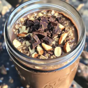 For this delicious breakfast, you will need: - 1 cup rolled oats - 2 cups unsweetened almond milk (or your preferred milk) - 1 tablespoon cocoa powder - 1 tablespoon instant coffee granules - 1 scoop chocolate or vanilla protein powder - 2 tablespoons maple syrup or honey - 1/2 teaspoon vanilla extract - A pinch of salt These main ingredients create a rich and creamy base. The oats soak up the milk and flavors overnight. The cocoa and coffee give it that mocha twist. You can add these for even more delight: - 1/4 cup Greek yogurt (for extra creaminess) - Dark chocolate shavings or chips (for an indulgent topping) - Chopped nuts or seeds (for a delightful crunch) Adding Greek yogurt makes the oats creamier. Toppings like dark chocolate and nuts add fun textures and flavors. Each serving has: - Calories: Approximately 250 - Protein: About 15 grams - Carbohydrates: Around 35 grams - Fiber: Roughly 5 grams - Sugar: About 8 grams (depending on your sweetener) These oats provide a balanced meal. They offer protein for energy and fiber for fullness. Enjoying them in the morning sets a great tone for your day! To start, grab a large mixing bowl. Add 1 cup of rolled oats and 2 cups of unsweetened almond milk. Stir well to soak all the oats. Next, add 1 tablespoon of cocoa powder and 1 tablespoon of instant coffee granules. These will give your oats that rich mocha flavor. Now, mix in 1 scoop of chocolate or vanilla protein powder. This adds a boost of protein. Then, pour in 2 tablespoons of maple syrup or honey for sweetness. If you like a touch of vanilla, add 1/2 teaspoon of vanilla extract. Don’t forget a pinch of salt to balance the flavors. If you want creamier oats, fold in 1/4 cup of Greek yogurt. Stir until everything is smooth and combined. Now, it’s time to portion out your mixture. Carefully divide the creamy blend into 4 mason jars or airtight containers. Make sure each jar has an equal amount for even flavor in each serving. Seal the jars tightly with their lids. Place them in the refrigerator to chill. Let the oats soak overnight for the best texture. If you’re short on time, 4 to 6 hours will also work. When you’re ready to enjoy your oats, take the jars out of the fridge. Give each jar a good stir to mix everything together. If the oats seem too thick, add a splash of milk to loosen them. For a delicious finish, top each serving with dark chocolate shavings or chips. You can also sprinkle chopped nuts or seeds for a nice crunch. Enjoy your mocha protein overnight oats as a quick breakfast or a tasty snack! To get the best creaminess in your mocha protein overnight oats, use rolled oats. They soak up the liquid well and create a nice texture. Adding Greek yogurt makes it even creamier. Just mix it in with the other ingredients for a smooth blend. If you find your oats too thick after soaking, add a splash of your favorite milk. Stir well to reach your desired consistency. Sweetness is key to a tasty breakfast. The base recipe calls for 2 tablespoons of maple syrup or honey. You can start with this amount, then taste and adjust. If you like it sweeter, add more syrup or honey a little at a time. If you want less sweetness, reduce it gradually. Remember, your taste buds guide the perfect level! Toppings can make your oats even better. Dark chocolate shavings or chips add a rich, sweet taste. Chopped nuts or seeds give a nice crunch and extra nutrients. You can also try fresh fruits like bananas or berries for a burst of flavor. A sprinkle of cinnamon can give it a warm touch, too. Experiment with your favorite toppings to make each serving unique! {{image_4}} You can add fun flavors to your mocha oats. Try a scoop of peanut butter for nutty goodness. Swap the cocoa powder for caramel sauce for a sweet twist. If you enjoy fruity flavors, add mashed banana or fresh berries. You can even include a dash of cinnamon for warmth. Each option brings a new taste and keeps breakfast exciting. Selecting the right protein powder can change the flavor. A chocolate protein powder enhances the mocha taste. If you prefer vanilla, it adds a gentle sweetness. For a more plant-based option, try pea protein or hemp protein. Each type of protein brings unique flavors and textures, letting you customize your oats. To make your mocha oats dairy-free, use almond milk or coconut milk. These milks keep the oats creamy and rich. For a vegan option, replace honey with maple syrup. If you want extra protein, skip the Greek yogurt and use silken tofu instead. This keeps your breakfast tasty and aligned with your dietary choices. Enjoy crafting a mocha protein overnight oats recipe that fits your needs! To keep your mocha protein overnight oats fresh, store them in airtight containers. Mason jars work great for this. Make sure to seal each jar tightly. Place them in the fridge right after making them. This helps the oats soak up the flavors. If you keep them sealed, they will stay tasty and creamy. If you want to save some for later, freezing is an option. Pour the oats into freezer-safe containers or bags. Leave some space at the top since the oats will expand when frozen. Label the containers with the date. When ready to eat, move them to the fridge to thaw overnight. This way, you can enjoy a quick breakfast anytime. These oats last for about five days in the fridge. After five days, the oats may lose their taste and texture. When reheating, you can warm them up in the microwave. Add a splash of almond milk to keep them creamy. Stir well to mix everything evenly. Enjoy your delicious mocha protein overnight oats any time you need a quick, energizing meal! Yes, you can use different oats. Rolled oats work best for this recipe. Steel-cut oats are chewier and take longer to soak. Instant oats are quick but may not give the best texture. Stick to rolled oats for a creamy and smooth result. Mocha Protein Overnight Oats last about 4 to 5 days in the fridge. Store them in airtight containers to keep them fresh. You can enjoy them all week, making mornings easy and delicious. Yes, you can make these oats without protein powder. Just skip it and add extra yogurt for creaminess. You can also increase the cocoa powder for a richer taste. Your oats will still be tasty and filling! Mocha Protein Overnight Oats are easy to make and tasty. We explored key ingredients, step-by-step instructions, and helpful tips. You can add your twist with flavor variations or toppings. Proper storage keeps them fresh for days. I hope you feel confident to try these oats for a quick breakfast or snack. Enjoy them any way you like!