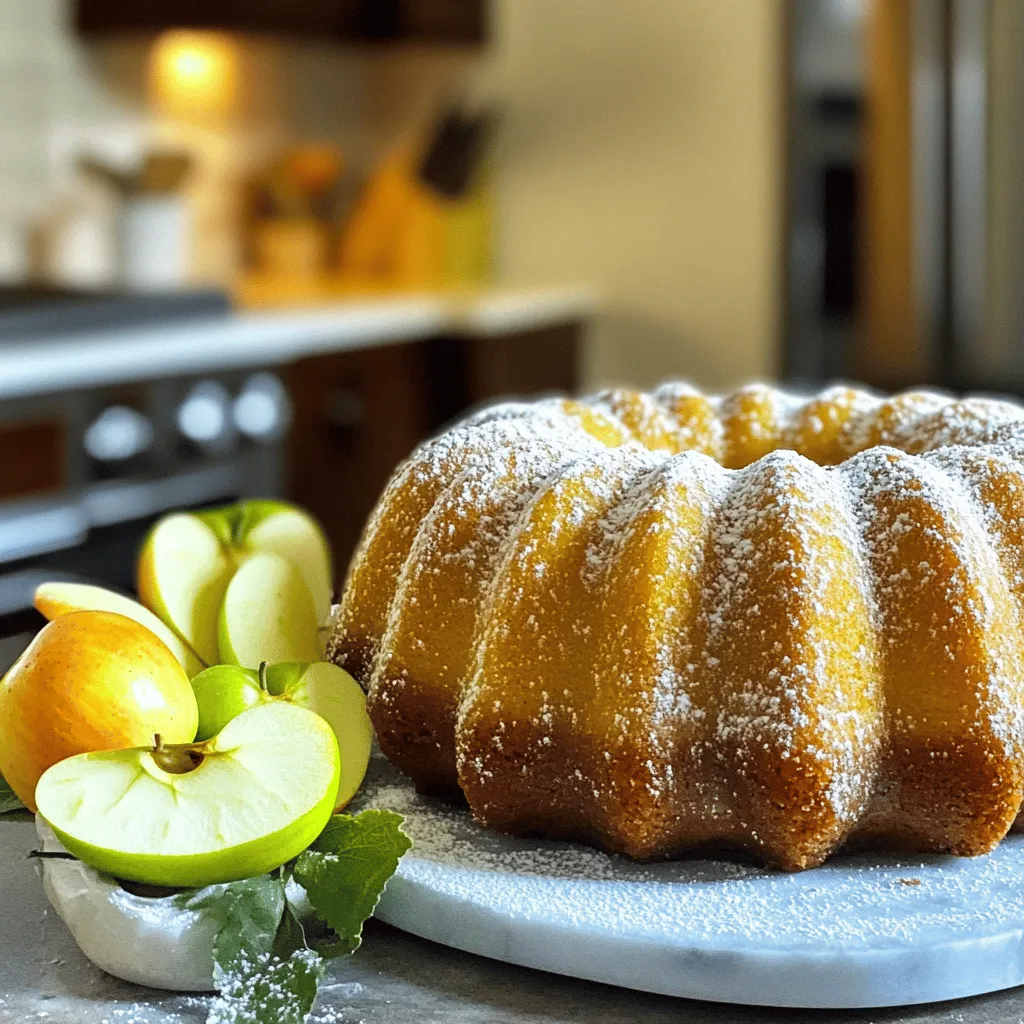 To make this tasty cake, gather these ingredients: - 1 cup apple cider - 2 cups all-purpose flour - 1 teaspoon baking powder - 1 teaspoon baking soda - 1 teaspoon ground cinnamon - 1/2 teaspoon ground nutmeg - 1/2 teaspoon salt - 1/2 cup unsalted butter, softened - 1 cup granulated sugar - 2 large eggs - 1 teaspoon vanilla extract - 1/2 cup buttermilk - For Topping: - 1/2 cup brown sugar - 2 tablespoons granulated sugar - 1 teaspoon ground cinnamon Some ingredients can be swapped if needed. Here are my top tips: - Apple Cider: Use fresh apple juice if you can't find cider. This keeps the apple taste strong. - All-Purpose Flour: For a gluten-free option, replace it with a gluten-free blend. - Unsalted Butter: You can use coconut oil for a dairy-free choice. Just melt it first. - Buttermilk: Mix 1/2 cup milk with 1/2 tablespoon of vinegar to make a quick buttermilk substitute. Baking needs exact measurements. Here are some handy conversions: - 1 cup = 240 milliliters - 1 tablespoon = 15 milliliters - 1 teaspoon = 5 milliliters Use these conversions to ensure your cake turns out perfectly! Start by preheating your oven to 350°F (175°C). Grease a 9-inch bundt pan well. You can use butter or non-stick spray for easy removal. Pour 1 cup of apple cider into a small saucepan. Bring it to a boil over medium heat. Once it boils, lower the heat to simmer. Keep an eye on it! Let it reduce to about 1/2 cup, which takes around 15-20 minutes. Remove it from heat and let it cool a bit. In a medium bowl, whisk together: - 2 cups all-purpose flour - 1 teaspoon baking powder - 1 teaspoon baking soda - 1 teaspoon ground cinnamon - 1/2 teaspoon ground nutmeg - 1/2 teaspoon salt Set this mix aside for later. In a large bowl, cream together 1/2 cup softened unsalted butter and 1 cup granulated sugar. Mix until light and fluffy, about 3-4 minutes. Add 2 large eggs one by one, mixing well after each. Next, add 1 teaspoon vanilla extract and stir. Now, gradually add your dry mix and 1/2 cup buttermilk. Start and end with the dry mix. Mix until just combined to keep your cake fluffy. Fold the cooled apple cider into the batter. Pour it into the prepared bundt pan. Spread it evenly. In a small bowl, combine: - 1/2 cup brown sugar - 2 tablespoons granulated sugar - 1 teaspoon ground cinnamon Sprinkle this topping over the batter. Bake in the oven for 45-55 minutes. Check with a toothpick; it should come out clean. Once baked, cool the cake in the pan for about 10-15 minutes. Then, gently transfer it to a wire rack to cool completely. For a pretty finish, dust with powdered sugar. Serve it with fresh apple slices or a scoop of vanilla ice cream. Enjoy your delightful apple cider donut cake! To keep your cake moist, reduce the apple cider well. This step adds rich flavor and keeps the cake soft. Use unsalted butter at room temperature for a creamy mix. Always measure your flour correctly; too much can dry out the cake. Avoid overmixing the batter; mix just until combined. This keeps the cake light and fluffy. Use fresh apple cider for best taste. If you can, try local cider for a unique twist. The spices like cinnamon and nutmeg enhance the apple flavor, so don’t skip them. For an extra kick, add a teaspoon of grated apple. This adds texture and boosts the apple taste. One common mistake is not preheating the oven. Always set your oven to 350°F before starting. Another is not greasing the bundt pan well. This can lead to sticking and ruin your cake's shape. Make sure to watch the baking time closely. A toothpick should come out clean from the center. Lastly, let the cake cool before removing it from the pan. This helps it set properly and keeps it from breaking. {{image_4}} You can easily make a gluten-free version of this cake. Use a gluten-free flour blend instead of all-purpose flour. Make sure the blend contains xanthum gum. This will help the cake rise and hold together. Follow the same steps in the recipe. You will still enjoy the tasty apple flavor and soft texture. Want to mix it up? Try adding nuts or chocolate chips to your batter. Chopped walnuts or pecans bring a nice crunch. You can also add semi-sweet chocolate chips for a sweet twist. Just fold in about 1/2 cup of your choice before pouring the batter into the bundt pan. This will give your cake an extra layer of flavor. The topping can change your cake's look and taste. You can try different options. Instead of the brown sugar and cinnamon mix, use a simple glaze. Mix powdered sugar and milk until smooth. Drizzle it over the cooled cake for a sweet finish. You can also sprinkle some grated apple or nuts on top for a fun touch. To keep your apple cider donut cake fresh, store it in an airtight container. This will help retain moisture and flavor. If the cake is fully cooled, wrap it in plastic wrap before placing it in the container. Store it at room temperature for up to three days. If you want to keep it longer, refrigeration is a good option. Just remember, cold storage may dry it out a bit, so be sure to use the airtight container. Freezing is a great way to save your cake for later. Start by slicing the cake into individual pieces. This makes it easier to thaw only what you need. Wrap each slice tightly in plastic wrap. Then, place all wrapped slices into a freezer-safe bag or container. Label the bag with the date. The cake can last for about three months in the freezer. When you’re ready to enjoy it, just thaw it in the fridge overnight. To bring back the warm and cozy taste of your cake, you can reheat it. Place a slice in the microwave for about 10-15 seconds. Check it to make sure it’s warm but not hot. If you prefer, you can also reheat it in the oven. Preheat your oven to 350°F (175°C). Place the slice on a baking sheet and heat for about 5-10 minutes. Enjoy it warm, perhaps with a dusting of powdered sugar or a scoop of ice cream! You can tell your cake is done when a toothpick inserted in the center comes out clean. This means the batter has set properly. If the toothpick has wet batter on it, bake for a few more minutes. Start checking around 45 minutes. This helps avoid overbaking, which can dry out the cake. Yes, you can. To make this cake dairy-free, use a dairy-free butter substitute. You can also replace buttermilk with a mix of plant milk and vinegar. Combine 1/2 cup of almond or soy milk with 1/2 teaspoon of vinegar. Let it sit for a few minutes to thicken. This creates a similar texture to buttermilk. If you don’t have apple cider, you can use apple juice as a substitute. It will change the flavor slightly, but it still works well. You can also use a mix of water and a splash of vinegar for a tangy kick. This mix mimics the acidity and adds depth to the cake. This cake lasts about 3 days at room temperature. Make sure to cover it with plastic wrap or store it in an airtight container. This keeps the cake moist and fresh. If you want it to last longer, consider refrigerating it. Just remember to let it come back to room temperature before serving for the best flavor. You now have all the tools to bake a fantastic apple cider donut cake. We covered important ingredients, helpful tips, and step-by-step instructions. You learned about variations and how to store leftovers. Creating this cake will impress friends and family. Enjoy the rich flavors and warm spices. Have fun baking, and don't hesitate to try new ideas! I can’t wait to hear how your cake turns out.
