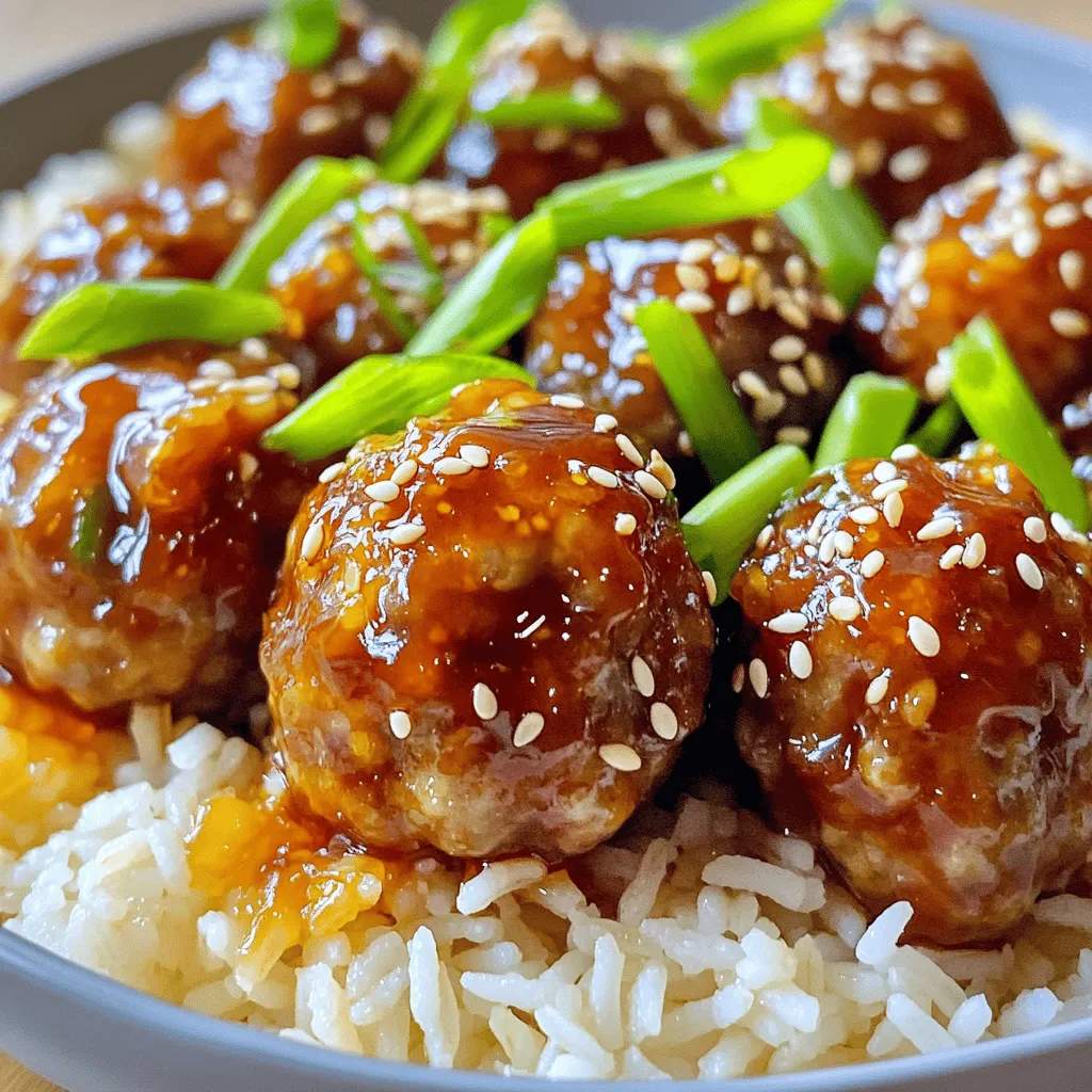 - 1 pound ground beef or turkey - 1/4 cup seasoned breadcrumbs - 1/4 cup grated Parmesan cheese - 1 large egg - 2 cloves garlic, minced - 1 teaspoon onion powder - 1/2 teaspoon sea salt - 1/4 teaspoon black pepper - 1/2 cup pure honey - 1/4 cup low-sodium soy sauce - 1 tablespoon rice vinegar - 1 tablespoon toasted sesame oil - 1 teaspoon cornstarch (optional for thickening) - 2 green onions, sliced - Sesame seeds The main ingredients create a tasty meatball base. Ground beef or turkey gives you protein. Seasoned breadcrumbs add texture. Grated Parmesan cheese adds a salty kick. The egg binds everything. Minced garlic gives flavor. Onion powder, sea salt, and black pepper round out the taste. For the honey garlic sauce, I use pure honey for sweetness. Low-sodium soy sauce provides umami. Rice vinegar adds a bit of tang. Toasted sesame oil gives a rich finish. If you want a thicker sauce, cornstarch works well. Garnishing with green onions and sesame seeds adds color and crunch. These ingredients elevate your dish. You can find them easily at any grocery store. Enjoy the mix of flavors with each bite! Start by mixing the meatball ingredients. In a large bowl, combine: - 1 pound ground beef (or turkey) - 1/4 cup seasoned breadcrumbs - 1/4 cup freshly grated Parmesan cheese - 1 large egg - 2 cloves garlic, finely minced - 1 teaspoon onion powder - 1/2 teaspoon fine sea salt - 1/4 teaspoon freshly cracked black pepper Use your hands to mix everything well. This ensures all flavors blend nicely. Next, shape your meatballs. Scoop out some mixture and roll it into a ball. Aim for about 1 inch in size. You should get 20 to 24 meatballs. Place them on a plate or tray as you go. Keep them neat and ready for cooking. Now, let’s make the honey garlic sauce. In a separate bowl, whisk together: - 1/2 cup pure honey - 1/4 cup low-sodium soy sauce - 1 tablespoon rice vinegar - 1 tablespoon toasted sesame oil Mix until smooth and well combined. This sauce adds a sweet and savory touch. It’s time to cook! Place the shaped meatballs in the slow cooker. Pour the honey garlic sauce over them. Make sure each meatball gets coated with sauce. Cover the slow cooker with its lid. Set it to low for 4-6 hours or high for 2-3 hours. The meatballs will be tender and full of flavor. If you like a thicker sauce, here’s how to do it. Mix 1 teaspoon cornstarch with a few tablespoons of cold water. This creates a slurry. Stir this into the sauce during the last 30 minutes of cooking. It will help the sauce get rich and thick. Once cooked, transfer the meatballs to a serving dish. Don’t forget the sauce! Garnish your dish with sliced green onions and a sprinkle of sesame seeds. This adds color and a fresh taste. Enjoy your meal! To get the right texture for your meatballs, mix gently. Avoid overworking the meat. This keeps them tender. Use ground turkey for a lighter option. For breadcrumbs, try crushed crackers or oats. Both add good texture. To thicken your honey garlic sauce, cornstarch works well. Mix it with water to create a slurry. Stir this into the sauce during the last 30 minutes. This helps avoid a watery sauce. If you like, reduce the sauce by cooking it longer. For a creative serving idea, place meatballs on a platter with toothpicks. This makes them easy to grab at parties. Serve them over jasmine rice for a nice touch. You can drizzle more honey on top. Finish with sesame seeds for extra flavor and fun! {{image_4}} You can swap ground beef for ground turkey or chicken. This keeps the meatballs light but still tasty. Ground turkey has less fat, making it a healthy choice. For a plant-based option, use lentils or chickpeas. These choices add protein and flavor while being meat-free. To make your meatballs extra special, try adding spices. Garlic powder or ginger can boost the flavor. Fresh herbs like cilantro or parsley also work well. If you want more sweetness, add an extra spoon of honey. You can adjust the sauce to your taste easily. If you have an Instant Pot, you can cook these meatballs faster. Just set it to manual, and cook for about 8 minutes. For oven-baked meatballs, place them on a baking sheet. Bake at 400°F for 20-25 minutes, then pour the sauce over them after baking. To store leftover meatballs, let them cool first. Place them in an airtight container. This helps keep the meatballs fresh. You can store them in the fridge for up to three days. If you want to save meatballs for later, freezing is a good option. First, let them cool completely. Then, place them in a freezer-safe bag or container. Make sure to remove as much air as possible. You can freeze meatballs for up to three months. When you’re ready to eat them, thaw in the fridge overnight. For reheating, you can use the microwave or stovetop. If you use the microwave, place the meatballs in a bowl and cover them. Heat in short bursts to avoid drying them out. If you use the stovetop, warm them in a pan with a bit of sauce. This helps keep them moist. Both methods work well, but the stovetop keeps the meatballs juicier. You should cook the meatballs on low for 4-6 hours or on high for 2-3 hours. This gives them time to soak in the sweet and sticky honey garlic sauce. The meatballs will be tender and full of flavor when done. Yes, you can make these meatballs ahead of time! Prepare the meatballs and sauce. Store them in the fridge for up to 2 days. When ready, just place them in the slow cooker and cook as directed. This makes meal prep easy and saves time during busy days. These meatballs go well with many sides. Try serving them over steamed jasmine rice for a filling meal. You can also add a side of roasted veggies or a fresh salad. For a fun touch, serve them with toothpicks for easy snacking at parties. To make fewer servings, simply scale down the ingredients. If you want 3-4 servings, use half of each ingredient. For example, use 1/2 pound of meat and 1/8 cup of breadcrumbs. Adjust the cooking times slightly, but the flavor will still shine through! Absolutely! If you want to try a different sauce, sweet chili sauce works well. You can also use teriyaki sauce for a different twist. Feel free to mix and match sauces to suit your taste! This blog shows how to make tasty honey garlic meatballs. You learned about the ingredients, from ground beef to honey sauce. I shared step-by-step instructions and tips for perfect meatballs. You can try different proteins or flavors based on your taste. Remember, these meatballs are easy to store and reheat. By following these tips, you can enjoy a delicious meal any time. Dive into this recipe and make it your own! Enjoy cooking!