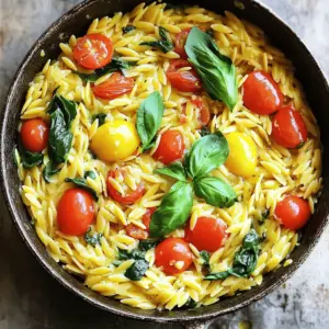 - 1 cup orzo pasta - 3 tablespoons extra virgin olive oil - 4 cloves garlic, finely minced - 1 small onion, diced - 2 cups vegetable broth - 1 cup cherry tomatoes, halved - 1 cup fresh spinach, roughly chopped - Juice and zest of 1 large lemon - Salt and freshly ground black pepper, to taste - 1/4 cup freshly grated Parmesan cheese (optional) - Fresh basil leaves - Other herb alternatives To create the best One-Pot Lemon Garlic Orzo, I focus on fresh and simple ingredients. The main ingredients form the base of this dish. First, I use orzo pasta, which cooks quickly and absorbs flavors well. Extra virgin olive oil adds richness and depth. Minced garlic and diced onion give a strong flavor that I love. The additional ingredients include cherry tomatoes. They add sweetness and color. Fresh spinach brightens the dish and adds nutrients. I always use fresh lemon juice and zest for a zesty kick. Salt and pepper round out the taste. If I want creaminess, I add Parmesan cheese. For garnishing, fresh basil leaves add an aromatic touch. You can also use other herbs like parsley or thyme. This combination of fresh, vibrant ingredients ensures a tasty meal that is easy to make. - Heat olive oil in skillet over medium heat. - Sauté onion until translucent, about 3-4 minutes. - Add garlic and sauté until fragrant, about 1 minute. To start, I heat the extra virgin olive oil in a large skillet. When the oil shimmers, I know it's ready. I add diced onion next. I keep stirring until the onion turns soft and clear. This step takes just a few minutes. Then, I toss in the minced garlic. I watch it closely because it can burn quickly. The smell is amazing when it’s done! - Toast orzo pasta in skillet for about 2 minutes. - Pour in vegetable broth and bring to a boil. - Reduce heat and simmer covered for 10 minutes. Next, I add orzo to the skillet. I stir it for about 2 minutes to toast it lightly. This adds a nice, nutty flavor. After that, I pour in vegetable broth. I turn up the heat until it boils. Once it bubbles, I lower the heat. I cover the pot and let it simmer for about 10 minutes. Stir it occasionally to keep it from sticking to the bottom. - Add tomatoes and spinach, cover, and cook for 3-5 minutes. - Stir in lemon juice, zest, salt, and pepper. - Mix in Parmesan cheese if desired. After 10 minutes, I add halved cherry tomatoes and chopped spinach. I cover the pot again and let it cook for 3-5 minutes. The tomatoes soften and the orzo finishes cooking. Then, I take it off the heat. I stir in fresh lemon juice and zest. I also add salt and black pepper to taste. If I want it creamier, I mix in Parmesan cheese. Finally, I serve it warm, garnished with fresh basil leaves. - Preventing orzo from sticking: Stir the orzo while it cooks. This keeps it from clumping. If you notice it sticking, add a splash of broth or olive oil to loosen it up. - Ensuring proper doneness of orzo: Taste the orzo at the 10-minute mark. It should be firm yet tender. If it needs more time, let it simmer for a few extra minutes. Just keep an eye on it to avoid overcooking. - Suggestions for adding extra flavor: Fresh herbs like parsley or basil can add a nice touch. You can also sprinkle in some red pepper flakes for a hint of spice. - Adjusting acidity with lemon: The juice and zest of the lemon brighten the dish. If you want it tangier, add more lemon juice. Start with a little, then taste and adjust as needed. - Best pairings for One-Pot Lemon Garlic Orzo: This orzo goes well with grilled chicken or shrimp. A fresh salad can balance the meal nicely. - Storing and reheating leftovers: Keep leftovers in an airtight container in the fridge for up to three days. To reheat, add a splash of broth and warm it on the stove. This keeps the orzo moist and tasty. {{image_4}} You can change the orzo to fit your needs. Try using gluten-free pasta made from brown rice or chickpeas. It tastes great and stays true to the dish. Don’t be afraid to mix in different vegetables, too. Bell peppers add a sweet crunch, while zucchini brings a mild flavor. Toss in whatever you have on hand for a twist. If you want to add protein, chicken or shrimp works well. Cook them in the skillet before the onion for a nice flavor boost. You can also keep it plant-based. Chickpeas or lentils are great vegetarian options. They add protein and make the dish more filling. For a vegan version, skip the cheese. Use nutritional yeast for a cheesy taste without dairy. If you're watching carbs, consider using cauliflower rice instead of orzo. This swap keeps the dish light and still flavorful. Enjoy the freedom to make One-Pot Lemon Garlic Orzo your own! To store leftovers, let the orzo cool to room temperature. Then, place it in an airtight container. This helps keep it fresh and tasty. You can store it in the fridge for up to three days. After that, the flavor may fade and the texture may change. You can freeze the orzo for later use. To do this, let it cool completely. Then, transfer it to a freezer-safe bag. Be sure to remove as much air as possible before sealing. It can last up to three months in the freezer. When you're ready to use it, thaw the orzo in the fridge overnight. Reheat your One-Pot Lemon Garlic Orzo gently. The best method is to warm it on the stove. Add a splash of broth or water to keep it moist. You can also use the microwave, but stir it every 30 seconds. This helps prevent hot spots. Avoid high heat as it can change the texture. The goal is to enjoy its creamy goodness just like when you first made it. This dish takes about 25 minutes to make. You will spend 10 minutes prepping. Cooking will take around 15 minutes. It is quick and easy for busy days. Yes, you can use other pasta shapes. If you do not have orzo, try small shells or ditalini. Make sure to adjust the cooking time based on the pasta type. Definitely! This dish stores well in the fridge. You can make it ahead of time for easy meals. It stays tasty for up to four days when stored properly. You can serve this orzo with many sides. Try a simple salad or garlic bread. Grilled chicken or fish also pairs well and adds protein. Yes! To make it vegan, simply skip the cheese. Use vegetable broth and add more veggies for flavor. This way, you keep all the taste without any animal products. In this blog post, we covered the basic ingredients, cooking steps, and tasty tips for One-Pot Lemon Garlic Orzo. You learned how to prepare a simple yet delicious meal that can fit various diets. I shared ways to personalize your dish with veggies and proteins. This recipe is perfect for busy days or meal prep. Keep these ideas in mind as you make this dish your own. Enjoy your cooking and the tasty results!