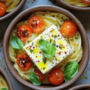 - 1 block (8 oz) feta cheese - 2 cups cherry tomatoes, halved - 3 cloves garlic, minced - 1/4 cup extra virgin olive oil - 1 teaspoon dried oregano - 1/2 teaspoon red pepper flakes (adjust to taste) - Salt and pepper to taste - 12 oz pasta (penne or fusilli works best) - Fresh basil leaves for garnish - Zest of 1 lemon This recipe shines with fresh, simple ingredients. Start with a block of feta cheese. I love using high-quality feta; it melts perfectly. Next, grab some cherry tomatoes. Halve them to let their juices mix with the feta. Garlic brings a wonderful aroma, so don’t skip it. Olive oil adds richness. Use extra virgin for the best flavor. Dried oregano gives an earthy hint. Red pepper flakes add a nice kick, but you can adjust them. Salt and pepper are essential for taste. Choose your favorite pasta, like penne or fusilli, to hold the sauce well. For garnish, fresh basil and lemon zest add brightness. They will make your dish pop. With these ingredients, you can create a dish that is creamy, flavorful, and truly delightful. Set your oven to 400°F (200°C). This step gets your oven hot and ready. Grab a 9x13 inch baking dish. Place the block of feta cheese in the center. Surround it with halved cherry tomatoes, cut side up. Scatter the minced garlic around the tomatoes. This setup helps the flavors blend well. Drizzle extra virgin olive oil over the feta and tomatoes. Sprinkle on dried oregano, red pepper flakes, salt, and pepper. This seasoning brings out the best taste. Now, bake the dish for 25 to 30 minutes. You want the feta to soften and the tomatoes to blister. While the feta and tomatoes bake, cook the pasta. Follow the package instructions until it's al dente. Remember to reserve 1 cup of pasta water before draining. This water helps adjust the sauce later. After baking, take the dish out of the oven. Use a fork to mash the feta and mix it with the tomatoes and garlic. This creates a creamy base. Add the drained pasta to the dish. Toss gently to combine. Use reserved pasta water as needed to reach your desired sauce consistency. Check the taste and adjust the seasoning if needed. Top your pasta with fresh basil leaves. Grate some lemon zest over it for a fresh touch. This step adds brightness to the flavor. Enjoy your meal! To make your baked feta tomato pasta shine, focus on seasonings. Start with the red pepper flakes. If you like heat, add more. If not, keep it light. For a creamy sauce, mash the feta well with the tomatoes. Be sure to mix in some reserved pasta water. This step helps make the sauce smooth and rich. Presentation matters! Serve the pasta in individual bowls. Top each bowl with fresh basil leaves. A drizzle of olive oil adds a nice touch. For a cheesy flavor, sprinkle freshly grated Parmesan on top. The bright colors of the tomatoes and basil make it look appetizing and inviting. You don't need fancy gadgets for this dish. Here are the essentials: - 9x13 inch baking dish: Holds all your ingredients. - Fork: Perfect for mashing the feta and mixing. - Pot: Use for cooking the pasta. - Ladle: Helps you serve the pasta easily. These tools make cooking simple and fun. Enjoy making this dish! {{image_4}} Feel free to switch up the cheese or veggies in this dish. If feta isn’t your favorite, try goat cheese or ricotta. Both add great creaminess. For veggies, you can use grape tomatoes, bell peppers, or even zucchini. Each swap brings a new twist to the flavor. You can easily make this dish vegan. Just replace feta with a vegan cheese. Nutritional yeast can add a cheesy taste too. For gluten-free options, swap regular pasta for gluten-free pasta. It will cook the same and taste just as good. Want to add some protein? Chicken, shrimp, or chickpeas work well. For chicken, grill or sauté it first. Then mix it in with the pasta. If you prefer shrimp, add it for the last few minutes of baking. Chickpeas can be added straight from the can. They will soak up all the yummy flavors. To store your delicious baked feta tomato pasta, let it cool first. Place it in an airtight container. Refrigerate it for up to three days. When you want to reheat, use a microwave or oven. If using the oven, cover it to keep moisture. Heat until warmed through, about 15 minutes at 350°F (175°C). This keeps the pasta creamy and tasty. Freezing this dish is a great way to save it for later. First, let the pasta cool completely. Then, divide it into meal-sized portions. Use freezer-safe bags or containers. Squeeze out the air to prevent freezer burn. It will last up to three months in the freezer. When ready to eat, thaw it in the fridge overnight. Reheat it in the oven or microwave until hot. The shelf life of baked feta tomato pasta in the fridge is about three days. After that, the taste and texture may change. If you notice any odd smells or changes in color, it’s best to toss it. Always check before eating leftovers to stay safe. Yes, you can swap feta with other cheeses. Goat cheese adds a tangy taste. Cream cheese gives a creamy texture. If you prefer a stronger flavor, try blue cheese. Just remember, each cheese will change the dish's taste a bit. Penne and fusilli work best in this recipe. Penne holds the sauce well in each tube. Fusilli, with its twists, grabs the sauce nicely. Other options include farfalle or rotini, which are fun and tasty too. To add spice, use more red pepper flakes. Start with a teaspoon for a kick. You can also include fresh chili peppers or a dash of hot sauce. Just be careful; you can always add more heat, but it’s hard to take it away! This dish combines feta cheese, cherry tomatoes, and pasta for a tasty meal. I provided step-by-step instructions to ensure you can easily make it at home. Remember to season well and add fresh herbs for flavor. You can also swap ingredients or adjust the recipe to fit your needs. Storing leftovers properly helps keep your meal fresh. Enjoy cooking and experimenting with flavors! Your efforts will make every bite delicious and satisfying.