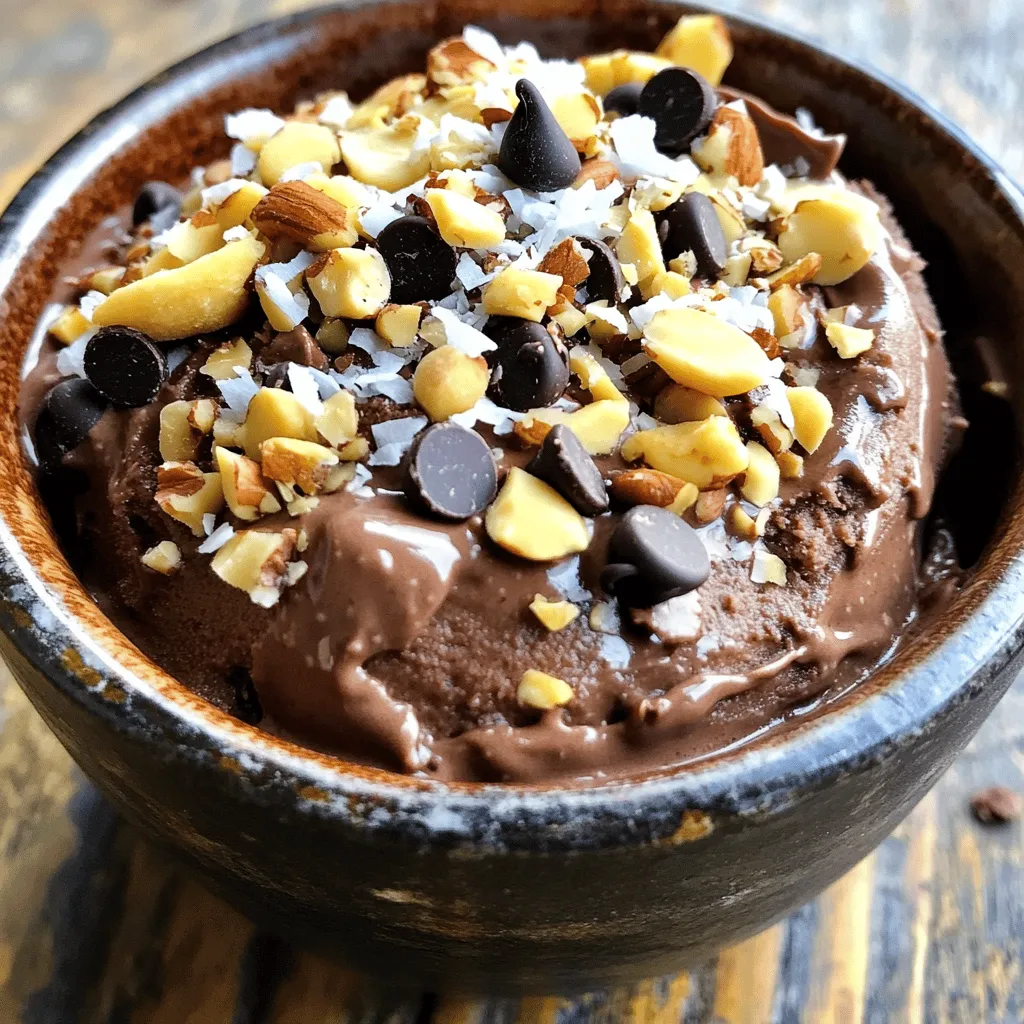 - 4 ripe bananas, sliced and frozen - 1/2 cup unsweetened cocoa powder - 1/2 cup natural peanut butter - 1/4 cup maple syrup - 1 teaspoon vanilla extract - A pinch of sea salt - Chopped nuts - Shredded coconut - Dark chocolate chips In this recipe, ripe bananas are the star. They give the nice cream its smooth and creamy texture. Make sure the bananas are fully ripe. This means they should have brown spots. The more spots, the sweeter the flavor! Next, we mix in unsweetened cocoa powder. This adds rich chocolate taste without added sugar. Natural peanut butter brings a nutty flavor and healthy fats. Choose a brand that has no added sugar or oils. Maple syrup serves as our sweetener. You can add more or less, depending on your taste. Vanilla extract gives a warm, sweet note. Finally, a pinch of sea salt rounds out the flavors. For toppings, you can choose chopped nuts for crunch, shredded coconut for a tropical twist, or dark chocolate chips for extra sweetness. Each option adds its own fun twist to the nice cream! First, choose ripe bananas. Ripe bananas work best for this nice cream. Slice them into smaller pieces. This helps them freeze better. Place the slices in a single layer on a tray. Freeze them for several hours or overnight. The more frozen the bananas, the creamier the nice cream. In a strong blender, add your frozen banana slices. Next, add the unsweetened cocoa powder. Then, spoon in the natural peanut butter. Pour in the maple syrup and vanilla extract. Finally, sprinkle a pinch of sea salt. Blend on high for about 1-2 minutes. Stop to scrape down the sides if needed. The mixture should be smooth and creamy. After blending, taste your nice cream. If it’s not sweet enough, add more maple syrup. Blend again to mix it well. Adjusting the sweetness ensures it fits your taste. Once blended, transfer the nice cream to an airtight container. This step keeps the nice cream fresh. Place it in the freezer for 1-2 hours. This extra time gives it a firmer texture, making it easier to scoop. When ready to serve, scoop the nice cream into bowls or cones. You can make it fun by adding toppings. Try chopped nuts, shredded coconut, or dark chocolate chips. These extras will add flavor and crunch to your treat. Enjoy your delicious vegan chocolate peanut butter nice cream! To make your nice cream super creamy, start with ripe bananas. Ripe bananas have natural sweetness and a soft texture. Slice them into smaller pieces before freezing. This helps them blend more easily. Use a high-speed blender or a strong food processor. Blend the frozen bananas with the cocoa powder, peanut butter, and other ingredients. Stop the blender to scrape down the sides. This ensures a smooth mix. You can easily adjust the sweetness of your nice cream. Start with 1/4 cup of maple syrup. After blending, taste your mixture. If it is not sweet enough, add more maple syrup. Blend again until it is well mixed. This way, you can make it just right for your taste buds. If you have leftover nice cream, store it in an airtight container. This keeps the texture nice and prevents freezer burn. To maintain the best texture, avoid leaving it in the freezer for too long. When you want to enjoy it again, let it sit out for a few minutes before scooping. This makes it easier to serve. {{image_4}} You can boost the taste of your nice cream by adding a few drops of vanilla or almond extract. These extracts add depth and a nice aroma. If you want to switch things up, try using other nut butters. Almond butter or cashew butter can bring their own unique flavors to the mix. If you aim to make your nice cream sugar-free, use ripe bananas for natural sweetness. You can also skip the maple syrup altogether. For those with nut allergies, simply swap peanut butter for sunflower seed butter. This nut-free option keeps the creamy texture without the allergens. Fruits can give your nice cream a fresh twist. In summer, add ripe strawberries or blueberries. They blend well and add a fruity flavor. In the spring, try mixing in fresh mint. It gives a refreshing taste that pairs nicely with chocolate and peanut butter. To keep your nice cream fresh, store it in an airtight container. This helps prevent ice crystals from forming. Label the container with the date so you know when to use it. Your frozen nice cream lasts about 1 to 2 weeks. After that, it may lose its taste and texture. Look for signs of spoilage, like freezer burn or an off smell. If you see any, it's best to toss it out. When you want to serve your nice cream, take it out of the freezer. Let it sit at room temperature for 5 to 10 minutes. This softens it for easier scooping. If you need it softer, leave it out a bit longer, but don’t let it melt completely. Enjoy your treat! Yes, you can! While bananas give a creamy base, you can try other fruits. Frozen mango or avocado can work well too. These fruits add unique flavors and textures. If you switch fruits, adjust the sweetener to match the new fruit's taste. For example, mango might need less maple syrup than bananas. Absolutely! This nice cream is great for kids. It has no dairy and uses healthy ingredients. Bananas provide potassium, while peanut butter adds protein. Cocoa powder is rich in antioxidants. This treat is a fun way for kids to enjoy a dessert with good nutrition. They will love the taste! If you don’t have a blender, you can use a food processor. If you lack both, mash the bananas well. Then mix cocoa powder and peanut butter by hand. It will take longer but can still work. Use a fork to blend the ingredients until smooth. You might not get the same creaminess, but the flavor will still shine. Yes, you can make this nice cream ahead of time! Prepare it and freeze it in an airtight container. It will stay fresh for up to two weeks. If you want to serve it later, take it out of the freezer 10-15 minutes before serving. This will help soften it for easy scooping. This blog shared a simple and tasty nice cream recipe using ripe bananas and cocoa powder. We discussed how to blend, freeze, and serve it, plus tips to make it creamy and customize. Remember, you can swap ingredients and add toppings for fun flavors. Making this nice cream is easy, nutritious, and perfect for everyone. Try it out and enjoy your tasty treat!