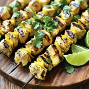 - 1 lb (450g) chicken breast, cut into 1-inch cubes - 1 cup coconut milk - Zest of 1 lime (about 1 tablespoon) - 2 tablespoons fresh lime juice The chicken breast is the star of this dish. It is tender and juicy when grilled. The coconut milk adds a creamy texture and tropical flavor. Lime zest and juice give the skewers a fresh, zesty kick. - 2 cloves garlic, finely minced - 1 teaspoon fresh ginger, grated - 1 tablespoon honey - 1 teaspoon salt - ½ teaspoon freshly cracked black pepper Garlic and ginger bring warmth and depth to the dish. Honey adds a touch of sweetness that balances the tangy lime. Salt and pepper are simple yet essential for enhancing all the flavors. - Wooden or metal skewers (if using wooden skewers, soak in water for 30 minutes) - Grill or grill pan You can choose wooden or metal skewers for this recipe. Soaking wooden skewers prevents them from burning. A grill or grill pan will give your skewers those lovely grill marks and smoky flavor. - Preparing the marinade: In a large bowl, combine 1 cup of coconut milk, the zest of 1 lime, 2 tablespoons of lime juice, 1 tablespoon of honey, 2 minced cloves of garlic, and 1 teaspoon of grated ginger. Add 1 teaspoon of salt and ½ teaspoon of black pepper. Whisk until smooth. - Coating the chicken cubes: Add 1 pound of chicken breast, cut into 1-inch cubes, into the marinade. Make sure each piece is well-coated. Cover the bowl tightly and refrigerate for at least 2 hours. For a stronger flavor, let it marinate overnight. - Preheating the grill: Preheat your grill to medium-high heat. If using a grill pan, warm it up over medium-high heat. - Threading chicken onto skewers: Remove the chicken from the fridge. Thread the marinated chicken cubes onto the skewers, leaving space between each piece for even cooking. - Grilling process: Place the skewers on the grill and cook for about 10-12 minutes. Turn them occasionally to get nice grill marks and even cooking. - Checking for doneness: Use a meat thermometer to check the chicken. It should reach an internal temperature of 165°F (75°C). After grilling, let the skewers rest for 3-5 minutes to keep them juicy. How long to marinate? Marinate the chicken for at least 2 hours. This helps the flavors soak in. For the best results, let it sit overnight. Tips for maximum flavor absorption: Use a large bowl for the marinade. This gives the chicken more space to soak up those tasty flavors. Cut the chicken into 1-inch cubes to help it absorb more marinade. Don't forget to coat each piece well! Recommended grill temperature: Set your grill to medium-high heat. This helps the chicken cook evenly and get those nice grill marks. Avoiding overcooking: Grill the chicken for about 10-12 minutes. Turn the skewers every few minutes. This ensures even cooking. Check the internal temperature. It should reach 165°F (75°C) for safety. Presentation tips: Serve the skewers on a big platter. Drizzle any leftover marinade on top for added flavor. Garnish with lime wedges and fresh cilantro. This makes the dish look more inviting. Pairing ideas with sides and beverages: These skewers pair well with fresh salads or rice. Serve with a cold drink like lemonade or coconut water. These add a refreshing touch to your meal! {{image_4}} You can switch chicken for shrimp or tofu. Shrimp cooks fast and has a nice, sweet flavor. Just marinate and thread them on a skewer like chicken. Tofu is a great choice for a meat-free meal. Use firm tofu and press it to remove extra water before marinating. This helps it soak up flavors. You can also try using pork. Cut pork tenderloin into cubes and follow the same marinating steps. Pork adds a rich taste, making the skewers even more delicious. To add more flavor, think about spices or herbs. For a kick, try adding chili powder or cumin. Fresh herbs, like basil or mint, can also enhance the dish. You can mix and match to find your favorite taste. Another way to change the flavor is by using different marinades. You could try a teriyaki or peanut sauce. Each one gives a new twist to your skewers. Just make sure to keep the coconut milk and lime for a creamy base. If you want to cook without a grill, you can bake the skewers in the oven. Preheat your oven to 400°F (200°C). Place the skewers on a lined baking sheet. Bake for about 15-20 minutes, turning halfway. You’ll get tender chicken with a nice crust. For a quicker method, try air frying. Set your air fryer to 400°F (200°C). Cook the skewers for about 10-12 minutes. This method gives you crispy edges while keeping the meat juicy. Both methods are easy and tasty alternatives to grilling. To keep Coconut Lime Chicken Skewers fresh, store them properly. First, let the skewers cool to room temperature. Then, place them in an airtight container. This helps keep the chicken moist and flavorful. - Refrigeration methods: Store the skewers in the fridge for up to 3 days. Make sure the container is sealed well. This prevents any odors from other foods from affecting the chicken. - Freezing tips: For longer storage, you can freeze the skewers. Wrap them tightly in plastic wrap or aluminum foil. Place the wrapped skewers in a freezer-safe bag. They can last about 2 months in the freezer. When ready to eat, thaw in the fridge overnight before reheating. When it's time to enjoy your leftovers, you want to keep them tasty. - Best methods for reheating skewers: The best way to reheat chicken skewers is on the grill or in a skillet. This helps them regain some of that grilled flavor. You can also use the oven. Preheat it to 350°F (175°C) and heat for about 10-15 minutes. - Keeping texture and flavor intact: Cover the skewers with foil while reheating. This traps moisture and keeps the chicken juicy. Avoid using the microwave, as it can make the chicken rubbery. Knowing how long your leftovers last is key. - How long can leftovers last in the fridge or freezer: In the fridge, the skewers stay good for up to 3 days. If frozen, they can last for about 2 months. Just remember to label your bags with the date. This helps you keep track of how long they’ve been stored. To check if the chicken is done, use a meat thermometer. The chicken should reach 165°F (75°C). Look for clear juices when you cut into it. The meat should no longer be pink inside. If you see these signs, your chicken is ready to eat! Yes, you can pre-marinate the chicken. I recommend marinating for at least 2 hours. For the best flavor, let it sit overnight. This gives the chicken time to soak up all the tasty flavors from the coconut and lime. Absolutely! If it’s too cold to grill outside, you can cook these skewers in your oven. Preheat your oven to 400°F (200°C) and place the skewers on a baking sheet. Bake for about 15-20 minutes, turning halfway through. You can also use an air fryer for a quick and easy option. This article explored making Coconut Lime Chicken Skewers. We discussed key ingredients like chicken, coconut milk, and lime. I shared tips on marinating, grilling, and serving these tasty skewers. We also looked at variations and helpful storage methods. In summary, try this simple recipe for a delightful meal. It's fun to cook and share with friends. Enjoy experimenting with flavors, and don’t forget to savor every bite!
