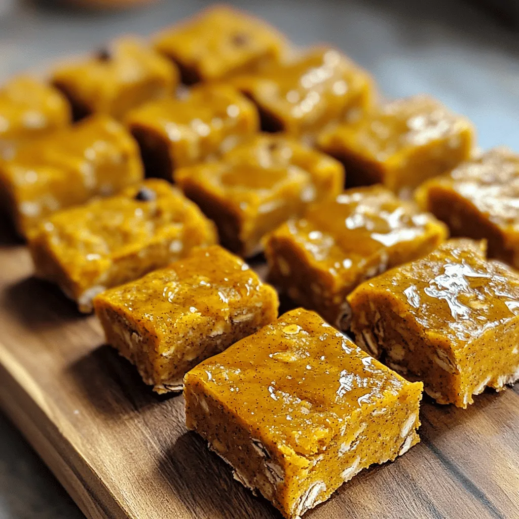 Here’s what you need to make pumpkin spice protein bars: - 1 cup rolled oats - 1/2 cup protein powder (vanilla or unflavored) - 1/2 cup pure pumpkin puree - 1/4 cup almond butter or peanut butter - 1/4 cup maple syrup or honey - 1 teaspoon pumpkin spice mix (adjust to taste) - 1/2 teaspoon vanilla extract - 1/4 teaspoon salt - Optional add-ins: chopped nuts (like walnuts or pecans) and dark chocolate chips These ingredients blend together to create a tasty and healthy snack. The oats provide fiber. Protein powder adds muscle support. Pumpkin puree gives moisture and flavor. Nut butter brings healthy fats. Maple syrup or honey adds sweetness. Pumpkin spice mix gives that warm fall taste. Vanilla extract enhances the overall flavor. The salt balances the sweetness. You can add nuts or chocolate chips for extra crunch or sweetness. Start by measuring 1 cup of rolled oats and add 1/2 cup of protein powder to a large mixing bowl. Mix these two together well. This step ensures you have a good base for your protein bars. A uniform blend helps the bars hold together nicely. In a different bowl, combine 1/2 cup of pure pumpkin puree with 1/4 cup of almond butter or peanut butter. Add 1/4 cup of maple syrup or honey for sweetness. Sprinkle in 1 teaspoon of pumpkin spice mix, 1/2 teaspoon of vanilla extract, and 1/4 teaspoon of salt. Use a whisk or spoon to blend until smooth. This mixture adds flavor and moisture to your bars. Now, pour the smooth pumpkin mixture into the bowl with the dry ingredients. Stir everything gently but thoroughly. You want to ensure all the dry ingredients are coated. Next, fold in 1/4 cup of chopped nuts and 1/4 cup of dark chocolate chips, if you like. This adds a nice crunch and chocolatey goodness. Prepare an 8x8 inch baking dish by lining it with parchment paper. Let some paper hang out over the edges. This makes it easier to lift the bars out later. Transfer your mixture into the dish. Press it down firmly with a spatula or your hands to create an even layer. This step is key for the bars to hold their shape. Refrigerate the baking dish for at least 1 hour. This helps the bars set and become firm. After chilling, lift the bars out using the parchment paper. Cut them into squares or rectangles based on your preference. Store these yummy protein bars in an airtight container in your fridge for up to one week. Enjoy your tasty snack! Mix your dry ingredients well. Take time to blend the rolled oats and protein powder. This step ensures an even texture in each bite. If you skip this, some bars might taste different. Feel free to adjust the sweetness and spice levels. If you like it sweeter, add more maple syrup or honey. For a bolder flavor, add extra pumpkin spice. You can always taste as you mix. Make your bars look appealing when serving. Use a rustic wooden board for a nice touch. Drizzle a bit of maple syrup on top. A sprinkle of pumpkin spice adds festive flair. This makes the bars look as good as they taste. {{image_4}} You can make these bars your own by swapping spices. Try cinnamon or nutmeg for a twist. You can also add dried fruits like cranberries or raisins for a sweet touch. If you love chocolate, use cocoa powder instead of pumpkin spice. This will give your bars a rich chocolate flavor. If you need gluten-free bars, use certified gluten-free oats. For nut-free options, replace nut butter with sunbutter. You can use a seed butter that suits your taste. This keeps the bars safe for those with nut allergies, while still providing good texture and flavor. Want to boost protein? You can add hemp seeds or chia seeds. These tiny seeds pack a punch of protein and fiber. You could also increase the amount of protein powder in the mix. Just be sure to balance it with a bit more liquid, like pumpkin puree, for the right consistency. To keep your pumpkin spice protein bars fresh, place them in an airtight container. This helps to seal in moisture and flavor. Store them in the refrigerator. This method keeps the bars firm and tasty. These protein bars stay fresh for up to one week. If you notice any changes in texture or smell, it's best to throw them away. Always check before eating. You can freeze these bars for longer storage. Wrap each bar in plastic wrap or foil. Then, place them in a freezer bag. When you're ready to eat, thaw them in the fridge overnight. Enjoy your tasty snack anytime! You can make protein bars without baking by mixing all the ingredients and chilling them. This no-bake method uses the fridge to set the bars. Start by combining rolled oats and protein powder in one bowl. In another bowl, mix pumpkin puree, nut butter, syrup, pumpkin spice, vanilla, and salt. Next, combine both mixtures and press them into a dish. Refrigerate for an hour, and your bars are ready! Yes, you can use different nut butters! Almond butter and peanut butter are great options. You can also try cashew butter or sunflower seed butter for a nut-free option. Each nut butter adds its unique taste and creaminess. Feel free to experiment and find your favorite nut butter for these bars! This recipe can be made vegan with a few simple swaps. Use maple syrup instead of honey, as honey is not vegan. Make sure to choose a plant-based protein powder. Almond butter and pumpkin puree are already vegan-friendly. These small changes make the recipe fit your vegan diet perfectly! This recipe for protein bars is simple and fun. You learn to mix oats with protein powder and pumpkin puree. Then, add nut butter, maple syrup, and spices to enhance flavor. Customize the bars by using different nuts and chocolate. Proper storage keeps them fresh for weeks. You can freeze them, too. These bars are perfect for a snack or meal. Try them your way for a tasty and healthy treat. Enjoy making these delicious bars!