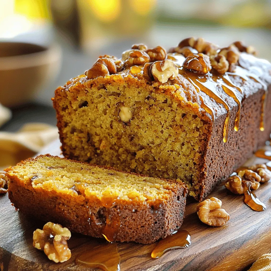 - 3 ripe bananas, well-mashed - 1/2 cup pure maple syrup - 1/3 cup coconut oil, melted - 1 teaspoon pure vanilla extract - 1/2 teaspoon fine sea salt - 1 teaspoon baking soda - 1 teaspoon baking powder - 1 1/2 cups all-purpose flour - 1/2 cup walnuts, coarsely chopped - Optional: 1/4 cup dark chocolate chips You need three ripe bananas. Make sure they are well-mashed. Use half a cup of pure maple syrup for sweetness. Melt one-third cup of coconut oil for moisture. One teaspoon of pure vanilla extract adds great flavor. Use half a teaspoon of fine sea salt to balance the sweetness. Add one teaspoon of baking soda and one teaspoon of baking powder for lift. For the base, use one and a half cups of all-purpose flour. Finally, fold in half a cup of coarsely chopped walnuts. If you like, add a quarter cup of dark chocolate chips for extra sweetness. If you don’t have ripe bananas, you can use frozen bananas. Just thaw them first. Instead of maple syrup, honey works well but changes the flavor. For coconut oil, you can use butter or vegetable oil. If you need a gluten-free option, use almond flour or a gluten-free all-purpose blend. If you can’t find walnuts, pecans or almonds can be a good substitute. First, preheat your oven to 350°F (175°C). This helps the bread bake evenly. Next, grab a 9x5 inch loaf pan. Lightly grease it with non-stick spray or a thin layer of coconut oil. This step ensures that the bread comes out easily after baking. In a large bowl, mash the ripe bananas until smooth. This should take just a few moments. Add in the maple syrup, melted coconut oil, and vanilla extract. Whisk these together well. You want a smooth mixture without lumps. Now, take your bowl with the banana mixture. Sprinkle in the fine sea salt, baking soda, and baking powder. Stir until they are mixed in. Next, slowly add the all-purpose flour. Use a spatula to fold this in gently. Be careful not to overmix. It’s okay if you see a few lumps. Once your batter is ready, fold in the chopped walnuts and any dark chocolate chips, if using. Pour this batter into your prepared loaf pan. Smooth the top so it looks nice. Bake it in the oven for 50-60 minutes. Check with a toothpick in the center. It should come out clean, with just a few moist crumbs. After baking, take the pan out of the oven. Let it cool in the pan for about 10 minutes. Then, transfer the bread to a wire rack. Allow it to cool completely before you slice it. This helps keep the bread moist and fluffy. Enjoy your homemade maple walnut banana bread! To get the best texture, use ripe bananas. The riper, the better. They should be soft and spotty. This will add natural sweetness and moisture. Next, do not overmix the batter. Mix just until combined. A few lumps are okay. Overmixing can make the bread tough. Also, using coconut oil helps keep the bread moist. It adds a nice flavor too. To check if your banana bread is done, use a toothpick. Insert it into the center of the loaf. If it comes out clean or with just a few moist crumbs, it's ready. If it has wet batter on it, bake a bit longer. Keep an eye on the edges. They should be golden brown. If the top gets too dark, cover it with foil. This helps it cook evenly. For a lovely presentation, slice the banana bread evenly. Use a sharp knife for clean cuts. Arrange the slices on a wooden board. Drizzle some pure maple syrup on top for extra flavor. You can also sprinkle chopped walnuts for a nice crunch. Serve it warm or at room temperature. This makes it inviting and tasty for all! {{image_4}} If you want to mix things up, try using different nuts in your banana bread. Pecans add a nice crunch and a rich flavor. Almonds can give a sweet, light touch. You could even use hazelnuts for a unique twist. Just remember to chop them coarsely, just like the walnuts. This keeps the texture nice and balanced. Spices can really enhance the flavor of your banana bread. Adding a teaspoon of cinnamon brings warmth and sweetness. Nutmeg adds a cozy touch too. You can play with the amounts to find your perfect blend. A little spice goes a long way in making your bread taste special. For those who love chocolate, dark chocolate chips are a fantastic addition. They melt into the bread and add a sweet surprise. Use about 1/4 cup to keep it balanced. Just fold them in with the walnuts. This makes your banana bread even more delightful. Enjoy the blend of flavors! To keep your maple walnut banana bread fresh, store it in an airtight container. This helps maintain its moisture and flavor. If you have leftover slices, you can wrap them in plastic wrap. This keeps them soft and tasty. Place the wrapped slices in a container or a resealable bag. Keep it at room temperature for up to three days. For longer storage, consider the freezer. When you want to enjoy a slice of banana bread, reheating it is easy. Preheat your oven to 350°F (175°C). Place the slice on a baking sheet. Heat it for about 10 minutes. If you want a softer texture, wrap it in foil. This keeps it from getting too dry. You can also use a microwave. Heat the slice for about 15-20 seconds. Enjoy it warm for a cozy treat. Freezing banana bread is a great way to save it for later. First, let the bread cool completely. Then, wrap the whole loaf or individual slices tightly in plastic wrap. Make sure there are no air pockets. After wrapping, place it in a freezer-safe bag. Label it with the date. Banana bread can last for up to three months in the freezer. When you're ready to eat, let it thaw overnight in the fridge. Or, leave it at room temperature for a few hours. Yes, you can use frozen bananas. Just thaw them first. Once thawed, mash them well. They will provide the same moisture and sweetness as fresh bananas. This is a great way to use overripe bananas you have stored in your freezer. To make this recipe gluten-free, swap the all-purpose flour. Use a gluten-free flour blend instead. Look for blends that work well in baking. You can also add a bit of xanthan gum to help with texture. This will keep your banana bread soft and tasty. If you don’t have coconut oil, you can use other oils. Vegetable oil or canola oil both work well. You can also use unsalted butter, melted. Each of these options will keep your banana bread moist and delicious. Banana bread can last about 3 to 4 days at room temperature. Keep it in an airtight container to maintain moisture. If you want it to last longer, store it in the fridge. It can last up to a week that way. For even longer storage, freeze it for up to 3 months. In this post, we explored all you need for the perfect banana bread. We covered important ingredients, step-by-step instructions, and helpful tips for great texture. I also shared variations to make your bread unique, along with storage options. Remember that practice makes perfect. Enjoy baking, and share your delicious results!