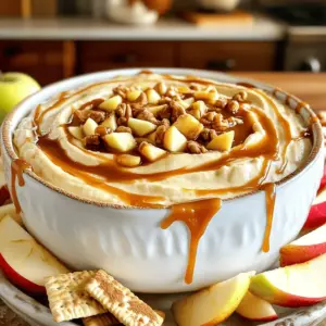 - 8 oz cream cheese - 1/2 cup powdered sugar - 1 teaspoon pure vanilla extract - 1/2 cup sour cream - 1/2 cup caramel sauce - 1 Granny Smith apple - 1/4 cup chopped walnuts or pecans - Cinnamon sugar (optional) In this recipe, each ingredient plays a key role. First, cream cheese gives us a rich and creamy base. It’s best to let it soften to room temperature. This makes it easier to blend. Next, we add powdered sugar. This sweetens the dip and gives it that cheesecake flavor we all love. The vanilla extract adds a warm and inviting taste. Sour cream adds a slight tang. It balances the sweetness and makes the dip even creamier. Caramel sauce is a star ingredient here. It brings that sweet, buttery taste that pairs well with apples. For texture, the Granny Smith apple is perfect. Its tartness contrasts the sweetness of the dip. Adding chopped walnuts or pecans gives a nice crunch. You can skip the nuts if you want a smoother dip. Finally, a sprinkle of cinnamon sugar can add a fun touch. This is optional but highly recommended for a little extra flavor. With these ingredients, you create a dip that is rich, creamy, and utterly delicious. You can serve it with sliced apples, graham crackers, or pretzels for the perfect party treat. Start with your cream cheese. Beat it in a bowl until it is smooth. You want a creamy texture without any lumps. Next, slowly add the powdered sugar. Mix it in well. This should take about 1 to 2 minutes. The goal is a silky mix that feels light and airy. Now, stir in one teaspoon of pure vanilla extract. This adds a nice depth to the flavor. Then, add half a cup of sour cream. Keep mixing until the dip is fluffy and well combined. This should take about 2 to 3 minutes. You will notice it becoming lighter. Next, carefully fold in half a cup of caramel sauce. This will create a lovely swirl of caramel throughout your mix. The marbling is visually appealing and adds great taste. For the next step, gently fold in diced apples. Use one large Granny Smith apple for a tart contrast. If you like a bit of crunch, add 1/4 cup of chopped walnuts or pecans. Be gentle to keep the apples intact. Finally, transfer your creamy mixture to a serving bowl. Smooth the top using a spatula. This makes it look neat and ready to serve. You can drizzle extra caramel sauce over the top. For a sweet touch, sprinkle some cinnamon sugar if you wish. To make your dip shine, start with softened cream cheese. This step is key. Soft cream cheese mixes well and creates a smooth texture. Leave it out for about 30 minutes before mixing. To create a marbled effect, gently fold in the caramel sauce. Use a spatula and swirl it in without blending too much. This method adds visual appeal and keeps the flavors distinct. For the best dippable items, choose sliced apples, graham crackers, or crunchy pretzels. These add a fun and tasty crunch. You can also try cookies or fruit slices for variety. For creative presentation, use a stylish platter. Spread the dip in the center and drizzle extra caramel on top. Garnish with thin apple slices or a sprinkle of nuts. This makes your dip look as good as it tastes! {{image_4}} You can add extra flavors to your caramel apple cheesecake dip. A sprinkle of nutmeg or allspice gives it a warm, cozy taste. These spices blend well with the sweet caramel and tart apples. You can also use flavored cream cheese. Cream cheese with caramel or cinnamon can elevate the dip. Just mix it in like you would the regular cream cheese. This simple change can surprise your guests with new flavors. If you need nut-free options, leave out the walnuts or pecans. You can replace them with crispy rice cereal for a crunch. If you want a vegan or dairy-free version, use vegan cream cheese. Replace the sour cream with coconut yogurt. Use a dairy-free caramel sauce too. These swaps keep the flavors strong while meeting dietary needs. Everyone can enjoy this tasty dip without worry. To keep your caramel apple cheesecake dip fresh, follow these tips. First, place the dip in an airtight container. This helps to prevent air and moisture from affecting the dip. Use a glass or plastic container that seals well. If you don't have one, wrap the bowl tightly with plastic wrap. Make sure it is sealed well. In the fridge, this dip lasts about 3 to 5 days. After that, it may not taste as good. Look for signs that the dip has gone bad. If the dip smells sour or has changed color, it is best to throw it away. If you see any mold, do not eat it. Always trust your senses! Yes, you can make this dip ahead of time. It tastes even better after chilling in the fridge. Just store it in a sealed container. When you are ready to serve, give it a quick stir. Add more caramel sauce on top for a fresh look. If you don’t have sour cream, use Greek yogurt. It gives a similar creamy texture. You can also try cream cheese or a non-dairy yogurt for a lighter option. Each choice will still keep the dip tasty! Absolutely! This dip is perfect for parties. It is easy to make and fun to eat. Guests love dipping apples, crackers, or pretzels into it. The sweet and creamy flavors will impress everyone at your gathering. To make this dip gluten-free, ensure your dippables are gluten-free too. Use gluten-free crackers or fresh fruit slices. The dip itself is already gluten-free, so you are all set! Enjoy your delicious party treat without worry. This dip is easy to make and packed with flavor. You mix cream cheese, sugar, and apples, then add your favorite toppings. Don’t forget some tips to perfect your dip and variations to fit your needs. Store it right, and it will last for days. Remember, this recipe is great for gatherings or a tasty snack at home. Now, you’re ready to impress your friends and family with this delicious treat. Enjoy every bite!