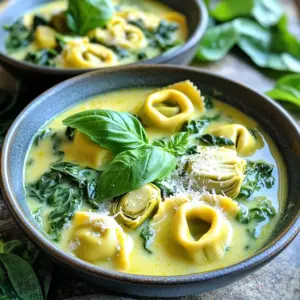 - 1 package (9 oz) refrigerated cheese tortellini - 1 can (14 oz) artichoke hearts, drained and quartered - 4 cups fresh spinach, roughly chopped - 2 cups vegetable broth - 1 cup heavy cream - 1 teaspoon garlic powder - 1 teaspoon onion powder - ½ cup grated Parmesan cheese - ½ cup cream cheese, cubed - Salt and pepper, to taste The main stars of this dish are the cheese tortellini and artichoke hearts. The tortellini delivers a soft, cheesy bite. The artichoke hearts add a unique flavor and texture. Fresh spinach not only gives color but also packs in nutrients. The vegetable broth forms a tasty base for the creamy sauce. Heavy cream and cheeses create a rich, smooth texture that coats every piece of tortellini. - Crushed red pepper flakes - Fresh basil leaves for garnish If you want a little kick, add crushed red pepper flakes. This spice heightens the flavors and makes the dish pop. Fresh basil leaves provide a lovely touch of color and a fresh taste. They make the dish look special and inviting. Feel free to mix and match these add-ins to suit your taste! Start by pouring 2 cups of vegetable broth into a large pot. Place the pot on the stove over medium-high heat. Bring the broth to a gentle boil while stirring occasionally. This helps prevent the broth from sticking to the bottom. Once the broth boils, carefully add 1 package (9 oz) of refrigerated cheese tortellini. Cook the tortellini for about 3 to 5 minutes. Look for the tortellini to float to the surface; that means they are ready! Next, add 1 can (14 oz) of quartered artichoke hearts and 4 cups of roughly chopped fresh spinach. Stir gently and let the mixture simmer for an extra 2 to 3 minutes. The spinach will wilt and soften, mixing well with the artichokes. Now, reduce the heat to medium. Slowly pour in 1 cup of heavy cream. Add in 1 teaspoon of garlic powder, 1 teaspoon of onion powder, ½ cup of grated Parmesan cheese, and ½ cup of cubed cream cheese. Stir continuously until everything melts together. This creates a rich, creamy sauce that coats the tortellini perfectly. Finally, season the dish with salt and pepper to taste. If you like a bit of heat, sprinkle in some crushed red pepper flakes. Mix well and let it simmer for another 2 minutes. This allows the sauce to thicken slightly. Once done, remove the pot from heat. Let it rest for a minute before serving. Serve the tortellini hot in deep bowls. For a nice touch, garnish with fresh basil leaves and an extra sprinkle of Parmesan cheese. Enjoy your creamy delight! To make your creamy delight even tastier, focus on the cheese. When adding cream cheese, cut it into small cubes. This helps it melt quickly and mix well. For Parmesan, shred it fresh instead of using pre-grated. Fresh cheese melts better and gives a richer taste. As for spices, garlic powder and onion powder are must-haves. They boost the flavor without overwhelming the dish. If you like a bit of heat, add crushed red pepper flakes. Start with a pinch. You can always add more if you want extra spice. When it's time to serve, use deep bowls. They hold the creamy tortellini well. Plus, they look great on the table. For the final touch, garnish with fresh basil leaves. They not only add color but also a fragrant aroma. Sprinkle some extra Parmesan on top for a nice finish. A drizzle of olive oil enhances flavor and makes the dish shine. This attention to detail makes your meal look as good as it tastes. {{image_4}} You can mix up this dish with different cheeses. Try using mozzarella or cheddar for a new taste. Each cheese adds its own flavor and creaminess. You can also swap out the artichokes or spinach. Try broccoli or peas instead for a fun twist. If you want a vegan version, use plant-based cheese and cream. Cashew cream works well for a creamy texture. You can also use vegan tortellini if you find it. This way, you still enjoy the great taste without animal products. For a gluten-free dish, choose gluten-free pasta options. There are many brands that make gluten-free tortellini now. Just make sure to check the cooking time, as it may differ from regular pasta. This way, everyone can enjoy this tasty meal! To store your One-Pot Spinach Artichoke Tortellini in the fridge, let it cool first. Place it in an airtight container. This helps keep it fresh. You can store it for up to three days. When you want to eat it again, just take it out and enjoy! For freezing, use a freezer-safe container. Make sure to leave some space at the top. The sauce may expand when frozen. This dish can stay fresh in the freezer for up to three months. When ready to eat, let it thaw in the fridge overnight before reheating. To reheat, pour the tortellini into a pot over low heat. Stir gently to warm it evenly. You may need to add a splash of vegetable broth or cream to revive the sauce. Heat until warm but do not boil. This keeps the sauce creamy and delicious. Enjoy it just like new! Yes, you can use frozen tortellini. Just add a couple of extra minutes to the cooking time. Cook them until they float, usually around 5-7 minutes. The process stays the same, and you still get that great flavor. This dish is perfect for meal prep. You can make it in advance and store it in the fridge for up to three days. Just reheat it on the stove or microwave. To keep it fresh, store the sauce and tortellini in separate containers. Absolutely, adding protein is a great idea. You can use cooked chicken, shrimp, or tofu. If you choose chicken, cube it and sauté it before adding the tortellini. For shrimp, toss them in during the last few minutes of cooking. Tofu works well too; just make sure it’s firm and cubed. This blog post covered all you need for a creamy tortellini dish. We explored essential ingredients like cheese tortellini, artichoke hearts, and fresh spinach. I shared simple steps to make a rich sauce and tips for enhancing flavor and presentation. There are variations for dietary needs, too. Whether you want to store leftovers or adapt the recipe, you now have the tools to create a tasty meal. Enjoy experimenting with this dish, and make it your own!