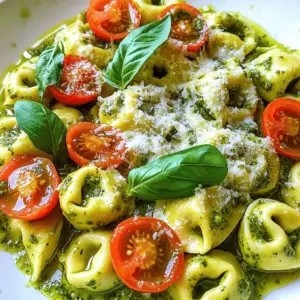 To make Minute Creamy Pesto Tortellini, you will need: - 12 oz cheese tortellini (fresh or frozen) - 1 cup basil pesto (store-bought or homemade) - ½ cup heavy cream - 1 cup cherry tomatoes, halved - ¼ cup grated Parmesan cheese - 2 tablespoons olive oil - Salt and pepper to taste - Fresh basil leaves for garnish These ingredients create a rich and creamy dish that is quick and simple to prepare. The tortellini adds texture, while the pesto brings that fresh basil flavor. When choosing pesto, I often recommend brands like Barilla or Classico for store-bought options. Their flavors are vibrant and consistent. If you want to try something unique, look for small brands at farmers' markets. They may have fresh, homemade options that can elevate your meal. If you want a lighter option, you can use half-and-half instead of heavy cream. For a dairy-free choice, coconut cream works well. It adds a slight sweetness but blends nicely with the pesto. You can also try unsweetened almond milk thickened with a bit of cornstarch for a low-calorie alternative. To start, fill a large pot with 4-5 quarts of water. Add a good amount of salt; it helps the pasta taste better. Once the water boils, carefully add 12 oz of cheese tortellini. If you use fresh tortellini, cook it for about 3-5 minutes. Frozen tortellini may take a bit longer. Stir gently to keep them from sticking. When they're done, drain the tortellini in a colander. Save a small cup of pasta water for later. While you cook the tortellini, grab a medium skillet and heat it over medium heat. Pour in 2 tablespoons of olive oil. Wait for the oil to shimmer, then add 1 cup of halved cherry tomatoes. Sauté the tomatoes for 2-3 minutes. Stir gently until they soften and let out their juices. Next, reduce the heat to low. Add 1 cup of basil pesto to the skillet. Slowly pour in ½ cup of heavy cream. Stir until everything blends well. Heat this mixture for 1-2 minutes but do not boil it. Once the tortellini is drained, add it to the skillet with the sauce. Toss the tortellini gently but well, so each piece gets coated in the creamy sauce. If the sauce is too thick, add a little reserved pasta water, one tablespoon at a time, until it's just right. Stir in ¼ cup of grated Parmesan cheese until it melts into the sauce. Season with salt and pepper to taste, making sure it has great flavor. Serve the creamy tortellini in bowls. Garnish with fresh basil leaves and extra Parmesan on top for a lovely finish. To cook tortellini well, start with a big pot of water. Use 4-5 quarts and add plenty of salt. The salt makes the pasta taste better. Bring the water to a rolling boil before adding the tortellini. If you use fresh tortellini, cook it for 3-5 minutes. For frozen, it may take a bit longer. Stir gently so they don’t stick together. After cooking, save a little pasta water; it helps the sauce later. Seasoning brings your dish to life! After mixing the tortellini with the sauce, taste it. Add salt and freshly cracked black pepper to boost the flavors. For extra zest, consider a squeeze of lemon juice or a pinch of red pepper flakes. These will add a nice kick without overpowering the creamy pesto. A great presentation makes your dish shine! Serve the tortellini in shallow bowls to show off the colors. Arrange the tortellini in a circular pattern for a lovely look. Drizzle a little olive oil on top for shine. Finally, add fresh basil leaves and a sprinkle of grated Parmesan to finish. This makes the dish look as good as it tastes! {{image_4}} You can make this dish heartier by adding proteins. Cooked chicken or shrimp works well. For chicken, use grilled or rotisserie. For shrimp, sauté them in olive oil until pink. Mix the cooked protein into the creamy pesto sauce. This adds great flavor and makes it more filling. If you want a vegetarian or vegan version, swap the cheese tortellini for a meat-free option. Use plant-based pesto made from nuts and basil. For cream, you can try coconut cream or cashew cream. This keeps it creamy and delicious while being plant-based. Get creative with add-ins! You can toss in spinach, peas, or bell peppers for more color and nutrition. Nuts like pine nuts or walnuts add crunch and flavor. Simply add them to the sauce or mix them in with the tortellini. This adds layers of taste and texture to your dish. To store your leftover Minute Creamy Pesto Tortellini, let it cool down first. Transfer it to an airtight container. This helps keep it fresh. You can keep it in the fridge for up to three days. If you want it to last longer, consider freezing. When you are ready to eat the leftovers, reheat them gently. You can use a microwave or a skillet. If using the microwave, place the tortellini in a bowl and cover it loosely. Heat for one to two minutes, stirring halfway through. In a skillet, add the tortellini over low heat. Add a splash of water or cream to help it heat evenly. Stir gently until warmed through. To freeze your creamy pesto tortellini, place the cooled dish in a freezer-safe container. Make sure to leave some space at the top, as the sauce may expand. It can stay in the freezer for up to three months. When you are ready to eat it, thaw it overnight in the fridge. Then, reheat using the methods above. This way, you can enjoy a quick meal anytime! Yes, you can use store-bought pesto. It saves time and still tastes great. Look for a brand that uses fresh ingredients. A good pesto adds flavor and makes cooking easier. If you have time, homemade pesto is always a delicious choice. Cooking tortellini is quick. Fresh tortellini cooks in about 3-5 minutes. If you use frozen tortellini, it may take a bit longer. Always check the package for exact times. Stir the tortellini while it cooks to prevent sticking. Creamy pesto tortellini pairs well with many sides. You might try a fresh salad for crunch. Garlic bread also complements the dish nicely. If you want more protein, grilled chicken or shrimp can work well too. In this post, we covered all you need for creamy pesto tortellini. You learned the ingredients, cooking steps, and how to make it special. I shared tips on enhancing flavor and how to store leftovers. Remember, you can get creative with proteins and veggies. This dish is simple and fun. Feel free to make it your own! Enjoy your cooking adventure!