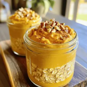 - 1 cup rolled oats - 1 cup cold brew coffee - 1/2 cup pure pumpkin puree - 1/2 cup almond milk (or your preferred milk) - 1 tablespoon pure maple syrup (adjust to your sweetness preference) - 1 teaspoon vanilla extract - 1/2 teaspoon pumpkin pie spice - Pinch of salt - 1/4 cup Greek yogurt (optional, for a creamier texture) - Chopped nuts or granola for topping (optional) When making pumpkin cream cold brew overnight oats, you need the right ingredients. Rolled oats give a hearty base. Cold brew coffee adds a rich and smooth flavor. Pure pumpkin puree brings that autumn vibe. Almond milk keeps it creamy and light. Maple syrup sweetens it just right. Vanilla extract adds depth. Pumpkin pie spice gives that cozy fall taste. A pinch of salt brightens all the flavors. If you want a creamier texture, add Greek yogurt. It makes the oats rich and smooth. You can top your oats with chopped nuts or granola. These add crunch and extra flavor. Every ingredient plays a role in making this breakfast a delight. This recipe is simple, but the taste is complex. You will enjoy every bite! 1. In a large bowl, I combine the rolled oats and pure pumpkin puree. I stir gently to mix them well. This step ensures the pumpkin blends evenly with the oats. 2. Next, I pour in the cold brew coffee and almond milk. I mix thoroughly, then add the maple syrup, vanilla extract, pumpkin pie spice, and a pinch of salt. I blend everything until it is well combined. 3. If I want a creamier texture, I mix in the Greek yogurt. This step adds richness to the oats, making them taste great. 4. I then divide the oat mixture into two jars or airtight containers. It is important to seal them well to keep the flavors fresh. 5. Finally, I place the jars in the refrigerator. I let them chill overnight or for at least four hours. This soaking time allows the oats to absorb the liquids and flavors. 1. The next morning, I give the oats a good stir. If they seem too thick, I add a splash of almond milk or cold brew. This helps me get the consistency I want. 2. I love adding toppings for extra flavor and crunch. I often use chopped nuts or granola. A sprinkle of pumpkin pie spice on top adds a nice touch too. 3. I enjoy my delicious oats right from the jar for convenience. Sometimes, I transfer them to a bowl for a more relaxed breakfast. To get the best texture, focus on the right ratios. Use one cup of rolled oats and one cup of liquid. This balance helps the oats soak up the flavors. The soaking time is also key. Let them sit overnight, or at least four hours. This gives the oats time to absorb the coffee and pumpkin. If you want to change the sweetness, adjust the maple syrup. Start with one tablespoon and taste it. You can add more if you like it sweeter. For extra flavor, try different spices. Cinnamon or nutmeg can give a warm taste. A dash of vanilla extract adds depth too. When serving, get creative with toppings. Chopped nuts or granola add great crunch. You can also sprinkle more pumpkin pie spice on top for extra flavor. If you're on the go, enjoy the oats straight from the jar. For a cozy breakfast, pour them into a bowl and savor each bite. {{image_4}} For those who follow a vegan or dairy-free diet, you can easily swap out a few ingredients. Use plant-based milk like almond or oat milk instead of regular milk. You can skip the Greek yogurt or replace it with a vegan yogurt. This keeps your oats creamy without dairy. If you need a gluten-free option, ensure you use certified gluten-free rolled oats. Many brands offer these, and they work just as well in this recipe. This way, everyone can enjoy these tasty oats. You can adapt this recipe for the seasons. Adding chocolate chips or nuts can give it a nice twist. Try using pecans or walnuts for a fall vibe. You can also mix in different spices, like cinnamon or nutmeg, for added warmth. If you want to switch things up, use brewed coffee instead of cold brew. Just let the coffee cool before mixing with the oats. This will still give you that rich coffee flavor without the cold brew. To scale this recipe for more servings, just multiply the ingredients. You can easily make enough for a crowd. For meal prep, make several jars at once. Store them in the fridge, and you’ll have breakfast ready for the week. Just grab a jar each morning, and you’re set! To keep your pumpkin cream cold brew overnight oats fresh, use airtight containers. Glass jars work great. They help seal in moisture and flavor. Always store your oats in the fridge. This keeps them cool and safe to eat. Make sure to label the jars with the date. This way, you know when you made them. Your oats will stay good for about 3 to 5 days in the fridge. If they smell off or look strange, it's time to toss them. You may see signs like separation or mold. If anything seems wrong, don’t risk it. Always trust your senses. You can enjoy these oats cold or warm. If you prefer them warm, take them out of the fridge. Heat them in a microwave for about 30 seconds. Stir, then check the temperature. If they need more heat, do it in short bursts. Be careful not to overheat. You want them warm, not hot. Enjoy your oats straight from the jar or in a bowl! How long do pumpkin cream cold brew overnight oats last? These oats last up to five days in the fridge. Store them in airtight jars for best results. After five days, they may lose flavor and texture. Always check for any signs of spoilage before eating. Can I use quick oats instead of rolled oats? You can use quick oats, but the texture will change. Quick oats absorb liquid faster and may turn mushy. Rolled oats give a chewier bite and hold their shape well after soaking. If you prefer a creamier texture, quick oats can work in a pinch. Is it possible to make this recipe without coffee? Yes, you can skip the coffee. Replace it with more almond milk or a nut milk of your choice. For a unique twist, try using chai tea or even pumpkin spice herbal tea. This keeps the flavor profile rich without the caffeine kick. To sum up, this post shares how to make pumpkin cream cold brew overnight oats. You learned the essential ingredients, including rolled oats, pumpkin puree, and cold brew coffee. We discussed preparation steps, tips for texture, and variations for dietary needs. Finally, we covered storage techniques to keep your oats fresh. Enjoy your tasty, filling breakfast every day. Get creative with flavors and toppings. You will love how easy it is to make!