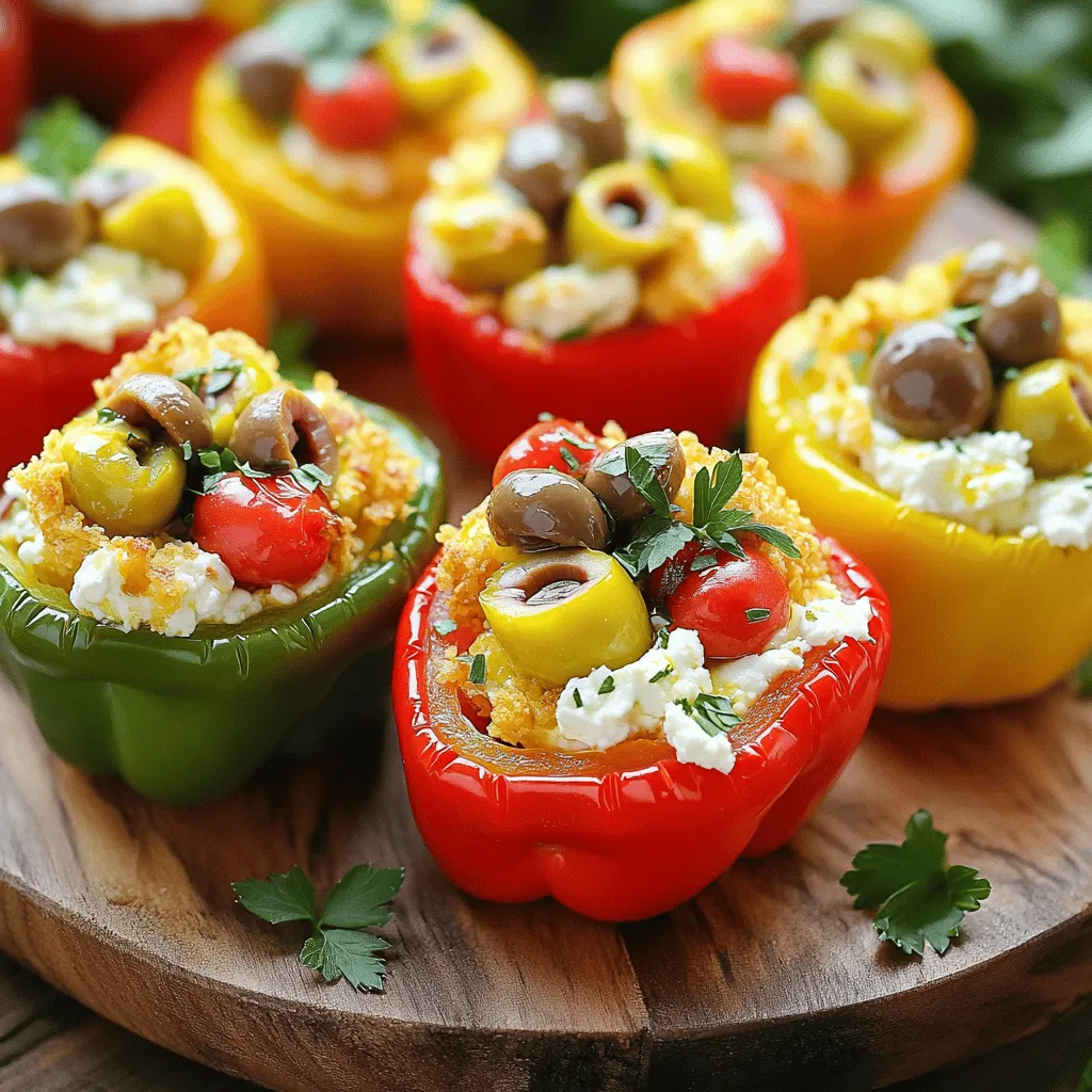- 4 small sweet bell peppers (choose any vibrant color you like) - 200g feta cheese, crumbled - 100g cream cheese, softened to room temperature - 1 tsp dried oregano - 1 tsp garlic powder - 1 tbsp fresh lemon juice - 1/4 cup Kalamata olives, pitted and chopped - 1/2 cup cherry tomatoes, cut in half - Salt and freshly ground black pepper to taste - Olive oil spray for coating To make crispy feta stuffed peppers, I use sweet bell peppers. They offer a lovely taste and vibrant colors. Feta cheese brings a salty kick, while cream cheese makes the filling creamy. I add dried oregano and garlic powder for flavor. Fresh lemon juice brightens the dish. Kalamata olives add a briny touch, and cherry tomatoes give it sweetness. - Fresh herbs - Extra toppings For garnishes, I love to use fresh herbs. Parsley or basil not only adds color but also fresh flavor. You can also sprinkle some extra feta on top for more cheesy goodness. These simple additions make the dish look even more inviting and delicious. Start by preheating your air fryer to 375°F (190°C). This step is key. A hot air fryer cooks the peppers evenly and gives them that crispy outside. Next, grab your sweet bell peppers. Slice off the tops with a sharp knife. Make sure to remove the seeds and membranes inside. This creates a nice hollow space for the filling. In a mixing bowl, add the crumbled feta cheese and softened cream cheese. Blend them together well. Next, sprinkle in the dried oregano and garlic powder. These spices add great flavor. Pour in the fresh lemon juice for a tangy touch. Then, stir in the chopped Kalamata olives and halved cherry tomatoes. Season this mixture with salt and freshly ground black pepper. Mix everything until it’s creamy and well combined. Now, take each hollowed pepper and fill it with the cheese mixture. Use a spoon to pack it down gently. This ensures each pepper is full of flavor. After stuffing, lightly spray the outside of each pepper with olive oil. This helps them crisp up nicely. Place the stuffed peppers in the air fryer basket. Make sure to arrange them in a single layer. Avoid overcrowding; this helps them cook evenly. Air fry the peppers for about 12 to 15 minutes. Look for a tender texture and golden, crispy tops. Once done, use tongs to carefully remove the peppers from the air fryer. Let them cool for a couple of minutes before serving. Enjoy your crispy feta stuffed peppers! To get that nice, crunchy texture, you must use olive oil spray. This helps the stuffed peppers get golden brown and crispy. Just a light coat will do. You want them to sizzle, not swim in oil. Next, pay attention to cooking times and adjust the temperature if needed. Start with 375°F (190°C). Air fry for about 12-15 minutes. If they are not crispy enough, add a few more minutes. Each air fryer is different, so keep an eye on them. For a great presentation, serve the crispy feta stuffed peppers on a wooden platter or colorful plate. You can add fresh herbs like parsley or basil. This adds color and a nice touch. Pair these stuffed peppers with a simple salad or crusty bread. A glass of white wine or sparkling water works well too. Enjoy the feast! {{image_4}} You can switch up the cheese in the filling. Try goat cheese for a tangy twist. Cream cheese gives a creamy texture, but you can also use ricotta for a lighter flavor. If you're not a fan of peppers, other veggies work great too. Zucchini or eggplant can be hollowed out and stuffed just like peppers. Want some heat? Add chopped jalapeños or a splash of hot sauce to the filling. This gives a nice kick to the dish. If you prefer a vegetarian option, mix in cooked quinoa or black beans. They boost the protein and add extra texture. These simple changes make the dish fun and unique for every meal. To store leftover stuffed peppers, let them cool down first. Place them in an airtight container. This helps keep them fresh. You can store them in the fridge for up to three days. If they are not sealed well, they may dry out. For best results, keep each pepper separate. This prevents them from sticking together. You can also wrap each one in plastic wrap before placing them in the container. When reheating, you have two main options: the microwave or the oven. The microwave is quick but may make the peppers soft. To reheat in the microwave, place the stuffed pepper on a plate. Heat it for 1-2 minutes, checking frequently. The oven is better for keeping them crispy. Preheat your oven to 350°F (175°C). Place the stuffed peppers on a baking sheet. Heat them for about 10 minutes. This method warms them evenly and keeps the outside crispy. For the best taste, you might want to add a little olive oil spray before reheating. This helps maintain that delightful crunch you love. Enjoy your crispy feta stuffed peppers once more! Yes, you can use other cheeses. Cream cheese adds creaminess. Goat cheese gives a tangy taste. Mozzarella melts well for a gooey texture. Each choice adds a unique flavor. Experiment to find your favorite mix! To keep peppers crisp, start with fresh ones. Remove all seeds and membranes. Lightly spray with olive oil. Avoid overcrowding in the air fryer. Cook at the right temperature and time. This helps maintain a crunchy bite. Pair your stuffed peppers with a fresh salad. A side of rice or quinoa works great too. Serve with a light yogurt dip for extra flavor. For drinks, try lemonade or a crisp white wine. These choices enhance your meal perfectly! Stuffed peppers are a tasty and fun dish. We explored main ingredients like sweet bell peppers, feta, and cream cheese. I shared step-by-step instructions for preparing, filling, and cooking them in an air fryer. With tips for crispiness and variations for flavor, you can make these your own. Don’t forget to store leftovers properly for later! Enjoy experimenting with this dish and impressing your family and friends with your cooking skills.