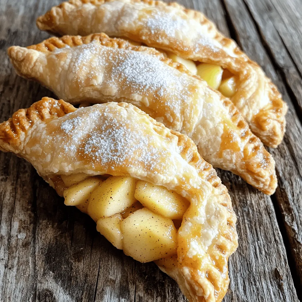 - 2 large Granny Smith apples - 1 tablespoon lemon juice - 1/4 cup brown sugar - 1 teaspoon ground cinnamon - 1 tablespoon cornstarch - 1 package refrigerated pie crusts - 1 egg for egg wash - Optional: powdered sugar for dusting When I make Air Fryer Apple Hand Pies, I always choose Granny Smith apples. Their tartness works great with the sweet filling. You need two large apples for this recipe. Start by peeling and dicing them into small pieces. The lemon juice adds a nice brightness to the apples. Just one tablespoon will do. I mix this with 1/4 cup of brown sugar. This sugar gives the filling a deep, rich flavor. Next, I add one teaspoon of ground cinnamon. This spice brings warmth and a sweet aroma to the pies. To help thicken the filling, I use one tablespoon of cornstarch. This keeps everything together nicely. For the crust, I prefer using a package of refrigerated pie crusts. It saves time and still tastes great. If you want, you can make your own crust, but store-bought works well! Finally, I beat one egg to brush on top of the pies for that golden finish. If I want a little extra sweetness, I keep some powdered sugar on hand for dusting at the end. With these ingredients, you will create delightful hand pies that everyone will love! Start by dicing two large Granny Smith apples. Place them in a mixing bowl. Add 1 tablespoon of lemon juice. Sprinkle in 1/4 cup of brown sugar and 1 teaspoon of ground cinnamon. Finally, add 1 tablespoon of cornstarch. Mix everything well to coat the apples. Let the filling rest for 10 minutes. This helps the flavors blend better. Next, take your refrigerated pie crusts. Roll them out on a floured surface until they are about 1/8 inch thick. Use a 4-inch round cutter or the rim of a glass to cut out circles from the dough. You should get about 8 circles. Now, take each circle of crust. Put a generous tablespoon of the apple filling in the center. Be careful not to overfill. Fold the dough over the filling to form a half-moon shape. Press the edges together firmly. You can also crimp them with a fork for a nice look. Brush the tops of each hand pie with a beaten egg. This will give them a lovely golden color. Preheat the air fryer to 350°F (175°C). Arrange the hand pies in a single layer in the air fryer basket. Make sure they are not too close together. Air fry for 10 to 12 minutes or until they are golden brown and crispy. Depending on your air fryer, you may need to cook them in batches. Once done, carefully take them out and let them cool for a few minutes. If you like, dust them lightly with powdered sugar for a sweet finish. To avoid overfilling your hand pies, use about one tablespoon of filling. This amount allows the pie to close without spilling. If you add too much, it may ooze out while cooking. Adjust the spices based on your taste. If you like it sweeter, add more brown sugar. For a warm kick, add extra cinnamon. Preheating your air fryer is key. This step helps cook the pies evenly. Set it to 350°F (175°C) before you start cooking. Cook in batches if needed. Avoid crowding the basket to ensure hot air can circulate. This method gives you that nice, crispy texture. Serve your hand pies with a scoop of ice cream or a dollop of whipped cream. The cold cream contrasts well with the warm filling. For a nice touch, dust the tops with powdered sugar before serving. Arrange them on a colorful plate for a beautiful presentation. {{image_4}} Choosing the right apple makes a big difference. I recommend using Granny Smith apples for their tartness. Their crisp texture holds up well when cooked. If you prefer sweeter pies, try Fuji or Honeycrisp apples. These varieties add a lovely sweetness to the filling. You can also mix different apples for more depth in flavor. For seasonal fun, consider using ripe pears or peaches. These fruits will give your hand pies a unique twist. They bring a different taste but still pair well with spices. Enhancing the flavor of your hand pies is easy. You can add chopped nuts like walnuts or pecans to the filling. They add a nice crunch and earthy flavor. Dried raisins or cranberries can also boost the sweetness. Spices can bring your hand pies to life. Besides cinnamon, try nutmeg or allspice for warmth. A splash of vanilla extract can add a lovely aroma. Experimenting with flavors can lead to delightful surprises. You can change the crust for your hand pies in many ways. If you want a homemade touch, make your own pie crust. Use simple ingredients like flour, butter, and water. It adds a personal flavor and can taste fresher. For those needing gluten-free options, use a gluten-free pie crust mix. These are available in many stores. They work well and keep the pies tasty. No matter which crust you choose, the hand pies will be a hit! You can store leftover hand pies in the fridge or freezer. If you plan to eat them soon, put them in the fridge. Use an airtight container to keep them fresh. They will last up to three days in the fridge. If you want to keep them longer, use the freezer. Wrap each pie in plastic wrap and then in foil. This helps prevent freezer burn. In the freezer, they can last for up to two months. To reheat hand pies, the best method is the air fryer. Preheat the air fryer to 350°F (175°C). Cook the pies for about 5 minutes. This keeps them crisp. You can also use the oven. Preheat it to 350°F (175°C). Bake the pies on a tray for about 10 minutes. Avoid microwaving them. Microwaves make the crust soggy. If you must use a microwave, heat them for just a short time. Hand pies are best when fresh. In the fridge, they stay good for three days. If you freeze them, they will keep for two months. After that, they may lose flavor and texture. Always check for any signs of spoilage before eating. Yes, you can make the filling ahead of time. Prepare the apple filling and store it in an airtight container. Keep it in the fridge for up to two days. This saves time when you’re ready to assemble the hand pies. Just remember to let it sit at room temperature for a bit before using. This helps the filling warm up and mix well. Set your air fryer to 350°F (175°C). This temperature cooks the hand pies evenly. It also gives them that perfect golden brown look. Preheating the air fryer is key. This ensures that the pies cook properly from the start. Look for a rich golden color on the hand pies. They should be crispy and firm to the touch. If they are still soft or pale, give them a few more minutes. The perfect hand pie is golden brown all over. Enjoy the delightful smell while they cook! In this post, we explored how to make tasty apple hand pies. We covered ingredients and detailed steps for preparation, cooking, and storage. You learned tips for perfecting your pies and variations for extra flavor. Now you can whip up these delicious treats easily. Enjoy the process, and don’t forget to share your hand pie creations. Happy baking!