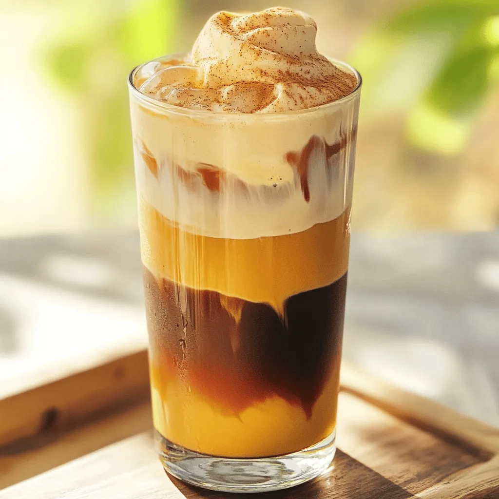 - 1 cup cold brew coffee - 1/2 cup pure pumpkin puree - 1/2 cup heavy cream (or dairy-free alternative) - 2 tablespoons pure maple syrup - 1 teaspoon pumpkin pie spice (plus more for garnish) - 1 teaspoon pure vanilla extract - Ice cubes To make a Starbucks Copycat Pumpkin Cream Cold Brew, gather these simple ingredients. Each one plays a key role in creating that delicious fall flavor. You will need one cup of cold brew coffee. This gives you the cold, rich base for your drink. Next, use half a cup of pure pumpkin puree. It adds creaminess and a bold pumpkin taste. For the creaminess, choose half a cup of heavy cream. If you prefer a dairy-free option, coconut cream works well. Sweeten your drink with two tablespoons of pure maple syrup. You can adjust this to your taste. Add one teaspoon of pumpkin pie spice for that classic fall flavor. Don’t forget one teaspoon of pure vanilla extract for a hint of warmth. Lastly, ice cubes are a must for that refreshing cold brew experience. Now that you have all your ingredients, you are ready to create this tasty drink at home. Each step will bring you closer to sipping a drink that tastes just like the one from Starbucks! To create the pumpkin cream, start with a medium mixing bowl. Add 1/2 cup of pure pumpkin puree into the bowl. Next, pour in 1/2 cup of heavy cream, or a dairy-free option like coconut cream. Measure out 2 tablespoons of pure maple syrup and add it to the mix. For flavor, sprinkle in 1 teaspoon of pumpkin pie spice and 1 teaspoon of pure vanilla extract. Use a whisk to blend everything together well. You want a smooth, creamy blend that smells amazing. After mixing, cover the bowl tightly with plastic wrap. Place it in the fridge for about 30 minutes. This chilling step is key. It allows the flavors to mix and makes the cream nice and cool. The cream will be ready when you notice a thicker texture and richer taste. While your pumpkin cream chills, it’s time to brew the cold brew coffee. Take 1 cup of cold brew coffee and pour it over ice cubes in a tall glass. Let it sit for a moment. This makes the coffee cold and refreshing. You can adjust the strength of the cold brew based on your taste. Enjoy the rich aroma as it mixes with the ice. Now, you're almost ready to enjoy your drink! To get that perfect pumpkin cream texture, focus on mixing. Use a whisk to blend the pumpkin puree, heavy cream, maple syrup, pumpkin pie spice, and vanilla extract. Whisk until smooth. If you want it extra creamy, try using a hand mixer for a few seconds. This adds air and makes it light. Chilling the cream also helps. It thickens and enhances the flavors. You can easily make a dairy-free version. Swap the heavy cream for coconut cream. It gives a nice, rich taste. Make sure to chill the coconut cream before mixing. This helps it whip up well. You can also use almond or oat milk, but the creaminess will be different. Adjust the amount of maple syrup to balance the flavors in your dairy-free pumpkin cream. Sweetness is key to your pumpkin cream. Start with two tablespoons of maple syrup. Taste it and see how it is. If you want it sweeter, add more syrup, one teaspoon at a time. You can also use honey or agave syrup as alternatives. Just remember, sweetness can change the overall taste, so add slowly. Enjoy customizing your drink to fit your taste! {{image_4}} You can spice up your Pumpkin Cream Cold Brew. Try adding a pinch of nutmeg or ginger. This gives it a warm kick. Mix these spices into your pumpkin cream before chilling it. The extra flavors will enhance the drink. It will taste like fall in a cup! Want a sweeter drink? You can add flavored syrups. Caramel or hazelnut syrup works great. Just mix one or two tablespoons into your cold brew. This adds a nice twist to the drink. You can choose any syrup you love. Each will create a unique taste. If you want a change, use different coffee bases. Try espresso for a stronger flavor. Or use regular brewed coffee if you prefer. Cold brew gives a smooth taste, but other options can work, too. Choose the base that fits your mood. Your pumpkin cream will shine no matter what! To store any leftover pumpkin cream, place it in a sealed container. This keeps it fresh and tasty. You can use a glass jar or a plastic container with a lid. Make sure to refrigerate it right away. This way, you can enjoy it later. For cold brew coffee, store it in a clean pitcher. Keep it covered in the fridge. Always use fresh coffee beans for the best taste. If you have leftover cold brew, it can last for up to a week. Just remember to check for any change in flavor or smell. Your homemade pumpkin cream can stay fresh for about 3 to 5 days in the fridge. If you want to keep it longer, you can freeze it. Just pour it into an ice cube tray. Use these cubes in your drinks later. Cold brew coffee lasts around a week in the fridge. If it starts to taste off, it’s best to toss it. Enjoy your pumpkin cream cold brew while it’s fresh for the best flavor! Yes, you can use regular coffee. Just make sure it is chilled. Cold brew has a smoother taste. Most of us love that! If you prefer your drink cold, pour your regular coffee over ice. You can store pumpkin cream in the fridge for about three days. Keep it in a sealed container. This way, it stays fresh and tasty. After three days, it may lose its flavor and texture. If you don't have pumpkin puree, try using butternut squash puree. It has a similar flavor and texture. You can also use sweet potato puree. Both options work well in this drink. This blog post covered how to make a delicious pumpkin cream cold brew. You learned about the key ingredients and step-by-step methods to create it perfectly. We shared tips for texture, sweetness, and dairy-free options. You even explored different variations like spiced pumpkin cream and flavored syrups. Remember, store your leftover pumpkin cream well for the best taste. Enjoy this cozy drink anytime, and feel free to customize it to fit your taste!