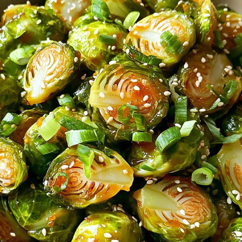For this recipe, you need one pound of Brussels sprouts. These tiny cabbages have a rich flavor. Trim the ends and cut them in half. This helps them cook evenly and get crispy. You will mix a few simple ingredients to create the sweet and spicy sauce: - 2 tablespoons extra virgin olive oil - 2 tablespoons pure honey - 1 tablespoon Sriracha sauce (adjust for your spice level) - 1 teaspoon garlic powder - ½ teaspoon fine sea salt - ¼ teaspoon freshly ground black pepper These combine to give the Brussels sprouts a yummy flavor. The honey adds sweetness, while Sriracha brings the heat. Garlic powder adds depth, and salt and pepper enhance all the tastes. To make your dish even better, consider adding: - 1 tablespoon sesame seeds (for a crunchy touch) - Fresh cilantro sprigs or thinly sliced green onions (for color and freshness) These garnishes not only look good but also add more flavor. You can choose one or both, depending on what you like. First, set your air fryer to 375°F (190°C). Preheating helps the Brussels sprouts cook evenly. It takes about 5 minutes to heat up. While it warms, you can prepare the sprouts. Take 1 pound of Brussels sprouts and trim them. Cut each sprout in half. In a large bowl, mix the sprouts with 2 tablespoons of olive oil. Add 2 tablespoons of honey and 1 tablespoon of Sriracha sauce. You can adjust the Sriracha amount if you prefer less heat. Then, sprinkle in 1 teaspoon of garlic powder, ½ teaspoon of salt, and ¼ teaspoon of black pepper. Toss everything well. Make sure every piece is coated. Place the seasoned sprouts in the air fryer basket. Lay them in a single layer for the best results. Avoid crowding the basket. You may need to cook in batches. Air fry the sprouts for about 12-15 minutes. Shake the basket halfway through. This helps them brown nicely and stay crisp outside while soft inside. Once they are done, transfer the sprouts to a platter. Sprinkle 1 tablespoon of sesame seeds on top for crunch. You can also add fresh cilantro or sliced green onions for extra flavor and color. Serve them warm, and enjoy your sweet and spicy treat! To get the best crispiness, start with dry Brussels sprouts. Water can make them soggy. Trim and halve them well. Toss them with olive oil, honey, and Sriracha. Make sure every piece is coated evenly. This helps them crisp up nicely in the air fryer. Cook them at 375°F (190°C) for 12-15 minutes. Shake the basket halfway through for even browning. You can change the spice level to suit your taste. Use less Sriracha if you prefer mild flavors. Start with one teaspoon and taste as you go. You can always add more heat later. Mix in some chili flakes for extra spice, or keep it sweet with more honey. It’s all about finding your perfect balance. Don’t overcrowd the air fryer basket. Lay the Brussels sprouts in a single layer. This allows hot air to circulate around each piece. If you have a lot, cook them in batches. It takes a bit longer, but your sprouts will cook more evenly. Shake the basket gently halfway through to help with this process. Enjoy the great crunch and flavor! {{image_4}} You can mix in other veggies with your Brussels sprouts. Carrots, bell peppers, or broccoli work great. Just cut them to a similar size to the sprouts. This way, they cook evenly in the air fryer. Toss them in the same sauce to keep the flavors consistent. You can also try using seasonal vegetables for a fresh twist. If you want to change the sweetness, try different sweeteners. Maple syrup or agave nectar are good options. Each sweetener brings its own flavor. You might also use brown sugar for a deeper taste. Just remember to adjust the amount based on how sweet you like your dish. You can switch up the spice by using other sauces. Try chili garlic sauce for a different heat. If you enjoy a smoky flavor, BBQ sauce could be fun. A dash of hot sauce can also add a kick. Experiment to find your favorite combination. Each option can change the entire feel of your dish. To keep your leftover Brussels sprouts fresh, place them in an airtight container. Store them in the fridge for up to three days. The sprouts will stay tasty and ready for your next meal. If you let them sit out, they will lose their crunch and flavor. When you want to enjoy your leftovers, reheating is key. For the best results, use the air fryer. Set it to 350°F (175°C) and heat the sprouts for about 5-7 minutes. This method helps them regain their crispiness. You can also use a microwave, but they may not be as crunchy. If you want to save some for later, freezing is a great choice. First, let the Brussels sprouts cool completely. Then, place them in a freezer-safe bag or container. Make sure to remove as much air as possible. They will stay good for up to three months. When ready to eat, thaw them in the fridge overnight and reheat as mentioned above. Yes, you can use frozen Brussels sprouts. They will cook well in the air fryer. However, you may need to adjust the cooking time. Frozen sprouts often need a few extra minutes to become tender and crispy. Remember to thaw them first for the best results. To make it less spicy, simply reduce the amount of Sriracha sauce. You can start with half a tablespoon. If you want more sweetness, add a bit more honey. Mixing in some soy sauce can also help balance the heat. These Brussels sprouts pair well with many dishes. You can serve them with grilled chicken or fish for a complete meal. They also make a great side for rice or quinoa dishes. For a fun twist, add them to tacos or Buddha bowls. Yes, Brussels sprouts are very healthy! They are low in calories and high in fiber. They also provide vitamins C and K, which are great for your body. Eating Brussels sprouts can support your immune system and promote good digestion. In this blog post, we covered how to make Honey Sriracha Brussels sprouts. We discussed the key ingredients, from fresh sprouts to sauces. You learned the step-by-step instructions for cooking them and tips for perfect results. We explored fun variations to keep things exciting and shared storage info for leftovers. Brussels sprouts can be tasty and healthy. With the right methods, they can brighten up any meal. Enjoy making them your own!